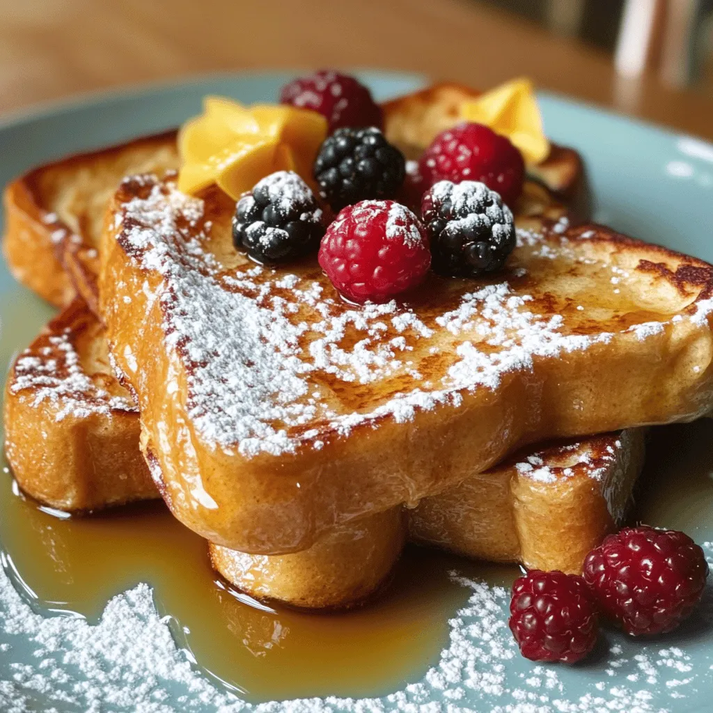 To create a delightful Baileys French Toast, you need the right ingredients. Here’s what you will need: - Thick-cut brioche bread - Whole milk - Heavy cream - Large eggs - Maple syrup - Vanilla extract - Instant coffee granules - Ground cinnamon - Butter for greasing - Powdered sugar for dusting - Fresh berries for garnish These ingredients come together to make a rich and tasty meal. The brioche adds a soft texture. The milk and cream give a creamy base. Eggs help bind everything together. Maple syrup and vanilla bring sweet flavor. Instant coffee and cinnamon add depth. Butter greases your cooking surface for perfect browning. Lastly, powdered sugar and berries make your dish look beautiful. You can find the full recipe [here](#). Enjoy making this easy and fun dish! Start by grabbing a large mixing bowl. In this bowl, whisk together the whole milk, heavy cream, and large eggs. Make sure they blend well. This mixture forms the base of your French toast. Next, it’s time to add some flavor. Pour in two tablespoons of maple syrup for sweetness. Add one teaspoon of vanilla extract for that cozy flavor. Then, mix in one teaspoon of instant coffee granules. This gives your dish a delightful twist. Finally, sprinkle in half a teaspoon of ground cinnamon. Whisk everything until it’s fully combined. Your mixture should look smooth and creamy. Now, heat a large skillet or griddle over medium heat. Add a pat of butter to grease the surface. This will help your French toast cook evenly and add rich flavor. Take each slice of brioche bread and dip it into your egg mixture. Let it soak for a few seconds on each side. You want it saturated but not falling apart. Once the skillet is hot, place the soaked bread slices onto it. Cook for about three to four minutes per side. Look for a nice golden brown color and a crispy texture. Repeat this process for all your slices, adding more butter to the skillet as needed. After cooking, transfer the French toast onto plates. Here comes the fun part! Dust the top with powdered sugar for a sweet touch. If you like, garnish with fresh berries for color and flavor. For an extra treat, drizzle more maple syrup on top. This adds a lovely sweetness that pairs perfectly with the creamy richness of the toast. Enjoy your Baileys French toast delight! For a full recipe, check out the details above. Soaking bread is key to great French toast. You want it to soak well but not break apart. Use thick-cut brioche for the best results. Dip each slice into the egg mixture for about 10-15 seconds. Turn it gently to coat both sides fully. This will give you a good, rich flavor. Heat control is crucial when cooking French toast. Keep your skillet at medium heat. Too hot, and the outside burns, while the inside stays raw. Look for a golden color on each side. It should take about 3-4 minutes. If it's browning too quickly, reduce the heat a bit. To boost flavor, consider adding a pinch of nutmeg or a splash of almond extract. These can elevate your dish. For toppings, fresh berries are a great choice. You can also drizzle honey or extra maple syrup on top. Powdered sugar adds a nice touch, too. For a special twist, try a dollop of whipped cream. {{image_2}} When making Baileys French Toast, bread choice matters. You can use thick-cut brioche, but there are fun alternatives. Challah gives a rich taste. It's soft and fluffy, perfect for soaking. Sourdough adds a tangy twist that you might love. If you need a gluten-free option, look for gluten-free bread. Many brands offer bread that works well in French toast recipes. Just make sure it’s thick enough to hold the batter without falling apart. Want to mix it up? Try adding different flavors to your French toast. You can infuse the batter with flavored teas. A chai tea base adds spice and warmth. If you love liqueurs, consider using hazelnut or orange liqueur. These flavors brighten up the dish in a unique way. Seasonal variations are also fun. In the fall, add pumpkin spice to the batter. It brings a cozy, festive vibe to your breakfast. You can play with flavors to match the season or your mood. Let’s talk about how to serve your Baileys French Toast. One fun idea is to turn it into a brunch casserole. Layer slices of soaked bread in a baking dish, pour the batter over, and bake. This method is great for serving a crowd. You could also explore savory variations. Add cheese, herbs, or cooked bacon to the batter for a tasty twist. This savory approach will surprise your guests and make breakfast exciting. For a full recipe and detailed steps, check out the [Full Recipe]. To keep your Baileys French Toast fresh, refrigerate it. Place it in an airtight container. This helps keep moisture in and prevents it from drying out. Baileys French Toast can last for about 2-3 days in the fridge. When you are ready to enjoy the leftovers, reheat them for the best taste. You can use a skillet or microwave. If using a skillet, heat it on medium-low. Add a bit of butter and warm each slice for about 2-3 minutes on each side. This will make it crispy again. If you prefer the microwave, heat it in 30-second intervals. Check often to avoid overheating. Yes, you can freeze French toast! This is great for meal prep. To freeze, let your Baileys French Toast cool completely. Then, place slices in a single layer on a baking sheet. Once frozen, transfer them to a freezer-safe bag. Remove as much air as possible to prevent freezer burn. It can last up to 2 months in the freezer. When you want to eat it, you can reheat straight from the freezer. Bake it in the oven at 350°F (175°C) for about 15-20 minutes. If you prefer a quicker method, use the microwave. Heat slices for 1-2 minutes, checking often. Serve warm and enjoy! You can easily swap Baileys Irish Cream for a non-alcoholic option. Use a mix of cream, milk, and coffee flavoring. This gives you a similar taste without the alcohol. You can also try using Irish cream-flavored coffee creamer. It works great in this recipe. The best bread for French toast is thick-cut brioche. It absorbs the egg mixture well. You can also use challah or sourdough. These breads add great flavor and texture. Look for bread that is a bit stale for best results. Fresh bread can fall apart when soaked. Baileys French Toast can last 3 to 4 days in the fridge. Store it in an airtight container. Look for signs of spoilage like a sour smell or change in texture. If it smells off, it’s best to throw it away. Baileys French Toast is a delicious treat made with rich ingredients. We covered how to prepare the mixture, cook the toast, and serve it perfectly. Tips helped you get the best flavor and texture. You learned about different bread types and how to store leftovers. Enjoy this dish with friends and family. It’s perfect for any brunch or cozy breakfast. I hope you try these ideas and make them your own!
