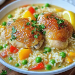 - 4 bone-in, skin-on chicken thighs - 1 cup long-grain rice - 2 tablespoons olive oil - 1 medium onion, diced - 2 cloves garlic, minced - 1 bell pepper (any color), diced - 2 cups chicken broth - 1 teaspoon paprika - 1 teaspoon dried thyme - 1 teaspoon black pepper - Salt to taste - 1 cup frozen peas and carrots mix - Fresh parsley, chopped (for garnish) In this recipe, you will find simple yet essential ingredients. The chicken thighs provide rich flavor. The rice acts as a comforting base that absorbs all the good juices. Olive oil helps to sear the chicken, locking in moisture. The vegetables add depth. Onions bring sweetness, while garlic gives a nice kick. Bell peppers add color and crunch. You can use any color pepper you like. Chicken broth is a key player. It adds richness and helps cook the rice perfectly. Spices like paprika, thyme, and black pepper boost the flavor. Salt is needed to balance everything. Lastly, the peas and carrots add color and nutrition. They are easy to use since they come frozen. The chopped parsley is for garnish. It adds a fresh touch to your dish. You can find the full recipe at the end of this article. - Heat olive oil in a large skillet over medium heat. - Sear chicken thighs until browned. Begin by heating your olive oil in a large skillet. Use medium heat to make sure the oil warms up nicely. Season your chicken thighs with salt, black pepper, and paprika. Place them skin-side down in the skillet. Sear the chicken for about 6 to 7 minutes. This gives it a nice, crispy skin. After that, flip the chicken and cook for another 5 minutes. Take the chicken out and set it aside. This step locks in lots of flavor. - Add onion, bell pepper, and garlic to the skillet. - Sauté until vegetables are soft. In the same skillet, add your diced onion, bell pepper, and minced garlic. The leftover oil and juices from the chicken will add great taste. Sauté these until they become soft. This usually takes about 5 minutes. You want to see the onions turn translucent. This mix makes your dish smell amazing. - Stir in rice and let it toast. - Pour in chicken broth, add seasonings, and place chicken on top. - Cover and simmer. Next, stir in the rice and let it toast for a minute or two. This helps the rice soak up the flavors. Pour in the chicken broth and add your dried thyme. Mix everything well and place the seared chicken thighs on top of the rice. Cover the skillet and let it simmer for 25 minutes. This allows the rice to cook and absorb all those tasty juices. - Add frozen peas and carrots and cover again. - Cook until rice is tender and chicken is cooked through. After 25 minutes, it’s time to add the frozen peas and carrots. Place them right on top of the chicken; don’t stir. Cover the skillet again and cook for another 5 minutes. This will steam the veggies and keep them bright. Check that the rice is tender and the chicken is cooked through. The internal temperature should reach 165°F. That’s it! You’ve made a comforting, hearty meal that is sure to please. For the full recipe, refer to the earlier section. - Ensure chicken reaches an internal temperature of 165°F. - Let the dish sit covered before serving for better flavor melding. Cooking chicken can be tricky, but a meat thermometer makes it easy. Insert it into the thickest part of the thigh. If it reads 165°F, your chicken is safe and juicy. Letting the dish rest before serving allows the flavors to mix well. It makes each bite taste better. - Experiment with spices like cayenne or Italian herbs. - Add a splash of lemon juice for brightness. To elevate your dish, try adding cayenne pepper for heat. Italian herbs can give it a nice herbal note. A splash of lemon juice adds brightness and balances the savory flavors. Just a little can make a big difference. - Serve in shallow bowls with a sprinkle of parsley. - Use fresh lemon wedges for color and flavor. Serving your dish can make it look special. Use shallow bowls to show off the chicken and rice. A sprinkle of fresh parsley adds a pop of color. Also, place a lemon wedge on the side for a fresh touch. It looks great and adds flavor. Want to make it even more special? Check out the Full Recipe for more tips! {{image_2}} When you make smothered chicken and rice, you can try many fun changes. These variations keep the meal exciting and tasty. - You can use boneless chicken thighs or breasts instead of bone-in. - For a vegetarian meal, consider tofu or seitan. They soak up flavors well. - Swap long-grain rice for brown rice for a nuttier taste. - Cauliflower rice works great too if you want a low-carb option. - Jasmine or basmati rice adds a unique flavor twist. - Add sweet corn or crunchy green beans to boost the nutrients. - For an earthy taste, toss in some mushrooms. They blend well with the dish. These variations make your smothered chicken and rice even more special. You can find the Full Recipe to get started! Store your leftover smothered chicken and rice in an airtight container. It stays fresh for up to 4 days. This way, you can enjoy it later without losing flavor. If you want to keep it longer, freeze the dish in individual portions. This method works well for up to 3 months. Just label the containers with the date before putting them in the freezer. To reheat, you can use a skillet or the microwave. In a skillet, add a splash of chicken broth to keep it moist. Heat until it gets warm throughout. If you use the microwave, heat it until it is hot. Enjoy your meal like it was just made! To check if the chicken is fully cooked, use a meat thermometer. The internal temperature should reach 165°F. This ensures the chicken is safe to eat and juicy. If you don't have a thermometer, cut into the chicken. The meat should be white, not pink. Yes, you can prepare Smothered Chicken and Rice ahead of time. Cook the dish, let it cool, and store it in the fridge. When you're ready to eat, simply reheat it. The flavors will deepen, making it even tastier. Smothered Chicken and Rice pairs well with a side salad or steamed vegetables. A fresh green salad adds crunch and brightness. Steamed vegetables like broccoli or green beans bring color and nutrition to your meal. They balance the rich flavors of the chicken and rice. For the full recipe, check out the details above. This blog post shared easy steps to make smothered chicken and rice. You learned about the key ingredients like chicken thighs, rice, and tasty veggies. Following my instructions, you can create a hearty meal that's full of flavor. Remember, you can swap ingredients to fit your taste. This meal is great for lunch or dinner. Make it ahead or enjoy it fresh. I hope you feel inspired to try this dish and get creative!