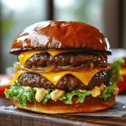 - 1 lb ground beef (80/20) - 4 slices of Swiss cheese - 1 large onion, thinly sliced - 4 slices of rye bread - 4 tablespoons butter, softened - 1 ½ tablespoons mayonnaise - 1 tablespoon ketchup - 1 teaspoon Dijon mustard - 1 teaspoon pickle relish - Lettuce - Tomato This recipe is simple yet packed with flavor. You need good quality ingredients to make a great patty melt. Ground beef is the star here. I suggest using an 80/20 blend for the best flavor and juiciness. Swiss cheese melts beautifully and adds a creamy touch. Choose fresh onions for the best caramelization. Rye bread gives a nice flavor base, and butter adds richness. The secret sauce is where the magic happens. A mix of mayonnaise, ketchup, Dijon mustard, and pickle relish brings tang and creaminess. You can adjust the sauce to your liking. Try adding extra relish if you like it tangy. For a fresh touch, add optional garnishes like lettuce and tomato. They bring color and crunch. With these ingredients, you’ll have a delicious patty melt ready to impress your family or friends. For the full recipe, check out the complete guide. To make the secret sauce, start with a small bowl. Mix together: - 1 ½ tablespoons mayonnaise - 1 tablespoon ketchup - 1 teaspoon Dijon mustard - 1 teaspoon pickle relish Stir well and taste. Adjust seasoning if needed. Set it aside for later. This sauce adds a rich flavor to the patty melt. Next, take a skillet and heat it over medium. Add 1 tablespoon of butter. Once it melts, add the thinly sliced onion. Sauté for about 10 to 15 minutes. Cook until the onions turn golden brown and caramelized. They should be sweet and soft. Remove from the skillet and set aside. Now, grab a bowl. Combine the ground beef with: - 1 tablespoon Worcestershire sauce - Salt and black pepper to taste Mix it well. Shape this mixture into two patties, each about ½ inch thick. Next, heat the same skillet over medium-high heat. If needed, add a little more butter. Cook the patties for 4 to 5 minutes on each side. Cook until they reach the doneness you like. In the last minute of cooking, add a slice of Swiss cheese on each patty to melt. Take four slices of rye bread. Spread softened butter on one side of each slice. On the unbuttered side, spread a good amount of the secret sauce. Place one melted patty on two slices. Add the caramelized onions on top. Close with another slice of bread, buttered side out. Wipe the skillet clean. Place it back on medium heat. Grill each assembled patty melt for about 3 to 4 minutes on each side. Look for a golden brown and crispy exterior. You can press down a little with a spatula for even browning. When they are crispy and golden, remove them from the heat. Slice each patty melt in half and place them on a serving plate. For a fresh touch, feel free to add lettuce and tomato as a garnish. Enjoy your meal! For a great patty melt, start with the right beef. I suggest using 80/20 ground beef. This blend has enough fat to keep your patties juicy. Make patties about ½-inch thick. Cook them for 4-5 minutes per side. Adjust the time for how you like your meat. Aim for medium if you want a nice pink center. Always season your beef well with salt and black pepper. The secret sauce makes the patty melt special. You can tweak it for more flavor. Add a dash of hot sauce for spice. A sprinkle of garlic powder gives it a nice kick. If you like tang, try adding a bit of lemon juice. Mix these extras into your sauce for a fun twist. Keep tasting until it’s just right for you. Bread choice matters in a patty melt. I love rye bread for its flavor. It holds up well when grilled. You can also use sourdough or whole wheat. Each option brings a unique taste. Make sure your bread is sturdy to hold all those juicy layers. Butter the outer sides before grilling for that perfect golden crust. For the full recipe, check the details above to make your own delicious patty melt! {{image_2}} If you want to switch up the cheese, try cheddar or pepper jack. These cheeses add a nice kick. Gouda melts well too, giving a rich flavor. Mixing cheeses can also create a unique taste. Experiment and find what you love best! You can make this patty melt with turkey or chicken. Ground turkey offers a lighter option. For a veggie choice, try black bean or lentil patties. They can be just as tasty and filling. Each option gives a fresh twist to this classic dish. To make a healthier patty melt, use lean ground beef or turkey. Whole-grain rye bread adds fiber and nutrients. You can also swap regular butter for a healthier spread. Consider using less cheese or low-fat options. These changes keep flavor while cutting calories. To keep your patty melts fresh, store any leftovers in the fridge. Wrap them tightly in plastic wrap or foil. You can also place them in an airtight container. Make sure to eat leftovers within three days for the best taste. When reheating, you want to keep the bread crispy. Use a skillet over medium heat. Place the patty melt in the skillet for about 3-4 minutes on each side. This method warms the inside and keeps the outside crunchy. You can also use an oven at 350°F for about 10-15 minutes. If you want to freeze cooked patty melts, wrap each one in plastic wrap. Then, place them in a freezer bag. This helps prevent freezer burn. You can freeze them for up to three months. To reheat, thaw in the fridge overnight, then follow the reheating guidelines. Enjoy your patty melt anytime! For the complete recipe, check out the Full Recipe section above. For juicy patties, I recommend using ground beef with an 80/20 ratio. This means 80% lean meat and 20% fat. The fat keeps the meat moist and adds flavor. Look for high-quality beef from local farms or markets. Fresh beef will taste better and give a nice texture. Avoid leaner cuts, as they may dry out during cooking. Yes, you can make the secret sauce ahead of time! Store it in an airtight container in the fridge. It stays fresh for up to a week. This makes prep easier when cooking. Just give it a stir before using to mix the flavors. Patty melts go great with many sides! Here are some tasty options: - Crispy French fries - Sweet potato fries - Coleslaw - Pickles - Salad with light dressing These sides add crunch and balance the rich flavors of the melt. You can easily adjust this recipe for dietary needs. Here are some ideas: - For gluten-free, use gluten-free bread. - For dairy-free, try vegan cheese or skip the cheese. - If you want a leaner option, use ground turkey or chicken. Experiment with different toppings like avocado or spicy sauce to suit your taste. In this article, we explored how to make delicious patty melts. We covered main ingredients, including ground beef and Swiss cheese. You learned how to prepare the secret sauce and cook your patties just right. The assembly and grilling steps help create the perfect melt. Experiment with variations like different cheeses or healthy swaps. Use our tips for storage and reheating to enjoy leftovers. With these ideas and instructions, you can make scrumptious patty melts at home. Enjoy your cooking journey!