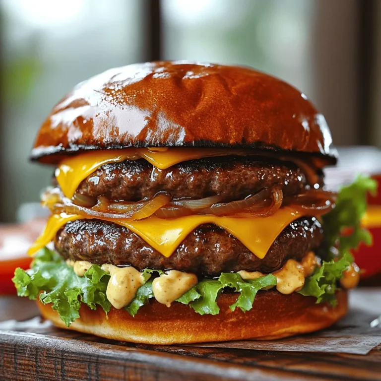 - 1 lb ground beef (80/20) - 4 slices of Swiss cheese - 1 large onion, thinly sliced - 4 slices of rye bread - 4 tablespoons butter, softened - 1 ½ tablespoons mayonnaise - 1 tablespoon ketchup - 1 teaspoon Dijon mustard - 1 teaspoon pickle relish - Lettuce - Tomato This recipe is simple yet packed with flavor. You need good quality ingredients to make a great patty melt. Ground beef is the star here. I suggest using an 80/20 blend for the best flavor and juiciness. Swiss cheese melts beautifully and adds a creamy touch. Choose fresh onions for the best caramelization. Rye bread gives a nice flavor base, and butter adds richness. The secret sauce is where the magic happens. A mix of mayonnaise, ketchup, Dijon mustard, and pickle relish brings tang and creaminess. You can adjust the sauce to your liking. Try adding extra relish if you like it tangy. For a fresh touch, add optional garnishes like lettuce and tomato. They bring color and crunch. With these ingredients, you’ll have a delicious patty melt ready to impress your family or friends. For the full recipe, check out the complete guide. To make the secret sauce, start with a small bowl. Mix together: - 1 ½ tablespoons mayonnaise - 1 tablespoon ketchup - 1 teaspoon Dijon mustard - 1 teaspoon pickle relish Stir well and taste. Adjust seasoning if needed. Set it aside for later. This sauce adds a rich flavor to the patty melt. Next, take a skillet and heat it over medium. Add 1 tablespoon of butter. Once it melts, add the thinly sliced onion. Sauté for about 10 to 15 minutes. Cook until the onions turn golden brown and caramelized. They should be sweet and soft. Remove from the skillet and set aside. Now, grab a bowl. Combine the ground beef with: - 1 tablespoon Worcestershire sauce - Salt and black pepper to taste Mix it well. Shape this mixture into two patties, each about ½ inch thick. Next, heat the same skillet over medium-high heat. If needed, add a little more butter. Cook the patties for 4 to 5 minutes on each side. Cook until they reach the doneness you like. In the last minute of cooking, add a slice of Swiss cheese on each patty to melt. Take four slices of rye bread. Spread softened butter on one side of each slice. On the unbuttered side, spread a good amount of the secret sauce. Place one melted patty on two slices. Add the caramelized onions on top. Close with another slice of bread, buttered side out. Wipe the skillet clean. Place it back on medium heat. Grill each assembled patty melt for about 3 to 4 minutes on each side. Look for a golden brown and crispy exterior. You can press down a little with a spatula for even browning. When they are crispy and golden, remove them from the heat. Slice each patty melt in half and place them on a serving plate. For a fresh touch, feel free to add lettuce and tomato as a garnish. Enjoy your meal! For a great patty melt, start with the right beef. I suggest using 80/20 ground beef. This blend has enough fat to keep your patties juicy. Make patties about ½-inch thick. Cook them for 4-5 minutes per side. Adjust the time for how you like your meat. Aim for medium if you want a nice pink center. Always season your beef well with salt and black pepper. The secret sauce makes the patty melt special. You can tweak it for more flavor. Add a dash of hot sauce for spice. A sprinkle of garlic powder gives it a nice kick. If you like tang, try adding a bit of lemon juice. Mix these extras into your sauce for a fun twist. Keep tasting until it’s just right for you. Bread choice matters in a patty melt. I love rye bread for its flavor. It holds up well when grilled. You can also use sourdough or whole wheat. Each option brings a unique taste. Make sure your bread is sturdy to hold all those juicy layers. Butter the outer sides before grilling for that perfect golden crust. For the full recipe, check the details above to make your own delicious patty melt! {{image_2}} If you want to switch up the cheese, try cheddar or pepper jack. These cheeses add a nice kick. Gouda melts well too, giving a rich flavor. Mixing cheeses can also create a unique taste. Experiment and find what you love best! You can make this patty melt with turkey or chicken. Ground turkey offers a lighter option. For a veggie choice, try black bean or lentil patties. They can be just as tasty and filling. Each option gives a fresh twist to this classic dish. To make a healthier patty melt, use lean ground beef or turkey. Whole-grain rye bread adds fiber and nutrients. You can also swap regular butter for a healthier spread. Consider using less cheese or low-fat options. These changes keep flavor while cutting calories. To keep your patty melts fresh, store any leftovers in the fridge. Wrap them tightly in plastic wrap or foil. You can also place them in an airtight container. Make sure to eat leftovers within three days for the best taste. When reheating, you want to keep the bread crispy. Use a skillet over medium heat. Place the patty melt in the skillet for about 3-4 minutes on each side. This method warms the inside and keeps the outside crunchy. You can also use an oven at 350°F for about 10-15 minutes. If you want to freeze cooked patty melts, wrap each one in plastic wrap. Then, place them in a freezer bag. This helps prevent freezer burn. You can freeze them for up to three months. To reheat, thaw in the fridge overnight, then follow the reheating guidelines. Enjoy your patty melt anytime! For the complete recipe, check out the Full Recipe section above. For juicy patties, I recommend using ground beef with an 80/20 ratio. This means 80% lean meat and 20% fat. The fat keeps the meat moist and adds flavor. Look for high-quality beef from local farms or markets. Fresh beef will taste better and give a nice texture. Avoid leaner cuts, as they may dry out during cooking. Yes, you can make the secret sauce ahead of time! Store it in an airtight container in the fridge. It stays fresh for up to a week. This makes prep easier when cooking. Just give it a stir before using to mix the flavors. Patty melts go great with many sides! Here are some tasty options: - Crispy French fries - Sweet potato fries - Coleslaw - Pickles - Salad with light dressing These sides add crunch and balance the rich flavors of the melt. You can easily adjust this recipe for dietary needs. Here are some ideas: - For gluten-free, use gluten-free bread. - For dairy-free, try vegan cheese or skip the cheese. - If you want a leaner option, use ground turkey or chicken. Experiment with different toppings like avocado or spicy sauce to suit your taste. In this article, we explored how to make delicious patty melts. We covered main ingredients, including ground beef and Swiss cheese. You learned how to prepare the secret sauce and cook your patties just right. The assembly and grilling steps help create the perfect melt. Experiment with variations like different cheeses or healthy swaps. Use our tips for storage and reheating to enjoy leftovers. With these ideas and instructions, you can make scrumptious patty melts at home. Enjoy your cooking journey!