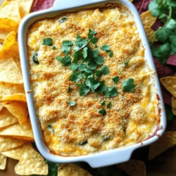 To make a tasty Jalapeno Popper Dip, gather these main ingredients: - 2 cups cream cheese, softened - 1 cup sour cream - 1 cup shredded cheddar cheese - 1 cup shredded mozzarella cheese - ½ cup pickled jalapeños, chopped - ½ cup fresh jalapeños, diced - ½ teaspoon garlic powder - ½ teaspoon onion powder - Salt and pepper to taste - ½ cup crispy panko breadcrumbs - 2 tablespoons olive oil - Fresh cilantro, chopped for garnish These ingredients create a creamy and flavorful dip that packs a punch. The cream cheese and sour cream give it a smooth base. The cheddar and mozzarella add richness and melty goodness. The jalapeños bring heat and a nice crunch. You can customize the dip with these optional ingredients: - Cooked bacon bits for extra flavor - Diced bell peppers for added color - Green onions for freshness - Creamy ranch dressing for a tangy twist Feel free to mix and match these options. Each addition can change the flavor and texture. This lets you create a dip that suits your taste. If you have dietary restrictions, consider these substitutions: - Use a dairy-free cream cheese for a vegan option. - Swap sour cream for Greek yogurt for a lighter dip. - Choose low-fat cheeses to reduce calories. - Use gluten-free breadcrumbs if needed. These substitutions help you enjoy the dip while sticking to your diet. No matter how you adjust, the dip remains delicious. For the full recipe, check out the cooking instructions. Start by preheating your oven to 350°F (175°C). This step is key for even baking. While the oven heats up, gather your ingredients. You will need 2 cups of softened cream cheese, 1 cup of sour cream, and both cheddar and mozzarella cheeses. In a large bowl, mix the cream cheese and sour cream. Add the shredded cheeses and blend until smooth. This mixture should be creamy and thick. Next, fold in the chopped pickled jalapeños and fresh jalapeños. The fresh ones add heat. Sprinkle in garlic powder, onion powder, salt, and pepper. Mix well to ensure every bite is packed with flavor. Now, transfer this cheesy goodness into a greased baking dish. Smooth the top with a spatula for a nice finish. It's time to add the final touch before baking. In a small bowl, combine ½ cup of panko breadcrumbs with 2 tablespoons of olive oil. Mix until the breadcrumbs are coated. This will give your dip a lovely crunchy top. Sprinkle the breadcrumb mixture evenly over your dip. Place the baking dish in the oven and bake for 25 to 30 minutes. Watch for the top to turn golden brown and bubbly. This is when the magic happens! Once your dip is done baking, take it out and let it cool for a few minutes. This cooling time is important for safe serving. Just before serving, garnish with fresh chopped cilantro. This adds a burst of color and fresh flavor. Serve warm with tortilla chips on the side. You can also add extra sliced jalapeños for those who crave more heat. Enjoy your creamy and flavorful delight! For the full recipe, refer to the section above. To get a creamy dip, start with softened cream cheese. If it's too cold, it won't mix well. I like to let it sit out for about 30 minutes. Mix it with sour cream and cheeses in a big bowl. This makes a smooth base. Make sure to blend until no lumps remain. This step is key for that dreamy texture we all love. Jalapeños can be mild or very hot. If you want less heat, use more pickled jalapeños and fewer fresh ones. You can also remove the seeds from fresh jalapeños. For a spicier dip, keep the seeds and add more fresh jalapeños. Always taste as you go to find the right balance for your group. This dip shines at parties, game days, and family gatherings. Serve it warm with tortilla chips or sliced veggies for a fun twist. You can also use it as a topping for nachos. For a fancy touch, serve it in a colorful bowl and sprinkle cilantro on top. This dip is a crowd-pleaser and works for any event! For the full recipe, check out the details above. {{image_2}} You can create a tasty vegetarian version of jalapeno popper dip. Simply swap out the cheeses for plant-based options. Use vegan cream cheese and vegan sour cream. This keeps the dip creamy and flavorful without the dairy. You can also add in some chopped bell peppers for extra crunch. This variation is perfect for those who avoid animal products. If you love heat, try adding more jalapeños or spicy peppers. You can mix in diced serrano or habanero peppers for an extra kick. Another option is to add a splash of hot sauce to the mix. This gives your dip a bold flavor that will impress your friends. Just be careful not to overdo it, as too much spice can overpower the creamy texture. For a refreshing twist, consider making a cold jalapeno popper dip. This version is great for summer gatherings. Start with the same base of cream cheese and sour cream. Then, mix in diced jalapeños, green onions, and fresh herbs like cilantro. Serve it with fresh veggies or crackers. This dip is light and perfect for hot days. For the full recipe, check out the [Full Recipe]. To store leftover jalapeño popper dip, let it cool first. Place it in an airtight container. This way, you keep the dip fresh for up to three days. Make sure to seal it well. If you want, I recommend using glass containers. They help keep flavors intact. When you're ready to enjoy the dip again, preheat your oven to 350°F (175°C). Transfer the dip into a baking dish if it’s not already there. Cover it with foil to prevent dryness. Heat for about 15 to 20 minutes. You can also use the microwave. Warm it in short bursts, stirring in between. This way, it heats evenly. If you want to save the dip for later, freezing works great! Make sure it cools completely first. Then, place it in a freezer-safe container. Leave some space at the top for expansion. It can last up to three months in the freezer. When you’re ready to use it, thaw it overnight in the fridge. After thawing, follow the reheating instructions to enjoy your creamy dip again. Yes, you can make this dip ahead of time. Prepare the dip and store it in the fridge. Cover it well to keep it fresh. When you're ready, bake it as the recipe says. This will save you time on party day. You can serve this dip with many tasty options. Here are some ideas: - Tortilla chips - Sliced veggies like carrots and celery - Pita bread or crackers - Breadsticks - Fresh jalapeños as a spicy option These choices will make your dip even more fun and tasty. Yes, you can make some simple swaps. Try these tips: - Use low-fat cream cheese and sour cream for a lighter version. - Add more veggies like spinach or bell peppers for extra nutrients. - Swap regular cheese for a lower-fat option. These changes can help you enjoy the dip while keeping it healthier without losing flavor. For the full recipe, check out the details above! You learned how to make Jalapeno Popper Dip, from ingredients to serving. You can customize it with optional ingredients and find swaps for dietary needs. The steps for prep, baking, and serving ensure success every time. Tips helped you achieve the right texture and heat level for any crowd. Think about all the ways you can enjoy this dip. Whether at a party or a quiet night, it’ll impress. Make it yours and have fun sharing this tasty dish with friends and family. Enjoy your flavorful creation!