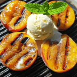 Here’s what you need for grilled peaches with cinnamon sugar: - 4 ripe peaches, halved and pitted - 2 tablespoons unsalted butter, melted - 1/4 cup brown sugar - 1 teaspoon ground cinnamon - Pinch of salt - 1 tablespoon fresh lemon juice - 1/2 cup vanilla ice cream (optional for serving) - Fresh mint leaves for garnish (optional) You want to pick ripe peaches for the best flavor. Look for peaches that feel soft but not mushy. The butter adds a nice richness, while the brown sugar and cinnamon bring out the peach’s sweetness. A hint of salt balances it all out. The lemon juice adds a fresh zing that really lifts the dish. If you like, serve the peaches with vanilla ice cream. The cold ice cream contrasts perfectly with the warm peaches. Fresh mint leaves make a great garnish too. They add a pop of color and a bit of freshness. This simple list of ingredients makes a delightful treat that’s quick to prepare. You can find the full recipe for grilled peaches with cinnamon sugar in the section above. - Preheat the grill to medium heat. - If using a charcoal grill, prepare coals until they are covered with ash. Getting the grill ready is a key step. You want a nice, even heat for grilling. Medium heat works best to caramelize the peaches without burning them. - Combine brown sugar, cinnamon, and salt. In a small bowl, mix together the brown sugar, ground cinnamon, and a pinch of salt. This simple blend adds a sweet and warm touch to your peaches. It’s easy to make and elevates the flavor. - Brush peaches with melted butter. - Sprinkle cinnamon sugar over peaches. - Grill cut side down for 3-4 minutes, then flip and grill for another 2-3 minutes. Take your halved peaches and brush the cut sides with melted butter. This adds richness and helps the sugar stick. Next, sprinkle the cinnamon sugar mix evenly over the peaches. Place the peaches on the grill, cut side down. Grill them for 3 to 4 minutes. You should see nice grill marks. Then, carefully flip the peaches and grill for another 2 to 3 minutes. They should be tender but not mushy. Once done, remove the peaches from the grill and drizzle with fresh lemon juice. This adds a zesty touch that brightens the flavor. For the full recipe, check out the detailed steps above! To make grilled peaches shine, pick ripe but firm ones. Look for a slight give when you press them. The color should be bright and vibrant. Avoid peaches with bruises or wrinkles. These will not grill well and may taste off. Fresh, ripe peaches will caramelize nicely on the grill. Get those beautiful grill marks by following some easy tips. First, heat the grill to medium. This helps cook the peaches evenly. Brush the cut side of the peaches with melted butter. Place them cut side down on the grill. Don't move them for the first 3-4 minutes. This time allows for those perfect grill marks. Flip them gently and cook for another 2-3 minutes. You want them tender but not mushy. To boost the flavor of your grilled peaches, try adding more spices. Nutmeg or cardamom can add warmth. For a sweeter touch, drizzle honey over them before serving. You can also mix the cinnamon sugar with some ginger for a zesty kick. Fresh herbs like basil or mint also work well. They bring a fresh taste to the warm peaches. For a fun twist, serve them with bacon bits for a savory touch. These tips will help you create the best grilled peaches with cinnamon sugar. For the complete process, check the Full Recipe. {{image_2}} You can enjoy grilled peaches in many ways. While vanilla ice cream is great, try these toppings: - Greek Yogurt: This adds creaminess and a tangy flavor. - Whipped Cream: Light and sweet, it complements the peaches well. - Chopped Nuts: Almonds or pecans bring crunch and flavor. - Caramel Sauce: A drizzle makes it extra sweet and rich. - Fresh Berries: Strawberries or blueberries add a fresh touch. These options can change the dish and fit your taste. Mixing spices can create unique flavors. Consider these ideas: - Nutmeg: This spice adds warmth and a cozy taste. - Honey: A drizzle enhances sweetness and adds depth. - Ginger: Fresh or powdered ginger gives a zesty kick. - Coconut Flakes: Toasted coconut adds a tropical twist. - Lemon Zest: Brightens flavors with freshness. Experiment with these spices to find your favorite combo. Grilled peaches can make breakfast special. Here are some tasty ideas: - Pancakes: Top your pancakes with warm peaches for a sweet start. - Oatmeal: Stir them into oatmeal for added sweetness and fiber. - Smoothies: Blend grilled peaches into smoothies for a fruity kick. - Toast: Spread cream cheese on toast and add grilled peaches. - Yogurt Parfait: Layer grilled peaches with yogurt and granola. These ideas can make your mornings delicious and fun. For the full recipe of grilled peaches with cinnamon sugar, check out the details above. To store uneaten grilled peaches, place them in a shallow, airtight container. Make sure they cool down first. You can keep them in the fridge for up to three days. If you want to keep them longer, consider freezing them. Wrap each peach half in plastic wrap, then place them in a freezer bag. This way, they won’t get freezer burn. When you want to eat them, just thaw them in the fridge overnight. To reheat grilled peaches, use a skillet or grill instead of the microwave. Heat your skillet on low. Add a little butter to help keep them moist. Place the peaches cut side down for about one minute. This helps regain that grilled flavor and keeps the texture nice. If you use the grill, preheat it on low. Grill them for just one to two minutes. This quick method keeps them warm without turning mushy. Enjoy them warm for the best taste! Grilled peaches last about 3 to 5 days in the fridge. To keep them fresh, store them in an airtight container. This helps seal in flavor and moisture. Before you eat them, check for any signs of spoilage, like a mushy texture or off smell. If they seem fine, enjoy them cold or warm them up gently. Yes, you can use frozen peaches! Just remember to thaw them first. After thawing, pat them dry to remove excess moisture. This step helps you get nice grill marks. Keep in mind that frozen peaches might be softer than fresh ones. They may not hold their shape as well while grilling. However, they still taste delicious in this recipe! Both gas and charcoal grills work well for grilling peaches. Gas grills heat up quickly and give you great control over the temperature. This helps you avoid burning your peaches. Charcoal grills add a nice smoky flavor, which can enhance the taste. Choose whichever grill you prefer. Just make sure it's well-preheated before you start grilling. This will help caramelize the sugars in the peaches for a tasty treat. For the full recipe, check out the complete guide! Grilling peaches creates a delicious treat with simple ingredients and easy steps. You learned to pick ripe peaches, mix cinnamon sugar, and grill them to perfection. Remember, you can add different toppings or flavors to switch things up. Store leftovers properly and enjoy them later. Grilled peaches are great for any meal, not just dessert. Follow these tips to impress friends and family with your grilling skills. Enjoy this summery dish that brings flavor and joy to your table!