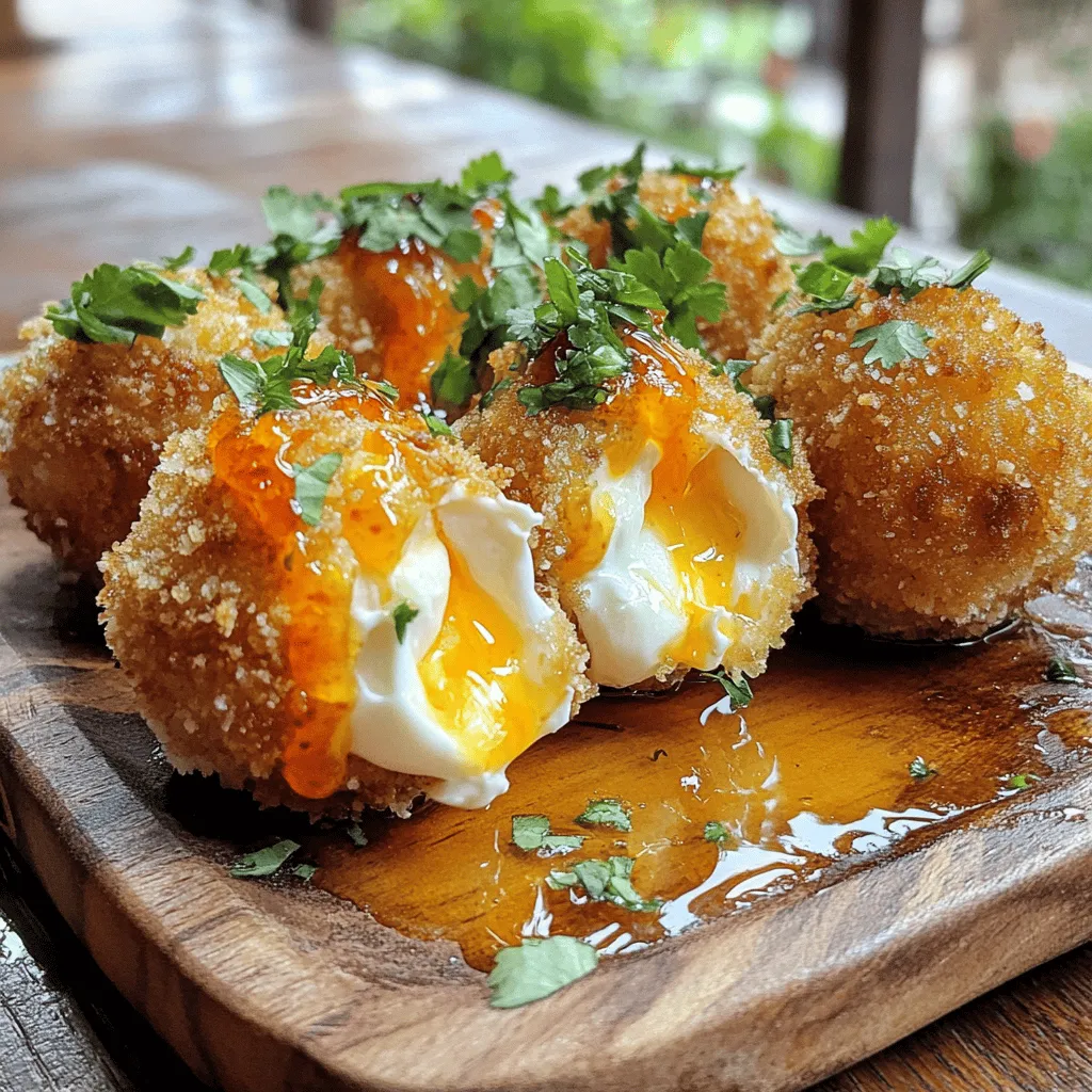- 2 large burrata balls - 1 cup all-purpose flour - 2 large eggs, beaten - 1 cup panko breadcrumbs - Vegetable oil for frying - Salt and pepper to taste - 1/4 cup mayonnaise - 2 tablespoons Sriracha (adjust to taste) - 1 tablespoon honey - 1 tablespoon lime juice - 1 garlic clove, minced - Fresh cilantro, chopped (for garnish) The main ingredients here are simple yet vital. You need burrata, the star of our dish. Burrata is creamy and soft, perfect for frying. The flour, eggs, and panko breadcrumbs form a crispy shell. This shell keeps the burrata warm and gooey inside. For the spicy sauce, the mix of mayonnaise and Sriracha kicks things up a notch. Honey adds a sweet touch, while lime juice brightens the flavor. Garlic gives it a nice punch. Don't forget fresh cilantro. It adds a burst of color and flavor. You can find the full recipe above, where I guide you through each step. Enjoy creating this bold and flavorful treat! - Gently pat the burrata balls dry with a paper towel. This helps remove extra moisture. Less moisture means less splatter when frying. - Set up a breading station. Use three bowls: one for flour, one for beaten eggs, and one for panko breadcrumbs. Add salt and pepper to the flour for flavor. - Take a burrata ball and coat it in flour. Shake off any extra flour. - Dip it into the beaten eggs next. Make sure it's fully coated in egg. - Roll it in the panko breadcrumbs. Press gently to help the crumbs stick. Repeat for the second burrata ball. - Heat vegetable oil in a large frying pan. Aim for about 1-2 inches of oil. The temperature should be around 350°F (175°C). Test by dropping a few breadcrumbs in; they should sizzle. - Carefully add the breaded burrata balls into the hot oil. Fry them for about 2-3 minutes per side. Look for a nice golden brown color. - Use a slotted spoon to take them out. Place them on paper towels to drain any oil. - In a small bowl, mix mayonnaise, Sriracha, honey, lime juice, and minced garlic. Stir it well until everything blends nicely. - Adjust the Sriracha to fit your taste. Add more for extra spice or less for a milder kick. For the full recipe, check the details above. To get that golden, crispy burrata, you need to focus on two key things: oil temperature and pan space. - Monitor oil temperature for best results: Heat your oil to 350°F (175°C). This is the sweet spot. If the oil is too cool, the burrata will soak up oil and become greasy. If it's too hot, the outside will burn before the inside is warm. A simple test is to drop in a few breadcrumbs; they should sizzle right away. - Avoid overcrowding the pan while frying: Fry in small batches. If you put too many burrata balls in at once, the oil temperature will drop. This will lead to uneven cooking. Fry one or two at a time for the best crispiness. Now that your burrata is fried to perfection, it’s time to make it look as good as it tastes. - How to plate the fried burrata beautifully: Start with a clean plate. Place the fried burrata in the center. Drizzle the spicy sauce over the top, or serve it on the side for dipping. Add a sprinkle of fresh cilantro for a pop of color. You can also add some lime wedges for a zesty touch. - Best side dishes or accompaniments: Pair your fried burrata with a fresh salad. A simple arugula salad with lemon dressing works great. You can also serve it with crispy bread for dipping. This makes a perfect starter or snack for any gathering. For the full recipe, check out [Full Recipe]. {{image_2}} You can change the flavor of this dish easily. Try different sauces for dipping. A garlic aioli adds a creamy touch. Pesto gives a fresh and herbal taste. Both pair well with the rich burrata. You can also spice up the breadcrumbs. Add herbs like oregano or thyme. A bit of paprika or chili powder can add heat. These small tweaks can give new life to your fried burrata. If you want a healthier option, consider air frying. Set the air fryer to 375°F (190°C). Cook the burrata for about 8 to 10 minutes. You will still get a nice, crispy outside. Another method is baking the burrata. Preheat your oven to 400°F (200°C). Place the breaded burrata on a baking sheet. Bake for about 15 to 20 minutes. This method keeps it lighter without losing flavor. For the full recipe, check the details above. To keep your fried burrata fresh, store it right. Place leftovers in an airtight container. This helps maintain its crispy outside and creamy inside. You can store it in the fridge for up to two days. For longer storage, freeze it. Wrap each ball tightly in plastic wrap, then place it in a freezer bag. It can last up to a month in the freezer. Just remember, freezing may change the texture a bit. When it’s time to enjoy your leftovers, don’t worry about losing quality. The best way to reheat fried burrata is in the oven. Preheat your oven to 350°F (175°C). Place the burrata on a baking sheet lined with parchment paper. Heat for about 10 minutes or until warm. If you're in a hurry, you can use the microwave. Heat it in short bursts of 15 seconds. Be careful not to overheat it. This way, your fried burrata stays delicious! Burrata is a fresh Italian cheese. It has a soft outer layer made of mozzarella. Inside, it holds creamy stracciatella and fresh cream. This gives burrata its rich, smooth texture. You will find it melts beautifully when heated. The taste is milky and slightly tangy, making it a favorite for many. You can use mozzarella, but the taste and texture will change. Burrata has a creamier inside, while mozzarella is firmer. Mozzarella will not melt in the same way. If you want a similar taste, use fresh mozzarella and add a bit of cream or ricotta. This will help mimic the creamy center of burrata. Look for a golden brown color on the outside. The cheese inside should feel warm and soft. If you cut into it, the creamy filling should ooze out. Frying time is usually about 2-3 minutes on each side. Watch closely to avoid burning. Yes, there are vegan options! You can replace burrata with cashew cheese or tofu. For the breading, use plant-based milk and a vegan egg substitute. Keep the panko breadcrumbs and spices the same. For the sauce, use vegan mayo instead of regular mayo. This way, you can enjoy a tasty vegan version of the dish. Fried burrata is a tasty treat that's easy to make. You learned about the key ingredients and how to fry it perfectly. The steps for making a spicy sauce added an exciting kick. I shared tips for serving, storing, and even altering the recipe to fit your taste. Remember, cooking is about fun and creativity. So, don’t hesitate to experiment. Enjoy sharing this dish with friends or family. You'll impress them with your skills and flavor!