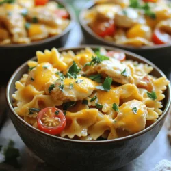 To make Creamy Cowboy Butter Chicken Pasta, gather these tasty ingredients: - Diced chicken breasts - Farfalle or bowtie pasta - Unsalted butter - Minced garlic - Spices: smoked paprika, cayenne pepper, onion powder - Heavy cream - Shredded sharp cheddar cheese - Cherry tomatoes - Fresh parsley - Salt and pepper Each ingredient plays a key role in creating this flavorful dish. The diced chicken breasts give protein and heartiness. Farfalle or bowtie pasta adds fun shapes and texture. Unsalted butter is vital for richness and flavor. Minced garlic brings a savory aroma that excites the senses. Spices like smoked paprika and cayenne pepper add warmth and a hint of heat. Onion powder enhances the savory notes. Heavy cream makes the sauce creamy and lush. Shredded sharp cheddar cheese melts beautifully into the sauce, providing a cheesy goodness. Cherry tomatoes bring a burst of freshness. Fresh parsley adds a pop of green and bright flavor. Finally, salt and pepper elevate all these flavors. You can find the full recipe for Creamy Cowboy Butter Chicken Pasta to guide you through the cooking process. Enjoy the journey of creating this delightful dish! To start, boil salted water in a large pot. It needs to be at a rolling boil. Add the farfalle pasta and cook it according to the package instructions. Aim for that perfect al dente texture, which usually takes about 8-10 minutes. Once cooked, drain the pasta, but save 1 cup of that pasta water. You might need it later! Next, season the diced chicken breasts. Use salt, pepper, and a pinch of smoked paprika. In a large skillet, melt half a cup of butter over medium heat. When the butter is hot, add the chicken. Sauté it for about 6-8 minutes until golden brown and cooked through. Once done, remove the chicken from the skillet and set it aside. Now, let’s make the cowboy butter sauce. In the same skillet, add the remaining half cup of butter and let it melt. Once melted, toss in the minced garlic. Sauté for about 1 minute until it smells great. Then, stir in the smoked paprika, cayenne pepper, and onion powder. Cook this mixture for another minute to blend those wonderful flavors. Slowly pour in the heavy cream and stir to mix everything well. Next, add the shredded cheddar cheese. Watch it melt into the sauce! If the sauce seems too thick, use some of that reserved pasta water to reach your desired consistency. Now, return the cooked chicken to the skillet and toss in the pasta. Mix everything together until it's all coated in that creamy sauce. Add the halved cherry tomatoes and cook for another 2-3 minutes until everything is heated through. Finally, remove the skillet from heat. Stir in the chopped parsley to add a nice fresh touch. Taste your dish and adjust the seasoning with salt and pepper if needed. Serve the creamy cowboy butter chicken pasta in deep bowls. For a special touch, add extra parsley and a sprinkle of cheddar cheese on top. Pair it with garlic bread for a comforting meal! For the full recipe, check it out [here](#). How do you know when pasta is al dente? You should taste it! Al dente means "to the tooth." The pasta should be firm but not hard. It should have a slight bite. Follow package instructions for cooking time, but start checking a minute or two early. Prevent pasta from sticking by using plenty of water. A big pot helps. Add salt to the boiling water. This adds flavor and helps keep the pasta separate. Stir the pasta a few times while it cooks. This also helps it stay loose. What spices can boost the flavor? Try adding Italian herbs like oregano or basil. A pinch of red pepper flakes can add some heat. You can also sprinkle in some garlic powder for extra depth. To make the sauce creamier, you can use more heavy cream. You can also add cream cheese for a rich texture. Stir in some grated Parmesan cheese to enhance the flavor further. What are the best dishes to serve this pasta? Deep bowls work well for creamy pasta. They catch the sauce nicely. You can also use wide plates to show off the colors of the dish. For garnishes, fresh parsley adds a bright touch. A sprinkle of extra cheddar cheese makes it look tempting. You can also add a few cherry tomato halves on top for color. This makes the dish pop and look appetizing. For the full recipe, check out the complete guide. {{image_2}} You can switch up the pasta for this dish. If you can't find farfalle, try penne or rotini. Both hold sauce well and taste great. If you're looking for gluten-free options, consider using gluten-free pasta. Brands now offer tasty choices made from rice or quinoa. These pastas cook well and blend nicely with the sauce. Want to change the protein? Shrimp works wonderfully in this recipe. Cook them until pink and add them just as you would the chicken. You can also use sausage for a heartier flavor. Just slice it and sauté before adding it to the sauce. For a vegetarian spin, chickpeas are a fantastic substitute. They add protein and pair well with the creamy sauce. Just drain and rinse them, then mix them in at the end. To switch up the taste, add barbecue sauce to the creamy mix. This gives a smoky flavor that pairs well with chicken. Feel free to mix in different cheeses too. Gouda or mozzarella will give a nice twist and melt beautifully. Try blending cheeses for a gourmet touch. These variations let you customize your creamy cowboy butter chicken pasta. Enjoy exploring new flavors! For the complete recipe, check the Full Recipe section. To keep your creamy cowboy butter chicken pasta fresh, store it in an airtight container. This helps keep moisture in and prevents it from absorbing other smells in your fridge. Place it in the fridge within two hours after cooking. You can safely store it for up to three days. When you are ready to enjoy your leftovers, reheating them gently is key. The best method is to use a skillet on low heat. Add a splash of milk or extra cream to keep the sauce creamy. Stir often to prevent sticking. Another option is to use the microwave. Place the pasta in a microwave-safe dish and cover it with a damp paper towel. Heat in short bursts, stirring in between, until warm. This helps keep the creaminess intact. Cowboy butter is a rich, flavorful sauce. It blends butter with garlic and spices. You can use it on meats, veggies, and pasta. This sauce adds a kick to any dish. It's perfect for adding flavor to grilled foods or pasta. Yes, you can prepare this dish ahead. Cook the pasta and chicken first. Make the cowboy butter sauce separately. Store each part in airtight containers. Keep in the fridge for up to three days. To serve, just reheat and mix together. To make this recipe dairy-free, use plant-based butter. Substitute heavy cream with coconut cream or almond milk. For cheese, try nutritional yeast or dairy-free cheese. These swaps will keep the dish creamy and tasty. Yes, this recipe works great for meal prepping. Portion the cooked pasta and chicken into containers. Add the cowboy butter sauce on top. Store in the fridge for easy lunches or dinners. Reheat in the microwave when ready to eat. Check out the Full Recipe for more details. Creamy Cowboy Butter Chicken Pasta combines delicious chicken and pasta in a creamy sauce. You learned how to cook it with easy steps. We also shared tips on making it even better and ways to switch up the recipe. In short, this dish is tasty and adaptable for all. Try it out and enjoy!