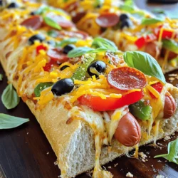 To make the Ultimate Cheese Dog Pizza Sandwich, you will need these fresh ingredients: - Hot dog sausages - Mozzarella cheese - Pizza sauce - Shredded cheddar cheese - Pepperoni slices - Diced bell peppers - Sliced black olives - Olive oil - Garlic powder - Italian seasoning - Bread options (ciabatta or Texas toast) - Fresh basil leaves for garnish Gathering these ingredients is the first step to a tasty meal. Each ingredient brings its own flavor to the sandwich. The hot dog sausages add a savory base, while the mozzarella cheese gives that gooey, melty goodness. The pizza sauce ties all the flavors together with its tangy zest. Don’t forget the toppings! Pepperoni, diced bell peppers, and black olives add great texture and taste. Fresh basil leaves can uplift the dish with a burst of freshness. Choosing the right bread matters too. Ciabatta or Texas toast gives a sturdy base. It holds all the yummy fillings without falling apart. For the full recipe, check out the details above. This sandwich is sure to impress everyone at your table! - Preheat your oven to 375°F (190°C). - Cook the hot dog sausages in a skillet. Brown them for about 5-7 minutes. - Slice the cooked hot dogs lengthwise so they lay flat. - In a bowl, mix pizza sauce, garlic powder, and Italian seasoning. Set this aside. - Spread the pizza sauce mixture on one side of each bread slice. - On two of the bread slices, place the sliced hot dogs cut side up. - Layer mozzarella cheese, then add pepperoni, bell peppers, and black olives. - Sprinkle shredded cheddar cheese on top. Close the sandwiches with the other bread slices. - Place the sandwiches on a baking sheet. - Bake them for about 10-12 minutes. Look for golden bread and melting cheese. - Once done, cool for a minute. Slice each sandwich diagonally and serve. You can follow the Full Recipe for a detailed guide that brings this dish to life! - Optimal cooking times and temperatures For the best results, set your oven to 375°F (190°C). Bake the sandwiches for 10-12 minutes. This ensures the bread turns golden and the cheese melts perfectly. - Cheese melting techniques Use a mix of mozzarella and cheddar cheese. Mozzarella gives that stringy pull, while cheddar adds a rich taste. Layer the cheeses well, and cover them with toppings to help melt evenly. - Adjusting seasonings for taste Customize your flavors! Add more garlic powder or Italian seasoning to the sauce. You can also sprinkle some on top before baking for extra flavor. Taste as you go to find your perfect blend. - Side dish options Pair your sandwich with crispy fries or a fresh salad. These sides balance the richness of the cheese dog pizza sandwich. - Dipping sauces to enhance flavor Try marinara sauce or ranch dressing for dipping. They add a fun twist and extra flavor to each bite. {{image_2}} To make your Ultimate Cheese Dog Pizza Sandwich even better, try swapping some ingredients. - Alternative cheeses to try: Instead of mozzarella, you can use provolone or gouda. These cheeses add a unique taste. - Different meats or vegetarian options: You can replace hot dogs with turkey sausages or veggie dogs. For a meat-free option, try grilled mushrooms or zucchini slices. You can boost the flavor of your sandwich with a few simple changes. - Adding spices or herbs to the sauce: Mix in crushed red pepper flakes for heat. Fresh parsley or oregano can brighten up the sauce. - Unique toppings to experiment with: Consider jalapeños for spice, or even pineapple for a sweet twist. Caramelized onions can add depth to your flavors. These variations and enhancements will help you create a sandwich that matches your taste. Try out new ideas until you find your favorite combination. Remember, cooking is all about fun and creativity! For the full recipe, check out the Ultimate Cheese Dog Pizza Sandwich. To keep your Ultimate Cheese Dog Pizza Sandwich fresh, let it cool first. Place the sandwich in an airtight container. This helps maintain its flavor and texture. Store it in the fridge if you want it to last a few days. You can keep it for up to three days this way. If you plan to store it longer, consider freezing it. Wrap it tightly in plastic wrap and then in aluminum foil. This will help avoid freezer burn. When you want to enjoy your leftovers, there are great ways to reheat them. The oven works best for this type of sandwich. Preheat your oven to 350°F (175°C). Place the sandwich on a baking sheet and cover it with foil. Bake for about 10-15 minutes. This keeps the bread crispy and warms the cheese nicely. If you prefer using a microwave, be cautious. Place the sandwich on a microwave-safe plate. Heat it in short bursts, about 30 seconds at a time. Check often to avoid sogginess. The oven method gives a better texture, but the microwave is quick if you’re in a hurry. The best bread for a cheese dog pizza sandwich is thick and sturdy. I recommend using ciabatta or Texas toast. These types hold up well to the sauce and toppings. They give a nice crunch when toasted. Plus, they add flavor to your sandwich. If you want a softer bite, use a thicker white bread. Just make sure it’s not too flimsy. Yes, you can make this sandwich in an air fryer! It’s quick and easy. Just assemble your sandwich as usual. Preheat your air fryer to 375°F (190°C). Place the sandwich in the basket. Cook for about 8-10 minutes. Check often to avoid burning. Your sandwich will come out crispy and the cheese will melt perfectly. To make this recipe gluten-free, swap regular bread for gluten-free bread. Many stores sell gluten-free options. You can also use wrap-style bread made from rice or corn. Make sure the hot dogs and sauces are gluten-free too. Always check labels for hidden gluten. This way, everyone can enjoy this tasty sandwich. - What cheese works best? Try different cheeses like provolone or pepper jack. Each adds unique flavors. - Can I add veggies? Definitely! Spinach, mushrooms, or jalapeños work great in this sandwich. - What about sauces? Experiment with BBQ sauce or ranch dressing. These can add a fun twist. - How do I store leftovers? Keep leftovers in an airtight container in the fridge. They last about 2 days. - Can I grill the sandwich? Yes! Grilling gives it a nice smoky flavor. Just use a skillet or panini press. For the full recipe, check out the Ultimate Cheese Dog Pizza Sandwich. This blog post guides you through making a fun cheese dog pizza sandwich. You learned about ingredients, preparation, and baking steps. I shared tips for perfecting your sandwich and variations to try. Remember to store leftovers properly and reheat for the best taste. Now, get creative with toppings and enjoy these sandwiches. They are perfect for gatherings or a quick meal. You'll impress family and friends with this tasty recipe!