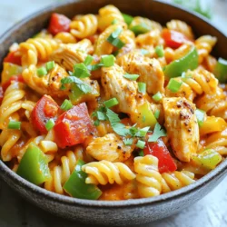 To make this dish, gather these key ingredients: - 2 tablespoons olive oil - 1 pound boneless, skinless chicken breast, cut into bite-sized pieces - 1 tablespoon Cajun seasoning - Salt and pepper to taste - 1 medium onion, diced - 3 cloves garlic, minced - 1 red bell pepper, diced - 1 green bell pepper, diced - 1 cup diced tomatoes (canned or fresh) - 2 cups chicken broth - 8 ounces penne pasta - 1 cup heavy cream - 1 cup shredded cheddar cheese - 1 green onion, sliced for garnish - Fresh parsley, chopped for garnish These ingredients blend together to create a rich flavor. The Cajun seasoning adds a spicy kick. The cream and cheese bring a smooth texture that makes each bite enjoyable. You can elevate the dish with these tasty add-ins: - 1 cup cooked shrimp for a seafood twist - 1 cup diced zucchini or squash for extra veggies - A handful of spinach for color and nutrients - A dash of hot sauce for those who love heat - Chopped bacon for a smoky flavor These options allow you to personalize your pasta. You can mix and match to suit your taste. If you have dietary needs or preferences, here are some swaps: - Use turkey or tofu instead of chicken for a lighter option. - Swap heavy cream for coconut milk for a dairy-free version. - Opt for gluten-free pasta for a gluten-free meal. - Use vegetable broth instead of chicken broth for a vegetarian option. Making these changes can help you enjoy this dish no matter your diet. You can still savor the rich flavors of One Pot Cajun Chicken Pasta. For the full recipe, check out the link. Start by heating 2 tablespoons of olive oil in a large pot over medium-high heat. Next, season 1 pound of chicken breast, cut into bite-sized pieces, with 1 tablespoon of Cajun seasoning, salt, and pepper. Cook the chicken in the pot until browned on all sides, about 5-7 minutes. Once browned, remove the chicken and set it aside. In the same pot, add a diced medium onion, 3 minced garlic cloves, and 1 each of diced red and green bell peppers. Sauté these for about 3-4 minutes until the veggies soften. Pour in 1 cup of diced tomatoes and mix well. Now, add 2 cups of chicken broth and bring it to a simmer. Stir in 8 ounces of penne pasta along with the browned chicken. Cover the pot and cook for 10-12 minutes. Stir occasionally until the pasta is al dente and has absorbed most of the liquid. To finish, lower the heat and stir in 1 cup of heavy cream and 1 cup of shredded cheddar cheese. Cook for another 2-3 minutes until the cheese melts and the sauce is creamy. Adjust the seasoning with salt and pepper if needed. If you use an Instant Pot, brown the chicken on the sauté setting. Then, follow the same steps but cook the pasta under high pressure for 4 minutes. Use a quick release method to finish. For slow cookers, brown the chicken first in a pan. Transfer everything to the slow cooker and cook on low for 4-6 hours. Add the cream and cheese in the last 30 minutes. To prevent overcooking, keep an eye on the pasta. Stir it occasionally to avoid sticking. Pasta should be al dente, which takes about 10-12 minutes. If you prefer softer pasta, you can cook it a bit longer. Just remember to check frequently! For the best results, let the dish sit for a few minutes after cooking. This allows it to thicken nicely. Enjoy your meal with a sprinkle of green onions and parsley for extra flair! When making One Pot Cajun Chicken Pasta, avoid overcooking the chicken. Cook it just until browned. If you overcook it, it can get dry and tough. Another mistake is under-seasoning the dish. Cajun seasoning is key, so don’t hold back. Make sure to stir the pasta often. This keeps it from sticking to the bottom of the pot. Also, remember to check the pasta for doneness. It should be al dente, which means it’s firm but not hard. Lastly, do not skip the heavy cream. It adds the creamy texture that makes this dish special. To kick up the heat, add more Cajun seasoning. You can also add diced jalapeños or a dash of hot sauce. If you prefer it milder, reduce the Cajun seasoning by half. Using less can help keep the flavors without the heat. You can also replace the cheddar cheese with a milder cheese like mozzarella. This will make the dish creamy but less spicy. Taste as you go to find the right balance for you. One Pot Cajun Chicken Pasta pairs well with a light salad. A simple green salad with vinaigrette will balance the rich flavors. You can also serve it with garlic bread. The bread is perfect for soaking up the creamy sauce. For a heartier meal, add roasted vegetables on the side. Roasting brings out their natural sweetness. If you want a refreshing drink, pair it with iced tea or lemonade. These drinks will complement the spices nicely. For the full recipe, check out the One Pot Cajun Chicken Pasta. {{image_2}} To make a vegetarian version, skip the chicken. Use hearty veggies like mushrooms, zucchini, and spinach. These add texture and flavor. You can still use the same spices. The Cajun seasoning brings a nice kick. Cook the veggies in olive oil until soft. Then, follow the same steps as the original recipe. The pasta will soak up all those great flavors. If you love seafood, add shrimp or scallops. Start by cooking the seafood in olive oil. Remove it once it’s cooked. Follow the main recipe, adding seafood back at the end. This way, the seafood stays tender. You can also use crab or crawfish for a unique twist. Just adjust the cooking time to make sure it cooks perfectly. For a creamy Cajun pasta bake, make the dish as usual. After mixing in the cheese, transfer it to a baking dish. Top with more cheese and breadcrumbs for a crunchy top. Bake at 350°F for 20 minutes. This gives you a crispy layer and creamy inside. Serve it hot for a comforting meal. You can find the full recipe for more details. To store your One Pot Cajun Chicken Pasta, let it cool first. Place it in an airtight container. Make sure to press out the air before sealing. This helps keep it fresh. You can store it in the fridge for up to three days. When you're ready to eat, you can reheat the pasta on the stove or microwave. If using the stove, add a splash of chicken broth to help it stay moist. Stir frequently over low heat until warm. If using a microwave, cover the bowl with a lid or plastic wrap. Heat in short bursts, stirring in between, until hot. If you want to freeze your pasta, do it as soon as it cools. Use freezer-safe containers or bags. Label them with the date. This dish can last up to three months in the freezer. To thaw, move it to the fridge overnight before reheating. Cajun seasoning is a mix of spices. It often includes paprika, garlic powder, and cayenne pepper. This blend gives dishes a bold and spicy flavor. It comes from Louisiana cooking. You can buy it pre-made or mix your own at home. Yes, you can use other pasta shapes. Bowtie, fusilli, or even spaghetti work well. Just make sure to adjust the cooking time. Each pasta shape has a different cooking time. Always check the package for directions. You can prepare the dish in advance. Cook everything, but leave out the cream and cheese. Store it in the fridge for up to three days. When ready, heat it up and add the cream and cheese. This keeps the sauce fresh and creamy. You can serve this dish with a simple salad. A green salad with a light dressing works well. Garlic bread is also a great side. It complements the pasta's rich flavors. Yes, this dish is great for meal prep. It stores well in containers for lunch or dinner. Just remember to cool it before sealing. Reheat it in the microwave or on the stove. Enjoy a tasty meal any day! For the full recipe, refer to the One Pot Cajun Chicken Pasta. In this article, we explored how to make One Pot Cajun Chicken Pasta. We covered essential ingredients, cooking steps, and helpful tips to perfect your dish. You can tweak flavors and even adapt it for dietary needs. Whether you want a creamy bake or a veggie option, there's a recipe for you. With proper storage and reheating tips, you can enjoy this meal multiple times. Dive into your kitchen and make this flavorful dish today!