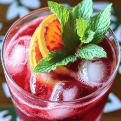 - 1 cup fresh blood orange juice - 2 tablespoons dried hibiscus flowers - Fresh mint leaves for garnish - 2 cups water - 1 tablespoon honey or agave syrup - 1 cup sparkling water or club soda - Ice cubes To make a great Blood Orange Hibiscus Fizz, you need a mix of fresh and pantry ingredients. First, for the fresh ingredients, I love using blood oranges. They give a rich, sweet flavor and a vibrant color to the drink. You need about four or five blood oranges to get one cup of juice. The dried hibiscus flowers add a floral note that balances the sweetness. Finally, fresh mint leaves add a burst of freshness on top. Now, let’s talk about pantry items. You start with two cups of water to brew the hibiscus flowers. Honey or agave syrup sweetens the drink. You can adjust the amount based on your taste. For the fizz, you need one cup of sparkling water or club soda. Don’t forget the ice cubes! They keep your drink cold and refreshing. For the full recipe, check the section above. First, I take a small pot and add 2 tablespoons of dried hibiscus flowers. I pour in 2 cups of water. I bring the mixture to a boil over medium heat. As it heats, I stir occasionally to mix the flowers. Once it boils, I reduce the heat and let it steep for about 10 minutes. This step deepens the color and flavor. After 10 minutes, I remove it from heat and strain the liquid into a bowl. This removes the hibiscus flowers. While the syrup is still warm, I add 1 tablespoon of honey or agave syrup and stir well. Then, I let it cool to room temperature. Next, I grab a large pitcher. I mix the cooled hibiscus syrup with 1 cup of fresh blood orange juice. This juice usually comes from about 4-5 blood oranges. I stir the mixture well to combine the flavors. Now, I prepare glasses with ice cubes. I fill each glass about two-thirds full with the hibiscus and blood orange mixture. To finish, I top each drink with sparkling water or club soda. This adds a fizzy and refreshing twist. I stir gently to mix the bubbles in. Finally, I garnish each drink with a few fresh mint leaves. This adds a nice touch and a pop of color. Now, my Blood Orange Hibiscus Fizz is ready to enjoy! For the complete recipe, check out the Full Recipe. When you pick blood oranges, look for a bright color and firmness. The skin should be smooth and free of blemishes. A good blood orange feels heavy for its size. This means it has lots of juice inside. The more vibrant the color, the sweeter the juice will likely be. Always choose organic if you can. You want the best flavor without harmful sprays. You can change the sweetness to fit your taste. If you like it sweet, add more honey or agave syrup. Start with one tablespoon and taste as you go. It’s easy to add more, but hard to take it out. If you prefer less sweetness, use less honey. This drink can still taste great with less sugar. You can also try maple syrup for a new flavor twist. This drink pairs wonderfully with light snacks. Think of fresh fruits, cheese platters, or simple crackers. It also goes great with spicy foods. The fizz and tartness balance out spicy flavors well. Serve it at a summer gathering or a cozy brunch. You can even make it a fun party drink with some fruit slices on top. Check out the Full Recipe for ideas on how to make this drink shine at your next event. {{image_2}} You can easily make this drink with a kick. Just add a shot of vodka or gin to your glass. The spirit blends well with the tartness of the blood orange and hibiscus. This twist adds depth to the flavors, making it a fun choice for parties or gatherings. Want to mix things up? Try adding other fruits. Fresh berries, like strawberries or raspberries, work great. You can also use sliced peaches or mango. These fruits add sweetness and color. Just muddle them in your glass before adding the hibiscus mixture for a fruity explosion. For a fresh twist, add herbs like basil or rosemary. Muddle a few leaves at the bottom of your glass. This will release their oils and enhance the drink's aroma. Basil gives a sweet, savory note, while rosemary adds an earthy flavor. Both pair well with the citrusy notes in the drink. These fun variations make your Blood Orange Hibiscus Fizz even more exciting. You can explore different flavors and find your favorite mix. For the full recipe, check out the complete guide. To store hibiscus syrup, pour it into a clean jar. Make sure to seal it tightly. Keep it in the fridge. This helps keep the syrup fresh and tasty. Use it within a week for the best flavor. If you have leftover Blood Orange Hibiscus Fizz, store it in the fridge. Just remember, the fizz may go flat over time. Hibiscus syrup lasts about one week in the fridge. Fresh blood orange juice should also be used within a few days. After that, it may lose its bright taste and color. Sparkling water or club soda lasts for months if unopened. Once opened, use it within a few days for the best fizz. You can use leftover blood orange juice in many ways. Try mixing it into smoothies or salad dressings. The hibiscus syrup can add a sweet twist to yogurt or pancakes. You can even make a simple tea by mixing it with hot water. Creativity is key when repurposing these ingredients! A blood orange is a sweet citrus fruit. It has a dark red or purple flesh. This color comes from antioxidants called anthocyanins. Blood oranges taste sweeter and less acidic than regular oranges. They add a unique twist to drinks and dishes. You can find them in winter and early spring. Their juice gives vibrant color and flavor to your Blood Orange Hibiscus Fizz. To make hibiscus tea, follow these simple steps: 1. Take 2 tablespoons of dried hibiscus flowers. 2. Boil 2 cups of water in a small pot. 3. Add the dried hibiscus flowers to the boiling water. 4. Let the mix steep for about 10 minutes. 5. Strain the liquid into a bowl to remove flowers. This tea has a tart flavor and a deep red color. You can sweeten it with honey or agave syrup. Use it in your Blood Orange Hibiscus Fizz for a refreshing taste. Yes, you can use fresh hibiscus flowers! They provide a lovely flavor. However, they can be harder to find than dried flowers. If you use fresh hibiscus, you will need more flowers for the same flavor. You can use about 1 cup of fresh flowers. Just boil them in water like you would dried flowers. Make sure to strain them well. Both fresh and dried hibiscus work great in drinks! This drink recipe combines fresh blood orange juice and fragrant hibiscus. You learned how to prepare a tasty hibiscus syrup and mix it with sparkling water. I shared tips on making the drink sweeter and serving it with snacks. You can also try fun variations with fruits or spirits. Enjoy this refreshing drink and share it with friends. Experiment with the recipe, and make it your own!
