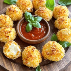 - 1 cup grated Parmesan cheese - 1 cup shredded mozzarella cheese - 1/2 cup breadcrumbs (preferably seasoned) - 1/4 cup all-purpose flour - 2 large eggs - 1 teaspoon Italian seasoning - 1/2 teaspoon garlic powder - 1/2 teaspoon salt - 1/4 teaspoon black pepper - Marinara sauce (for dipping) You may want to swap some ingredients based on your taste or needs. For cheese alternatives, you can use vegan cheese or a mix of cheddar and mozzarella. If you lack breadcrumbs, crushed crackers or panko can work too. For gluten-free options, use almond flour or gluten-free breadcrumbs. To ensure accurate measurements, use a dry measuring cup for flour and breadcrumbs. Press down lightly when measuring cheese for best results. Grating cheese can be tricky. Use a box grater or a food processor for quicker results. This will save you time and keep your bites perfectly cheesy. 1. Preheat your oven to 400°F (200°C). This ensures even cooking. 2. Line a baking sheet with parchment paper. This helps prevent sticking. 3. In a mixing bowl, add 1 cup of grated Parmesan cheese and 1 cup of shredded mozzarella cheese. Mix them well. This blend creates great flavor. 1. Use your hands to form the cheese mixture into small balls, about 1 inch wide. Aim for around 20 bites. 2. For a crispy texture, roll each cheese ball in 1/4 cup of all-purpose flour first. 3. Next, dip the ball into the egg mixture. This uses 2 large eggs combined with seasonings. 4. Finally, coat each ball in 1/2 cup of breadcrumbs. This adds crunch to each bite. 1. Place the coated bites on the prepared baking sheet. Leave space between each ball. 2. Bake in the preheated oven for 12-15 minutes. Watch for a golden brown color. 3. After baking, let them cool for a few minutes. This helps the bites firm up. 4. Serve them warm with marinara sauce for dipping. Enjoy these cheesy delights! You can find the full recipe for Cheesy Parmesan Mozzarella Bites in the earlier section. To make sure your cheesy bites cook evenly, keep these tips in mind: - Space them out: Place the bites on the baking sheet with room between them. This lets hot air flow around each one. - Rotate the tray: Halfway through baking, turn the tray around. This helps them brown nicely. Managing moisture is key for a crispy bite. Here’s how: - Dry cheese: Use well-drained cheese to avoid excess moisture. - Pat dry: If the cheese looks wet, pat it down with a paper towel. The perfect dip for these bites is marinara sauce. Here are some ideas: - Classic combo: Serve with a warm bowl of marinara on the side. - Add spice: Mix in red pepper flakes for extra heat. Garnishing can make your bites look even better: - Fresh herbs: Add basil leaves around the platter for color. - Cheese sprinkle: Grate some extra Parmesan on top for flair. Sometimes bites may not cook just right. If they are undercooked: - Bake longer: Pop them back in the oven for a few more minutes. - Check color: They should be golden brown when done. To avoid sogginess: - Avoid overbaking: Keep an eye on them to prevent drying out. - Cool on a rack: Let bites cool on a wire rack, not on the baking sheet. This keeps the bottom crispy. For the full recipe, refer to the earlier section. {{image_2}} You can make your cheesy bites even better. Adding herbs and spices can bring new tastes. Try mixing in dried oregano or a pinch of chili flakes. These will add some zing to your bites. You can also experiment with fresh herbs. Chopped parsley or basil can enhance the flavor and look. Adding vegetables is another great idea. Finely chopped spinach or roasted red peppers can boost nutrition. Mixing in these veggies gives your bites a colorful twist. They are not only tasty but also healthy. You have options for cooking your bites. An air fryer is quick and gives a nice crunch. Set it to 375°F (190°C) and cook for about 8-10 minutes. Your bites will be crispy and golden. If you prefer to bake, the oven works well. Preheat it to 400°F (200°C) and bake for 12-15 minutes. Both methods deliver tasty bites. Frying is another way to go. It gives a rich flavor and crispiness. Heat oil in a pan and fry until golden brown. Just be careful with hot oil. You can adapt this recipe to fit different diets. For a vegetarian option, skip meat and keep it cheesy. If you want vegan bites, use plant-based cheese. Replace eggs with ground flaxseed mixed with water. This gives a similar binding effect. If you follow a low-carb or keto diet, swap breadcrumbs for almond flour or crushed pork rinds. This keeps your bites low in carbs but full of flavor. No matter your needs, there’s a way to enjoy these cheesy bites. For the full recipe, check out the earlier section. To keep your cheesy parmesan mozzarella bites fresh, place them in an airtight container. Store them in the fridge for up to three days. Make sure they cool down to room temperature before sealing the container. If you want to enjoy them later, freezing is a great option. Place the bites in a freezer-safe bag. They can last up to three months in the freezer. Just remember to label the bag with the date. When you’re ready to eat the leftovers, you can reheat them either in the oven or the microwave. For the oven, preheat it to 350°F (175°C). Bake the bites for about 10 minutes until they are warm and crispy. This method keeps them crunchy. If you’re in a hurry, you can microwave them for about 30 seconds. However, they won’t be as crispy this way. Keep track of how long your mozzarella bites sit in the fridge. They are best eaten within three days. If they smell off or look discolored, it’s time to throw them away. Always trust your senses. If something seems off, don’t eat it. Enjoy your cheesy bites while they are fresh for the best flavor and texture. For the full recipe, check back for details on preparation. You can serve these bites with various dipping sauces. Marinara sauce is a classic choice. Its rich flavor pairs well with the cheesy bites. You might also try ranch dressing or garlic aioli for a fun twist. For sides, fresh veggies like carrot sticks or celery add crunch. A simple salad can also balance the meal. These options keep it light and tasty. Yes, you can prepare these bites in advance. Form the cheese balls and coat them. Then, place them on a baking sheet and cover them. Store them in the fridge for up to 24 hours. This makes cooking quick and easy when you are ready to bake. Just remember to bake them straight from the fridge. This helps keep their shape. You’ll know the bites are done when they turn golden brown. They should feel firm to the touch. If you see a crispy outer layer, that’s a good sign. Let them cool slightly before serving. This helps the cheese inside set a bit. Enjoy your perfectly baked cheesy bites! In this article, we covered all you need for Cheesy Parmesan Mozzarella Bites. We explored key ingredients, useful substitutions, and preparation tips. I provided step-by-step instructions for baking, plus helpful cooking tips and serving ideas. Remember to experiment with flavors and storage methods to fit your needs. These bites are fun and easy to make, so enjoy the process. Your cheesy creation will surely impress anyone who tries them.