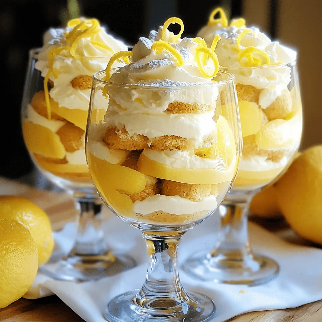 To make this delightful lemon tiramisu, gather these fresh and simple ingredients: - 1 cup freshly squeezed lemon juice - Zest of 2 lemons - 1 cup granulated sugar - 1 cup mascarpone cheese - 1 cup heavy whipping cream - 1 teaspoon vanilla extract - 20 ladyfinger cookies - 1 cup strong brewed coffee, cooled - Additional lemon zest for garnish - A sprinkle of powdered sugar for dusting These ingredients blend to create a bright and zesty dessert. Fresh lemon juice is key. It gives the tiramisu its vibrant flavor. The zest adds extra fragrance and depth. You need granulated sugar to sweeten and balance the tartness. Mascarpone cheese makes the dessert creamy. Heavy whipping cream adds lightness and fluffiness. The vanilla extract rounds out the flavors. Ladyfingers soak up the coffee and lemon mixture, creating layers of taste. Brew your coffee strong. This will help it stand up to the sweet and tangy lemon. You can also use a sprinkle of powdered sugar for a lovely finish. For the full recipe, check out the complete instructions on how to bring this lemon tiramisu to life! 1. Start by whisking together the lemon juice, lemon zest, and sugar in a bowl. Make sure the sugar dissolves well. This mix gives the dessert a bright and zesty flavor. 2. Next, grab another bowl and combine the mascarpone cheese, heavy whipping cream, and vanilla extract. Use an electric mixer to whip this mixture until soft peaks form. This step creates a rich and creamy base for your tiramisu. 3. Now, gently fold the lemon-sugar mix into the mascarpone mixture. Be careful to keep the mixture light and airy. This folding is key to a fluffy texture. 1. Take each ladyfinger and dip it quickly into the brewed coffee. Don’t let them soak; just a quick dip will do. This keeps the ladyfingers from getting too soggy. 2. Arrange the dipped ladyfingers in the bottom of a rectangular dish. Make sure to cover the base completely with no gaps. This creates a solid layer for your dessert. 3. Spread half of the lemon mascarpone mixture over the ladyfingers. Use a spatula to smooth it out evenly. Then, add another layer of dipped ladyfingers on top, followed by the rest of the lemon mascarpone mixture. 1. Cover the dish tightly with plastic wrap. Chill the dessert in the fridge for at least 4 hours. For the best taste, let it sit overnight. This time allows the flavors to blend well. 2. Just before serving, dust the top with powdered sugar. You can also garnish with extra lemon zest for a pop of color and flavor. 3. For a fun twist, serve in individual dessert glasses. Each glass can get a sprinkle of powdered sugar and a twist of lemon zest on top. This makes for a beautiful presentation. For the full recipe, check out the details above. Enjoy your zesty lemon tiramisu! Using fresh lemon juice is key. Fresh juice gives a bright taste. Bottled juice can taste flat and dull. Always zest your lemons too. The zest adds a strong lemon flavor and aroma. Balancing sweetness is also important. You want a nice contrast to the tartness of lemon. Adjust the sugar to fit your taste. Start with the recipe's amount and tweak as needed. To keep the mascarpone light, don’t over-mix it. Fold the lemon mixture gently into the mascarpone. This keeps the airiness you want. When dipping ladyfingers, act fast. Quickly dip them in coffee; don’t soak them. If they soak too long, they’ll become mushy. A quick dip keeps them firm yet tasty. Garnishing makes a big difference. Add extra lemon zest on top for color. A sprinkle of powdered sugar gives a nice finish. You can serve this in individual glasses. This adds a fun touch to your dessert. Or, you can use a big dish for sharing. Both options look great and taste amazing. For the full recipe, check the link. {{image_2}} You can boost your lemon tiramisu with fun flavors. Try adding layers of berries, like raspberries or strawberries. The tartness of the berries pairs well with the lemon. Just place them between the layers of the creamy mascarpone mix. You can also infuse the dessert with herbs. Mint adds a fresh twist. Chop some mint leaves finely and mix them into the mascarpone. It brightens the dish and adds an unexpected flavor. If you need gluten-free options, use gluten-free ladyfingers. They taste just as good and keep the recipe intact. You can find these at many grocery stores or online. For dairy-free needs, try using coconut cream instead of mascarpone. It gives a rich texture and a subtle coconut taste. Almond or soy cream works too. Just make sure it is thick enough to whip. To make your lemon tiramisu even more fun, transform it into cakes. Use a round cake pan and layer the ingredients. Once set, cut into slices for serving. You can also serve it with lemon curd or fruit compote. The extra tartness of the lemon curd enhances the flavor. It adds a nice contrast to the creamy layers. For the full recipe, check out the earlier section. To keep your lemon tiramisu fresh, store it in the fridge. Cover it with plastic wrap or a lid. This prevents it from absorbing other smells. Avoid sogginess by not soaking ladyfingers too much. Just a quick dip in coffee is enough. This keeps them firm and tasty. Yes, you can freeze lemon tiramisu! This is great if you want to save some for later. Cut it into portions before freezing. Wrap each piece tightly in plastic wrap. Then place them in an airtight container. To thaw, move the dessert to the fridge overnight. This keeps the texture nice and creamy. In the fridge, lemon tiramisu lasts about 3 to 5 days. If it starts to smell sour or looks watery, it’s time to toss it. Always check for signs of spoilage before enjoying your dessert. Keeping it covered helps it last longer and stay fresh. For the full recipe, check out the Zesty Lemon Tiramisu. Can you use store-bought lemon curd? Yes, you can use store-bought lemon curd. It saves time and adds great flavor. Just spread it between layers of mascarpone for a zesty kick. Is there a non-coffee alternative for dipping? Yes, you can use herbal tea or lemon juice mixed with water. This keeps the dessert light and fresh without the coffee flavor. What can I use instead of mascarpone? You can use cream cheese or ricotta. Mix with a bit of heavy cream for a similar texture. This works well if you want a lighter option. Can I use other citrus fruits for a twist? Absolutely! You can try lime or orange. Each fruit will give a unique taste, making it fun to experiment with flavors. How far in advance can I prepare it? You can make it up to two days in advance. This gives the flavors time to blend beautifully. Just cover it well in the fridge. Is it still good the next day? Yes, it tastes even better the next day. The layers soften, and the flavors deepen, making each bite delightful. This blog post covered how to make a delicious lemon tiramisu. We looked at every step, from the perfect ingredients to expert storage tips. Remember to use fresh lemon juice for the best flavor. Enjoy the fun of layering your dessert and take advantage of creative variations. Whether you serve it in individual cups or a big dish, it will impress every time. Try this recipe, and savor each bite of this bright, zesty treat. Your guests will love it!