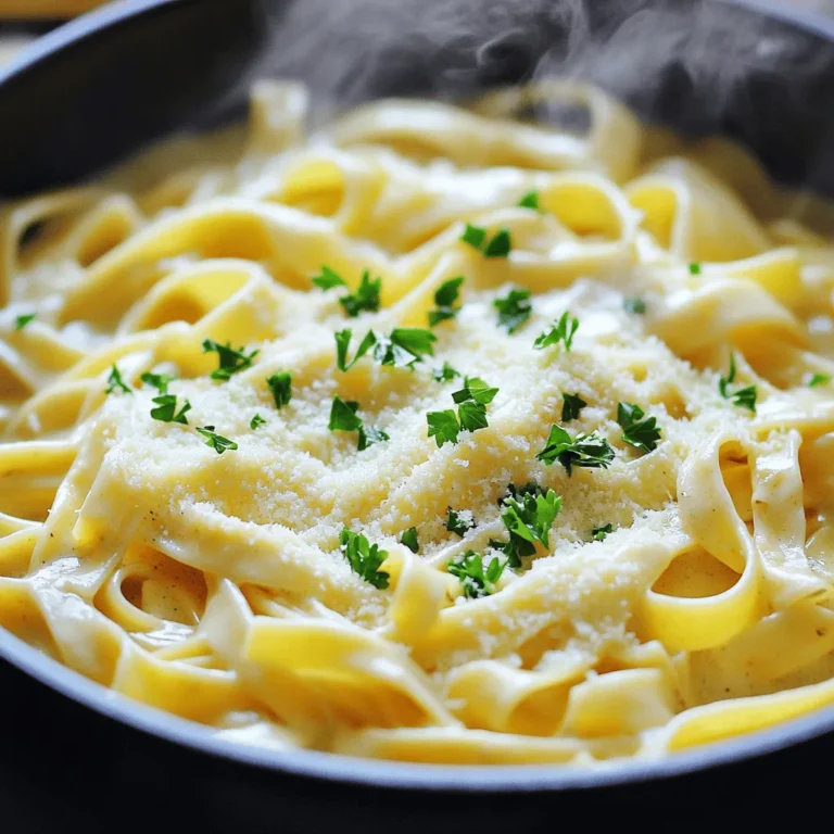 - 12 oz fettuccine pasta - 4 cups vegetable broth - 1 tablespoon olive oil - 4 cloves garlic, minced - 1 teaspoon Italian seasoning The base of this dish is simple and full of flavor. I love using fettuccine because it soaks up the sauce well. The vegetable broth brings a rich taste that adds depth. Garlic gives a wonderful aroma and flavor. Italian seasoning adds a nice herb mix that completes the profile. - 1 cup heavy cream - 1 cup grated Parmesan cheese - Salt and pepper to taste The heavy cream is what makes this pasta creamy and dreamy. It balances perfectly with the salty Parmesan cheese. Together, they create a smooth, rich sauce that coats every strand of pasta. Remember to adjust salt and pepper to match your taste. - 2 tablespoons chopped fresh parsley (for garnish) Fresh parsley adds a pop of color and a hint of freshness. It makes the dish look pretty and bright. You can skip it if you want, but I think it makes a lovely touch. You can find the Full Recipe to get started on making this delicious dish! First, grab a large pot or Dutch oven. Heat one tablespoon of olive oil over medium heat. Once the oil is hot, add four cloves of minced garlic. Sauté for about one minute. You want it fragrant but not browned. The garlic is the heart of this dish. It adds a great flavor that pairs well with the creamy sauce. Next, pour in four cups of vegetable broth. Bring it to a gentle boil. Add 12 ounces of fettuccine pasta and one teaspoon of Italian seasoning. Stir to make sure the pasta is fully submerged. Reduce the heat to medium-low and cover the pot. Cook for about 10 to 12 minutes. Stir occasionally. You want the pasta to be al dente, with most of the liquid absorbed. Now it's time for the creamy goodness. Stir in one cup of heavy cream and one cup of grated Parmesan cheese. Mix well until everything is creamy and smooth. Season with salt and pepper to taste. Adjust the creaminess and flavor to your liking. Let the pot sit off the heat for a couple of minutes. This helps it thicken slightly. Serve hot and enjoy your delicious pasta! You can find the Full Recipe for more details. To make your pasta creamy, you can adjust the cream-to-cheese ratio. If you want it richer, add more cream. For a lighter dish, use less cream. Be careful with the cheese. To avoid clumping, add the cheese slowly while stirring. This helps it melt evenly. If you notice clumps, whisk it gently to smooth it out. Cooking time can change based on your pasta type. Fettuccine takes about 10-12 minutes. If you use thin pasta, check it earlier. For thicker pasta, allow a few extra minutes. Always taste it to see if it’s al dente. Adjust the heat if needed to cook it just right. You can boost flavors with herbs and spices. Fresh basil or thyme add a nice touch. A pinch of red pepper flakes gives heat. For more depth, try adding a squeeze of lemon juice. Nutritional yeast can also enhance the taste and add a cheesy flavor. Feel free to experiment! {{image_2}} You can easily boost nutrition by adding veggies. Spinach works great. Toss in a few handfuls during the last few minutes of cooking. It wilts nicely and adds color. Mushrooms are another good choice. Slice them and add when you sauté the garlic. This gives them time to soften. Cherry tomatoes can add a fresh touch. Halve them and stir in right before serving. Their sweetness balances the savory flavors. Adding protein makes this dish heartier. Grilled chicken is a popular option. Dice it up and mix it in after cooking. Shrimp also pairs well. Just add them when you stir in the cream. Cook until they turn pink and opaque. For plant-based options, try chickpeas or tofu. They soak up flavors well and keep the dish filling. To make this dish vegan, swap out the cream and cheese. Use coconut milk or cashew cream instead of heavy cream. Nutritional yeast can replace Parmesan. It adds a cheesy flavor without dairy. Make sure your vegetable broth is vegan-friendly, too. With these swaps, you’ll enjoy a creamy pasta that fits your diet. To keep your One-Pot Garlic Parmesan Pasta fresh, store leftovers in an airtight container. This helps maintain flavor and texture. Refrigerate the pasta for up to three days. If you plan to keep it longer, freezing is a great option. Use freezer-safe containers or bags, and try to remove as much air as you can. This way, the pasta can last for up to three months in the freezer. When it’s time to enjoy your leftovers, reheating them properly is key. Start by adding a splash of water or broth to a skillet. Heat it on low, and then add the pasta. Stir gently until it warms through. This method helps avoid dry or clumpy pasta. You can also use the microwave. Just cover the bowl with a damp paper towel to keep moisture in. Heat in short bursts, stirring in between. If you want to prep this dish in advance, cook the pasta and sauce as usual. Then, let it cool before storing it in the fridge. You can also prepare the sauce without the pasta. This way, you can quickly cook fresh pasta when you’re ready to eat. It saves time and keeps the meal fresh. Just remember to add the cream and cheese right before serving for the best taste. This dish is quick to prepare. You need about 10 minutes to prep. The total time is 25 minutes. You can serve it fast! Yes, you can! Use gluten-free pasta instead of regular fettuccine. Many brands make gluten-free options. Look for ones made from rice, quinoa, or chickpeas. They taste great and cook well. If you need a substitute for heavy cream, several options exist. You can use full-fat coconut milk for a dairy-free choice. If you prefer lighter options, try whole milk or Greek yogurt. Both can give you creaminess without heavy calories. This blog post covered how to make One-Pot Garlic Parmesan Pasta. You learned about key ingredients, step-by-step cooking, and smart tips. I shared ideas for variations, like adding veggies or protein. Storing and reheating tips help you enjoy leftovers. Now, you can create a simple, tasty dish that suits your taste. With these methods, your pasta will be creamy and flavorful. Enjoy your cooking adventure!