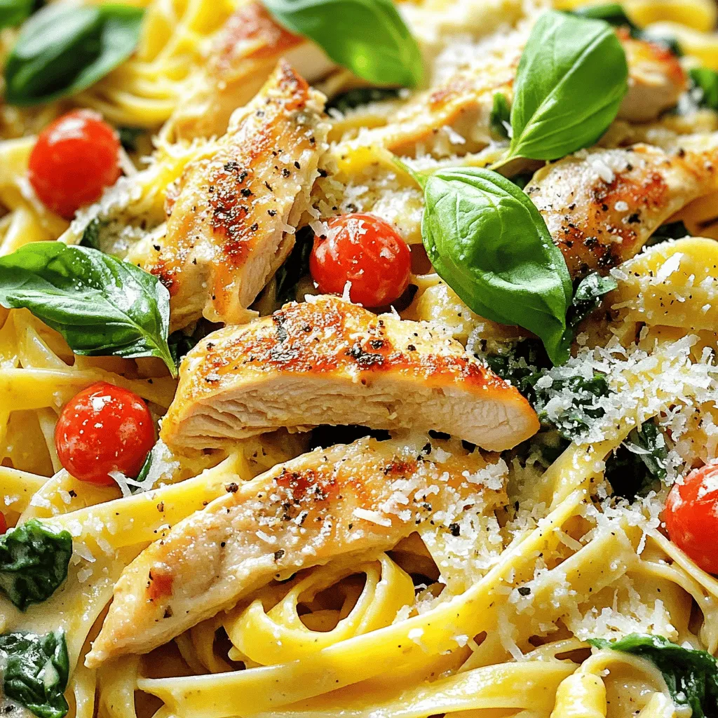 For a tasty Creamy Tuscan Chicken Pasta, you need fresh and simple ingredients. Here’s what you'll need: - 12 oz fettuccine or penne pasta - 2 boneless, skinless chicken breasts - Salt and pepper, to taste - 2 tablespoons olive oil - 4 cloves garlic, minced - 1 cup cherry tomatoes, halved - 1 cup fresh spinach - 1 cup heavy cream - ½ cup grated Parmesan cheese - 1 teaspoon dried Italian seasoning - Fresh basil, for garnish These ingredients blend together to create a rich, creamy dish that warms the heart. To make this dish, gather some basic kitchen tools. You will need: - A large pot for boiling pasta - A large skillet for cooking the chicken and sauce - A cutting board for chopping - A chef's knife for slicing - A measuring cup for liquids - A spatula or wooden spoon for mixing Having the right tools makes cooking easier and more fun. Get creative with your flavors! Here are some optional garnishes and add-ins you can try: - Crushed red pepper flakes for heat - Fresh parsley for a burst of color - Extra Parmesan cheese for richness - Sliced olives for a briny touch - Sun-dried tomatoes for added sweetness These extras can enhance the dish and make it your own. You can find the full recipe for this delightful meal in the complete article. Enjoy cooking! Start by boiling a large pot of salted water. Once it boils, add 12 oz of fettuccine or penne pasta. Cook it until it is al dente, as the package suggests. This usually takes about 8-10 minutes. When done, save 1 cup of the pasta water. Drain the pasta in a colander and set it aside. Season 2 boneless, skinless chicken breasts with salt and pepper on both sides. Heat 2 tablespoons of olive oil in a large skillet over medium heat. Carefully add the chicken breasts and let them cook for about 6-7 minutes on each side. You want them to be golden brown and fully cooked. Once done, remove the chicken from the skillet. Allow it to rest briefly before slicing it into strips. In the same skillet, lower the heat to medium. Add 4 cloves of minced garlic and sauté for 1-2 minutes. Watch closely to ensure the garlic does not burn. Next, add 1 cup of halved cherry tomatoes and cook for about 3-4 minutes, until they soften. Then, toss in 1 cup of fresh spinach and let it wilt. Pour in 1 cup of heavy cream and add ½ cup of grated Parmesan cheese. Stir until the cheese melts and the mixture is smooth. Sprinkle in 1 teaspoon of dried Italian seasoning. If the sauce gets too thick, add some of the reserved pasta water until it is just right. Finally, add the sliced chicken and cooked pasta into the skillet. Toss everything together so the pasta is covered in the creamy sauce. Adjust seasoning with salt and pepper if needed. To get the best texture for your creamy Tuscan chicken pasta, cook the pasta al dente. This means it should be firm to the bite. When you mix it with the sauce, the pasta will soak up flavor and remain perfect. Avoid overcooking the pasta. It will become mushy and lose its charm. Boost the flavor of your dish by adding more garlic or using fresh herbs. You can try adding red pepper flakes for some heat. If you want a tangy twist, a squeeze of lemon juice works wonders. For a richer taste, use more Parmesan cheese. Adjust the seasonings based on your taste preferences. One common mistake is skipping the pasta water. This starchy water helps to bind the sauce to the pasta. Another mistake is not letting the chicken rest after cooking. This keeps the juices inside, making the chicken delicious and tender. Lastly, be careful not to burn the garlic. It can turn bitter and ruin your sauce. For a full recipe, check out the complete guide for creamy Tuscan chicken pasta. {{image_2}} You can change the pasta to suit your taste. Fettuccine gives a nice, creamy feel. Penne works well too, as its shape holds sauce perfectly. You can try whole wheat pasta for a healthier option. Gluten-free pasta is great if you need to avoid gluten. Each pasta type brings a unique flavor and texture to the dish. Want to switch up the protein? Shrimp adds a lovely seafood twist. Just sauté them until they turn pink and firm. Tofu is a great option for a plant-based meal. Use firm tofu and sauté it until golden and crispy. You can even mix different proteins if you like. This way, you create your own version of this delightful dish. To make this dish vegetarian, simply skip the chicken. You can add more veggies like bell peppers or zucchini. Mushrooms also add a nice earthy flavor. Swap the heavy cream with a plant-based cream for a vegan option. Nutritional yeast can replace Parmesan cheese for a cheesy taste. These changes keep the dish rich and satisfying without meat. For the full recipe, check out the complete guide on Creamy Tuscan Chicken Pasta. To keep your creamy Tuscan chicken pasta fresh, place it in an airtight container. Let the pasta cool to room temperature before sealing. This helps prevent moisture build-up, which can make the dish soggy. Store it in the fridge for up to three days. When reheating, take care to maintain the creamy texture. I recommend using a stovetop instead of a microwave. Heat a skillet over low heat and add a splash of water or broth. This helps loosen the sauce. Stir gently until heated through. If it seems too thick, add a little reserved pasta water. If you want to save it for later, freezing works well. Place the cooled pasta in a freezer-safe container. Make sure to leave some space at the top, as it will expand when frozen. You can store it for up to three months. To thaw, move it to the fridge overnight before reheating. For the full recipe, check out the Creamy Tuscan Chicken Pasta section. Yes, you can use different cheeses for this dish. Mozzarella or goat cheese works well. They add a creamy texture and unique flavor. Just remember to adjust the amount. Parmesan gives a sharp taste, but others can add mildness. Experiment with your favorites to find what you like best! If you want a lighter option, try using half-and-half. It gives creaminess but with less fat. You can also use milk, but the sauce will be thinner. For a dairy-free choice, coconut milk is a great option. It adds a nice flavor, too. Just keep in mind, the taste will change slightly. Yes, you can make this dish ahead of time. Cook the pasta and sauce, then store them separately. When ready to serve, combine them in a pan. Heat gently, adding a splash of pasta water if needed. This keeps your pasta from getting too dry. Enjoy a warm meal without the last-minute rush! This blog post covered all you need for delicious Creamy Tuscan Chicken Pasta. We explored the best ingredients, cooking steps, and handy tips. You learned how to cook pasta perfectly, sear chicken, and make a rich cream sauce. Remember, you can swap pasta types and proteins to fit your taste. Storing leftovers is easy, too! With these instructions, you can enjoy this meal anytime. Embrace your kitchen creativity and make this dish your own!