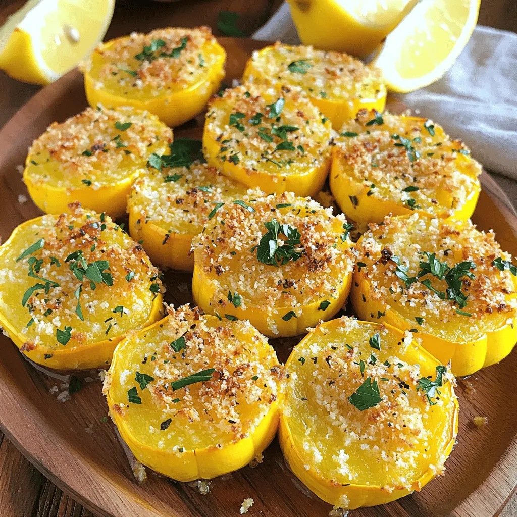When making Baked Parmesan Yellow Squash, the right ingredients matter. Here’s what you'll need: - 4 medium yellow squash, sliced into 1/4 inch rounds - 1 cup grated Parmesan cheese - 1/2 cup breadcrumbs (preferably panko for extra crunch) - 2 tablespoons olive oil - 2 cloves garlic, minced - 1 teaspoon dried thyme - 1 teaspoon dried oregano - Salt and pepper to taste - Fresh parsley, chopped for garnish Each ingredient plays a key role in creating a savory, crunchy dish. The yellow squash gives a sweet flavor and soft texture. Parmesan adds a rich taste, while the breadcrumbs give that satisfying crunch. Olive oil helps everything cook well and adds flavor. Garlic, thyme, and oregano boost the taste with herbs and spices. Finally, fresh parsley gives a nice color and freshness to the dish. For the full recipe, make sure to check out the [Full Recipe]. - Preheat your oven to 400°F (200°C). - In a large bowl, combine the sliced yellow squash, olive oil, minced garlic, thyme, oregano, salt, and pepper. Toss well. You want each slice to be coated nicely. This mix adds rich flavor to the squash. - In another bowl, mix together the grated Parmesan cheese and breadcrumbs. This topping brings a crunchy texture. Using panko breadcrumbs gives you extra crispiness. - Take a baking sheet lined with parchment paper. Arrange the seasoned squash slices in a single layer. If needed, let them slightly overlap. - Generously sprinkle the Parmesan and breadcrumb mix over the squash. Make sure each slice is covered for that perfect crunch. - Bake for about 20-25 minutes. Look for a golden brown color and tender squash. This gives you a savory dish that is both tasty and fun to eat. When you pick yellow squash, look for firm, smooth skin. The color should be bright yellow. Avoid squash with soft spots or wrinkles. Fresh squash has a sweet smell. If you can, choose squash that feels heavy for its size. This means it is juicy and fresh. For a crunchy topping, use panko breadcrumbs. They are light and airy, making your dish crispy. You can mix in some Italian seasoning for added flavor. When it comes to olive oil, drizzle it evenly over the squash. This helps the breadcrumbs stick and crisp up nicely. Too much oil can make the squash soggy, so use just enough to coat. For a great presentation, serve the Baked Parmesan Yellow Squash on a nice plate. You can drizzle a bit of extra olive oil around it. This adds a lovely touch and flavor. Garnish with fresh parsley for color. Adding lemon wedges on the side gives a bright contrast and a zesty kick. This makes your dish not only tasty but also beautiful to look at. You can find the Full Recipe to get all the details you need. {{image_2}} You can change the flavor with different herbs. Instead of thyme and oregano, try using basil or rosemary. These herbs add a fresh taste. You can also sprinkle some red pepper flakes for heat. A dash of smoked paprika gives a nice twist too. Experimenting with these seasonings lets you customize your dish. If you want to switch up the cheese, go for mozzarella or feta. Mozzarella melts well, giving a gooey texture. Feta adds a tangy flavor that pairs nicely with squash. You can even try a blend of cheeses for more depth. Just remember to adjust the amount, as some cheeses are saltier than Parmesan. Adding more veggies can enhance your dish. Try mixing in sliced bell peppers, zucchini, or cherry tomatoes. These veggies add color and nutrition. They also bring out the natural sweetness of the squash. You can roast them together for a tasty medley. This way, you create a vibrant dish that is both healthy and satisfying. Store any extra Baked Parmesan Yellow Squash in an airtight container. Place it in your fridge right away. This keeps the squash fresh for about three days. Always let the dish cool before you seal it. This helps avoid condensation. You want to keep the crispy texture of the topping. To reheat your squash, use the oven for the best results. Heat your oven to 350°F (175°C). Place the squash on a baking sheet. Cover it with foil to keep moisture in. Bake for about 10-15 minutes. This method helps restore the crunchiness of the topping. You can also use a toaster oven for faster reheating. You can freeze Baked Parmesan Yellow Squash, but it may lose some texture. To freeze, let the dish cool completely. Then, cut it into portions. Wrap each piece tightly in plastic wrap, then place in a freezer bag. Make sure to remove as much air as possible. When ready to eat, thaw in the fridge overnight. Reheat in the oven as mentioned above for the best taste. You can tell when the squash is done by looking for a few signs. First, the squash should be tender. You can test this by poking it with a fork. If it goes in easily, it is cooked. Second, check the topping. It should be golden brown and crispy. This gives the dish that nice crunch. Lastly, the aroma will be inviting and warm. You will smell the garlic and cheese. Yes, you can make this dish vegan with some simple swaps. Instead of Parmesan cheese, use a vegan cheese option. Nutritional yeast also works well for a cheesy flavor. For the breadcrumbs, ensure they are vegan-friendly. You can skip the cheese topping or use a vegan butter for a crispier texture. This keeps the dish flavorful while being plant-based. Baked Parmesan Yellow Squash pairs well with many dishes. You might enjoy it with grilled chicken or fish for a nice protein boost. It also goes well with a fresh salad for a light meal. If you want something heartier, serve it alongside quinoa or couscous. The squash adds great flavor and crunch to any plate. For the complete recipe for Baked Parmesan Yellow Squash, check out the [Full Recipe]. You learned how to make Baked Parmesan Yellow Squash step-by-step. We covered the ingredients and detailed prepping, baking, and serving tips. Always choose fresh squash and use high-quality breadcrumbs for the best taste. Feel free to get creative with seasonings and cheese. After baking, store your leftovers properly to enjoy later. This dish is easy and delicious, perfect for any meal. Try it, and make it your own!
