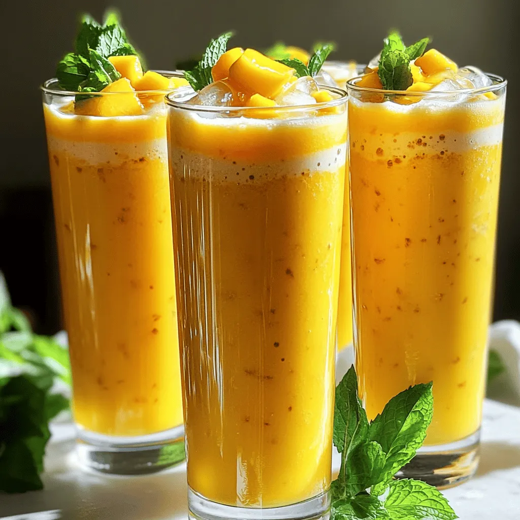 - 1 ripe mango, peeled and diced - 1 cup coconut yogurt (or regular yogurt if preferred) - 1 cup coconut water - Ice cubes (optional) - 2 tablespoons honey or maple syrup (adjust for sweetness) - 1/2 teaspoon ground cardamom - A pinch of salt Mango Coconut Lassi is a simple and tasty drink. You only need fresh ingredients and a few easy steps. The main star is the ripe mango. Pick one that feels soft but not mushy. This ensures your lassi has a sweet and rich flavor. Coconut yogurt adds creaminess. If you cannot find it, regular yogurt works too. It still gives you a nice texture. Next, we have the liquid components. Coconut water adds a light sweetness and hydration. You can add ice cubes if you want a cold drink. For sweeteners, honey or maple syrup works great. Taste it after blending. Adjust as needed to match your sweetness level. Ground cardamom gives a warm spice note. It pairs well with mango. Finally, a pinch of salt enhances all the flavors. With the right ingredients, you create a refreshing treat. For the full recipe, check out the instructions. Enjoy the creamy goodness of Mango Coconut Lassi! Start by gathering your ingredients. In a blender, combine the diced mango, coconut yogurt, coconut water, honey, ground cardamom, and a pinch of salt. Make sure you measure everything accurately for the best flavor. If you want it sweeter, you can always add more honey or maple syrup later. Now, blend the mixture on high speed until it is smooth and creamy. This should take about 30 seconds. If you like your drink cold, toss in a few ice cubes. Blend again until the ice is fully mixed in. This will give your lassi a nice chill. Once blended, pour the lassi into tall glasses. Take a moment to enjoy the color; it should be a lovely golden hue. For a nice touch, garnish each glass with fresh mint leaves. This adds a burst of color and a hint of freshness to your drink. Enjoy your Mango Coconut Lassi as a refreshing treat! For complete details, check the Full Recipe. To make a great mango coconut lassi, start with the right mango. Choose a ripe mango that feels soft when you press it gently. Look for a mango with a sweet smell. The color can vary, but it should have a nice yellow or orange hue. If you can’t find ripe mangoes, frozen mangoes are a good option. They are often picked at peak ripeness and frozen right away, keeping their sweet flavor. Next, think about yogurt. Coconut yogurt gives a creamy, tropical taste. It pairs well with mango. If you prefer regular yogurt, that works too! For a dairy-free option, look for non-dairy yogurts made from almonds, soy, or cashews. These can add nice flavors and textures to your lassi too. To make your lassi even better, consider adding spices. Ground cardamom is a great choice; it adds warmth and depth. You might also try a dash of cinnamon or nutmeg for a twist. When it comes to sweetness, taste your lassi after blending. If it’s not sweet enough, add more honey or maple syrup. Adjust it to your liking to create a perfect balance. {{image_2}} You can make your mango coconut lassi even better! Try adding other fruits. Pineapple brings a bright, sweet twist. Just chop some ripe pineapple and blend it in. Banana also adds creaminess and sweetness. Just slice a banana and toss it into the mix. For a fun twist, experiment with passion fruit. Its tartness pairs well with the mango. Scoop out the pulp and blend it for an extra zing. If you want a dairy-free lassi, it's easy. Use vegan yogurt instead of regular yogurt. Look for brands made from coconut, almond, or cashew. They taste great and keep it creamy. You can also swap coconut water for almond milk or any lactose-free option. This will still give you that refreshing taste without the dairy. Want to switch up the flavor? Add a splash of vanilla extract. This simple addition makes the lassi taste even richer. You can also try using flavored coconut water. It adds a new layer of taste. Look for options like pineapple or mango coconut water for added fun. These small changes can really elevate your drink! After making your mango coconut lassi, you may have some left. I recommend storing it in a sealed container. This helps keep it fresh. Place it in the fridge right away. The lassi stays good for about two days. Make sure to give it a stir before enjoying it again. Separation may occur, but that's normal. If you want to keep your lassi longer, freezing is a great choice. Pour the mixture into an ice cube tray or freezer-safe container. Leave some space at the top, as liquids expand when frozen. To serve after freezing, take it out and let it thaw in the fridge overnight. You can also blend it back into a creamy drink. This makes it smooth again. Pair your lassi with tasty snacks. It goes well with spicy dishes or light salads. You can also enjoy it as a refreshing drink on its own. For a fun twist, use colorful glassware. Tall glasses or mason jars look great for serving. Add a fresh mint sprig on top for a pop of color. This makes your drink even more inviting. For the full recipe, check out the earlier section. Mango coconut lassi is a tasty drink. It mixes ripe mango with coconut yogurt and coconut water. This drink is cool and creamy. The sweet mango blends with the rich yogurt. A hint of cardamom adds a special flavor. You enjoy it chilled, making it perfect for warm days. Yes, you can make this lassi ahead of time. Mix the ingredients and store it in the fridge. It stays fresh for up to two days. Just remember to stir it before serving. If it thickens, add a little coconut water to thin it out. To make this lassi vegan, use coconut yogurt and maple syrup. Coconut yogurt is a great dairy-free option. Maple syrup is a perfect sweetener instead of honey. This way, you enjoy the same yummy taste without any animal products. Check out the Full Recipe for more details on how to make this delicious drink! This blog post shared how to make a refreshing mango coconut lassi. We covered the essential ingredients, step-by-step instructions, and helpful tips. You learned how to choose ripe mangoes, select yogurt types, and explore fun variations. This drink is both delicious and simple to make. Enjoy blending your unique lassi creation, and don’t forget to share it with friends!