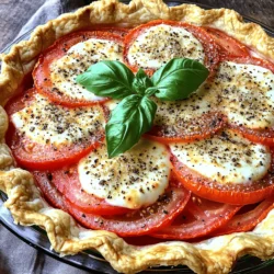 To make a great fresh tomato pie, you will need these simple ingredients: - 3 cups fresh tomatoes, sliced - 1 teaspoon salt - 1 teaspoon black pepper - 1 teaspoon dried basil - 1 teaspoon garlic powder - 1 cup shredded mozzarella cheese - 1 cup mayonnaise - 1 pre-made pie crust (9-inch) - 1/2 cup grated Parmesan cheese - Fresh basil leaves for garnish When measuring ingredients, accuracy is key. Use dry measuring cups for solids and liquid measuring cups for liquids. For small amounts like spices, use measuring spoons. Always level off dry ingredients for precise measurements. This ensures your pie tastes perfect. If you don’t have all the ingredients, don’t worry! You can swap some items. Use Greek yogurt instead of mayonnaise for a lighter option. If you lack fresh tomatoes, canned tomatoes work too. Adjust the seasonings to taste. Have fun with it and make it your own! For the cheese, feel free to try other types, like cheddar or feta. First, gather your ingredients. You will need fresh tomatoes, salt, pepper, dried basil, garlic powder, mozzarella cheese, mayonnaise, a pie crust, and Parmesan cheese. Follow these steps: 1. Preheat your oven to 375°F (190°C). 2. Slice your tomatoes. Place them in a colander and sprinkle salt on them. This helps remove extra water. Let them sit for about 15 minutes. 3. In a bowl, mix black pepper, dried basil, garlic powder, mozzarella cheese, and mayonnaise. Stir until it blends well. 4. Roll out your pre-made pie crust into a pie dish. Make sure the edges look nice and crimped. 5. After 15 minutes, pat the tomatoes dry with a paper towel. Layer them evenly in the pie crust. 6. Spread the mayonnaise mix over the tomatoes. Make sure every slice gets some. 7. Top it all with grated Parmesan cheese. Now, it's time to bake. Place your pie in the preheated oven. Bake for 30 to 35 minutes. You want the top to be golden brown and bubbly. Keep an eye on it towards the end. To get the best results, here are some tips: - Make sure to drain the tomatoes well to avoid a soggy pie. - Use fresh ingredients for the best flavor. - Check the pie as it bakes. If it starts to brown too quickly, cover it loosely with foil. - Let the pie cool for about 10 minutes after baking before slicing. This helps the filling set up nicely. For the full recipe, check the details above. Enjoy your Fresh Tomato Pie! For the best fresh tomato pie, use ripe, juicy tomatoes. They make the pie taste better. Let your tomatoes drain to remove excess moisture. This helps the crust stay crispy. Always preheat your oven before baking. A hot oven makes your pie cook evenly. You can enhance flavor by adding herbs. Fresh basil, oregano, or thyme works well. Try mixing in some chopped onions or bell peppers for extra taste. Use different cheeses, like feta or goat cheese, for a twist. A dash of hot sauce can also add a nice kick. Avoid using unripe tomatoes. They can make your pie taste bland. Don’t skip the draining step; soggy crust is no fun. Be careful not to overbake; check for a golden top. Lastly, let your pie cool before slicing. This way, it holds its shape better. {{image_2}} You can make your fresh tomato pie even better with some savory add-ins. Try adding cooked bacon or ham for a salty kick. You can also mix in sautéed onions or bell peppers for extra flavor. Fresh spinach or arugula adds a nice touch of greens. For a spicy twist, throw in some chopped jalapeños. Each of these adds depth and makes your pie unique. Cheese plays a big role in the taste of your pie. While mozzarella gives a nice stretch, you can switch it up. Try using goat cheese for a tangy note. Feta cheese adds a salty punch, while cheddar gives a sharp flavor. A mix of cheeses can create a complex taste. Experiment with your favorites to find the best blend for your pie. Yes, you can make a sweet tomato pie! Use sweeter tomato varieties, like cherry or grape tomatoes. Add sugar or honey to the mix for a hint of sweetness. You can also include fruits like peaches or figs for a fruity twist. Top it off with a drizzle of balsamic glaze to enhance the flavor. This takes your fresh tomato pie to a new level of deliciousness. For the full recipe, check out the Fresh Tomato Pie 🥧 section. After you make your fresh tomato pie, let it cool for about 10 minutes. This helps the layers set. Cover the pie with plastic wrap or aluminum foil. Store it in the fridge for up to three days. This keeps the flavors fresh and tasty. If you slice it, use a clean knife to avoid mess. You can freeze fresh tomato pie for later. First, let it cool completely. Wrap it tightly in plastic wrap. Then, wrap it again in aluminum foil. This prevents freezer burn. Label it with the date. It can stay in the freezer for up to three months. When ready to eat, just thaw it in the fridge overnight. To reheat your fresh tomato pie, preheat your oven to 350°F (175°C). Remove any foil or plastic wrap. Place the pie on a baking sheet. Heat it for about 20-25 minutes until warm. You can also microwave slices for about 1-2 minutes. Enjoy your delicious pie just like when it was fresh! For a full recipe, check out the Fresh Tomato Pie section. The best tomatoes for Fresh Tomato Pie are ripe and juicy varieties. I recommend using heirloom or beefsteak tomatoes. They have a rich flavor and great texture. Avoid using watery tomatoes, as they can make the pie soggy. Always pick fresh tomatoes at their peak ripeness for the best taste. The flavor will shine through in every bite. Yes, you can use a homemade pie crust! Making your own crust adds a personal touch. It can also give your pie a unique flavor. Just ensure the dough is rolled out thin for even baking. If you choose to make it, use a simple recipe with flour, butter, and water. Your Fresh Tomato Pie will taste even better with your own crust. Fresh Tomato Pie lasts about 3 to 4 days in the fridge. Store it in an airtight container to keep it fresh. If you want it to last longer, consider freezing it. When you’re ready to eat it, just reheat in the oven. The flavors will still be delightful, making it a great dish for meal prep. You learned about the key ingredients for a tasty fresh tomato pie. We covered how to measure correctly, use substitutions, and follow step-by-step baking instructions. Remember the tips for a perfect bake and flavor boosts. You can try different variations and know how to store and reheat your pie. With this knowledge, you can make a delicious fresh tomato pie with confidence. Enjoy your cooking!
