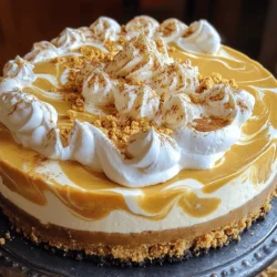 - 1 ½ cups graham cracker crumbs - ½ cup unsalted butter, melted - 1 cup cookie butter (speculoos spread) - 16 oz cream cheese, softened - 1 cup powdered sugar - 1 teaspoon vanilla extract - 2 large eggs - 1 cup sour cream - ½ teaspoon ground cinnamon - Whipped cream (for topping) - Crushed cookies (for garnish) If you can't find cookie butter, you can use peanut butter or almond butter. Both give a different taste, but they can still be yummy. For a gluten-free crust, use gluten-free graham crackers or almond flour. For best results, use a dry measuring cup for crumbs and a liquid measuring cup for melted butter. A kitchen scale can be handy if you need precise measurements. Always level off your measuring cups to ensure you use the right amount. To start, preheat your oven to 325°F (160°C). This ensures your crust bakes evenly. Next, grab a mixing bowl. Combine the 1 ½ cups of graham cracker crumbs with the ½ cup of melted butter. Stir the mix until the crumbs are fully coated. Now, take a 9-inch springform pan and press the crumb mixture into the bottom. Make sure it is even and compact. Bake this crust for 10 minutes, then let it cool completely. For a creamy cheesecake, room temperature ingredients are key. Start by beating 16 oz of softened cream cheese in a large bowl. Use an electric mixer for the best results. Mix until it is very smooth. Gradually add 1 cup of powdered sugar and 1 teaspoon of vanilla extract. Mix these in until fully combined. Now, add the 1 cup of cookie butter. Beat again until the mixture is smooth. Next, add in 2 large eggs, mixing one at a time. Ensure each egg is mixed in well before the next addition. Finally, fold in 1 cup of sour cream and ½ teaspoon of ground cinnamon. This will add great flavor and help achieve a silky texture. Pour the cheesecake filling over your cooled crust. Tap the pan gently on the counter. This helps to remove any air bubbles. Bake your cheesecake in the preheated oven for 50 to 60 minutes. The center should be set but still have a slight jiggle. To check for doneness, gently shake the pan. If the center wobbles slightly, it’s ready. When done, turn off the oven and crack the door open. Let the cheesecake cool inside for 1 hour. After this, refrigerate it for at least 4 hours or overnight. This will enhance the flavor and texture. Enjoy your Ultimate Cookie Butter Cheesecake! For the complete recipe, see the Full Recipe. To prevent cracks in your cheesecake, follow a few simple rules. First, mix the batter gently. Overmixing adds air, which can cause cracks. Second, bake at a low temperature. A hot oven can cook the outside too fast. Finally, let your cheesecake cool slowly. Cracking often happens from sudden temperature changes. To ensure a creamy filling, use room temperature cream cheese. Cold cream cheese will lump up. Also, add your eggs one at a time. This helps them blend in smoothly. Mixing in sour cream last can also add to the creaminess. It adds moisture and richness. This cheesecake shines when paired with fresh fruit. Berries, like strawberries or blueberries, add a nice touch. You can also serve it with a drizzle of chocolate sauce. For more fun, add a sprinkle of crushed cookies on top. This adds crunch and looks great. Presentation matters too! Use a clean knife to slice neat pieces. Place each slice on a colorful plate. Add a dollop of whipped cream for a pop of white. You can also garnish with mint leaves for color. Watch out for overbaking your cheesecake. This makes it dry and tough. Check for doneness by gently shaking the pan. The center should jiggle slightly. If it looks too firm, it needs more time. Another mistake is not letting your cheesecake cool properly. Cooling it too fast can cause cracks. Remember, patience is key! Finally, avoid skipping the chilling time. Refrigerating overnight makes a big difference. It helps flavors develop and gives a better texture. For the full recipe, check out The Ultimate Cookie Butter Cheesecake. Enjoy every creamy bite! {{image_2}} You can add chocolate or caramel to your cheesecake for a new twist. Drizzle melted chocolate or caramel sauce on top before serving. You can also mix in chocolate chips or caramel bits in the filling for extra flavor. For toppings, try fresh fruit, nuts, or even sprinkles. Crushed cookies make a fun and crunchy finish. Experiment with different flavors to find your favorite combo! If you want a vegan cheesecake, use plant-based cream cheese. You can replace eggs with flaxseed meal or applesauce. Coconut cream works well as a substitute for sour cream. For a low-carb version, swap sugar for a low-carb sweetener. Use almond flour for the crust instead of graham cracker crumbs. This way, you can enjoy cheesecake while keeping carbs down. In fall, try adding pumpkin puree to your cheesecake. It gives a cozy flavor and pairs well with cinnamon. You can even add spices like nutmeg and ginger for a seasonal touch. In summer, fresh berries shine in cheesecake. Blueberries or strawberries add a burst of freshness. You can fold them into the filling or use them as a topping. Adjust the flavors for each season and enjoy a cheesecake year-round! For the full recipe, check out The Ultimate Cookie Butter Cheesecake. To store leftover cheesecake, cover it tightly with plastic wrap. You can also use an airtight container. This keeps the cheesecake fresh and moist. In the fridge, it lasts for about five days. To freeze cheesecake, wrap it in plastic wrap, then foil. This protects it from freezer burn. You can freeze it for up to three months. When you want to eat it, move the cheesecake to the fridge. Let it thaw overnight for the best taste and texture. The cheesecake can stay fresh in the fridge for up to five days. If frozen, it can last for three months. Always check for signs of spoilage before eating. Enjoy your cheesecake at its best by following these storage tips. For the full recipe, refer to the section above. To keep your cheesecake smooth, avoid sudden temperature changes. Cracks often happen if the oven is too hot or if you cool it too fast. Here are some tips to prevent cracks: - Use a water bath. Place your springform pan in a bigger pan filled with water. This helps keep the heat even. - Don’t overmix the batter. Mix just until combined. Overmixing can add too much air and cause cracks. - Cool slowly. After baking, turn off the oven and leave the door open. This helps the cheesecake cool down gently. Yes, you can use a different size pan. But this changes baking time and the amount of filling. If you use a smaller pan, the cheesecake will need more time to bake. If you use a larger pan, it will bake faster. - For a 7-inch pan: Start checking at 40 minutes. - For a 10-inch pan: Check at 50 minutes. - Adjust the batter amount based on pan size. Cookie butter is a sweet spread made from ground cookies, often speculoos. It has a rich, spiced flavor. You can use it in many desserts, like cakes, cookies, or even as a topping for ice cream. It adds a warm, cozy taste to your recipes. For the Ultimate Cookie Butter Cheesecake, cookie butter is key. It gives the cheesecake its unique flavor. You can find cookie butter in grocery stores or online. For the full recipe, check out The Ultimate Cookie Butter Cheesecake. This blog post covered all you need for a great cheesecake. We explored each ingredient and even suggested swaps. You learned how to prepare the crust and filling for the best results. Tips helped you avoid common mistakes and achieve the perfect texture. You now know how to add flavors and store your cheesecake properly. Remember, practice makes perfect. Enjoy every bite!