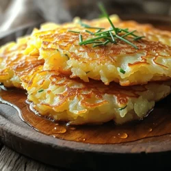 To make crispy potato pancakes, you need the right ingredients. Here’s what you’ll need: - 3 large russet potatoes, peeled and grated - 1 small onion, finely chopped - 2 large eggs - 1/3 cup all-purpose flour - 1 teaspoon baking powder - 1 teaspoon garlic powder - 1/2 teaspoon salt - 1/4 teaspoon black pepper - 1/2 teaspoon smoked paprika (for a unique flavor) - Vegetable oil for frying Each ingredient plays a key role. The russet potatoes give a fluffy inside, while the egg helps bind the mixture. Flour adds structure, and the spices create depth. You can make your pancakes even better with garnishes and dips. Consider these options: - Fresh herbs like chives or parsley - Suggested accompaniments such as sour cream or applesauce Garnishing with herbs adds color and freshness. Dipping in sour cream or applesauce balances the flavors and enhances the experience. For the full recipe, check out the details above. Start by peeling your russet potatoes. Use a box grater to grate them finely. After grating, place the potatoes in a clean kitchen towel. Squeeze the towel tightly to remove as much moisture as you can. This step is very important. Moisture will make your pancakes soggy. Aim for dry, fluffy potatoes to get that perfect crunch. In a large bowl, combine the grated potatoes with the chopped onion. Now, add the eggs, flour, baking powder, garlic powder, salt, black pepper, and smoked paprika. Mix everything well. You want a thick batter that sticks together but is not too wet. If it feels too loose, add a bit more flour. This mix is where the magic begins. Heat about 1/4 inch of vegetable oil in a large skillet over medium heat. To check if the oil is hot, drop a small spoonful of the potato mix into the oil. It should sizzle right away. Use a 1/4 cup measure to scoop out the mixture. Place it in the hot oil and flatten it slightly. Fry for about 3-4 minutes on each side. Look for a golden brown color and crispy edges. Once done, move them to a plate lined with paper towels to soak up extra oil. Continue until all the mix is cooked. Enjoy your crispy potato pancakes hot! If you want, garnish with fresh herbs for a nice touch. Check out the Full Recipe for more details. For crispy potato pancakes, drying the potatoes is key. After grating, place them in a clean kitchen towel. Squeeze out as much moisture as you can. This step helps remove excess water, giving you that crunch you want. Next, pay attention to oil temperature. Heat your oil in a skillet over medium heat until hot. A good test is to drop a small spoonful of the batter into the oil. If it sizzles right away, the oil is hot enough. This helps the pancakes fry evenly and get that golden color. If your pancakes turn soggy, don’t worry! You can fix this. First, ensure that you dry the potatoes well. If they still feel wet, use a little more flour in the batter. This will absorb moisture and help with crispiness. Adjusting the batter consistency is also important. If your batter is too runny, add a bit more flour. A thicker batter will hold up better while frying. This simple fix can make all the difference in your crispy potato pancakes. For the full recipe, check out the detailed steps to make this dish perfect every time! {{image_2}} You can easily change the taste of your crispy potato pancakes. Adding cheese is a great start. Try mixing in shredded cheddar or feta for a creamy texture. Herbs also add a fresh flavor. I recommend chopped chives or parsley. They brighten each bite. If you want to spice things up, consider adding jalapeños. These peppers give a nice kick. You can also add cooked bacon bits for a smoky flavor. Get creative with your mix-ins! If you need gluten-free options, use alternative flours. Almond flour or rice flour works well in this recipe. They help keep the pancakes crispy too. For a vegan version, skip the eggs. You can use flaxseed meal mixed with water as a substitute. Just mix one tablespoon of flaxseed meal with three tablespoons of water. Let it sit for a few minutes. This mix helps bind the ingredients together. You won’t miss the eggs at all! Explore these options to make the dish your own. For the full recipe, check out the details above! To keep your crispy potato pancakes fresh, use a few simple steps. First, let them cool completely. This helps prevent moisture buildup. After cooling, place the pancakes in a single layer on a plate or tray. Cover them with plastic wrap or aluminum foil. You can store them in the fridge for up to three days. If you want to keep them longer, consider freezing them. In that case, use parchment paper between layers to avoid sticking. When it's time to enjoy your leftovers, reheating is key. You can use either an oven or a skillet. For the oven method, preheat it to 375°F (190°C). Place the pancakes on a baking sheet lined with parchment paper. Bake for about 10-15 minutes, or until they are hot and crispy again. If you prefer the skillet, heat a small amount of oil over medium heat. Add the pancakes and cook for about 3-4 minutes on each side. This helps restore that delicious crunch. For the full recipe, check out the Crispy Potato Pancakes section above! To make potato pancakes crispy, start by removing moisture from the grated potatoes. You can do this by squeezing the grated potatoes in a clean kitchen towel. This step is important. Less moisture means more crunch! Also, use a hot oil for frying. The oil should sizzle when you add the batter. Fry in small batches. This helps keep the oil hot and gives you that golden crust. Yes, you can freeze crispy potato pancakes. Allow them to cool completely first. Then, place them in a single layer on a baking sheet. Freeze until solid. Once frozen, transfer them to a freezer bag or container. To thaw, take them out of the bag and let them sit at room temperature. Reheat them in the oven to regain their crispiness. For the best potato pancakes, use russet potatoes. They have a high starch content, giving you a fluffy inside and a crispy outside. Yukon Gold potatoes are another good choice. They add a creamy texture and great flavor. Avoid waxy potatoes, as they can make the pancakes too moist. For the full recipe, check out the Crispy Potato Pancakes section. You learned how to make crispy potato pancakes with key ingredients like russet potatoes, onions, and seasoning. I shared step-by-step instructions to help you prepare, mix, and cook them perfectly. Tips on achieving crispiness and troubleshooting issues were provided, along with variations and storage info for your convenience. Enjoy experimenting with these ideas. You can make delicious pancakes that suit your taste. Happy cooking!