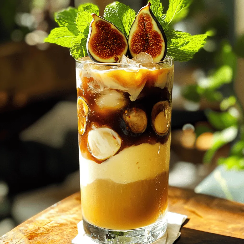 - 1 cup cold brew coffee - 1/2 cup heavy cream - 2 tablespoons fig jam - 1 teaspoon vanilla extract - 1 tablespoon maple syrup - Ice cubes - Fresh figs and mint leaves for garnish Use fresh, high-quality ingredients for the best taste. Look for rich cold brew coffee. For the cream, choose heavy cream with no additives. This keeps the flavors pure. Use real fig jam for a natural sweetness. If you can, find local figs for garnish. They add a nice touch. If you want a lighter drink, swap heavy cream for half-and-half. For a vegan option, use coconut cream instead. You can also replace maple syrup with agave syrup. Want less sweetness? Cut back on the fig jam or syrup. Use flavored cold brew for a fun twist. To make the Fig Vanilla Sweet Cream Cold Brew, follow these simple steps. First, gather your ingredients. You need: - 1 cup cold brew coffee - 1/2 cup heavy cream - 2 tablespoons fig jam - 1 teaspoon vanilla extract - 1 tablespoon maple syrup - Ice cubes - Fresh figs and mint leaves for garnish Start by whisking the heavy cream. In a medium bowl, mix the cream, fig jam, vanilla extract, and maple syrup. Keep whisking until the mix is smooth. This part makes your sweet cream flavorful and thick. Next, take a glass and fill it with ice cubes. Pour the cold brew coffee over the ice. This keeps your drink cold and refreshing. Now, pour the fig vanilla cream mixture over the cold brew. Pour it slowly to create nice layers. This is where the drink gets its pretty look. You can stir it gently if you want to mix the flavors. But, leaving it layered makes for a stunning drink. Finally, slice the fresh figs. Place them on top for a pretty garnish. Add a few mint leaves for color and freshness. Creating layers in your drink adds visual appeal. To do this, pour the cream slowly. This helps it float on top of the cold brew. If it sinks, you may be pouring too fast. Use a spoon to help guide the cream. Hold the spoon just above the cold brew. Let the cream slide off the spoon gently. This trick makes the drink look elegant. Serve your Fig Vanilla Sweet Cream Cold Brew in a tall glass. This way, you can see the beautiful layers. Pair it with a light snack, like biscotti or cookies. These treats balance well with the creamy drink. You can also enjoy it during brunch or a sunny afternoon. It’s a delightful choice for a special treat. For more details, check out the Full Recipe. When making Fig Vanilla Sweet Cream Cold Brew, some mistakes can ruin your drink. Here are a few to watch for: - Using hot coffee. Cold brew needs to be cold, not hot. - Overmixing the cream. Whisk just enough to combine the ingredients. - Skipping the garnish. Fresh figs and mint add flavor and fun. To make your drink even better, you can try these tips: - Add a pinch of sea salt. It brings out the sweetness of the figs. - Use flavored cold brew. Vanilla or caramel cold brew can boost the flavor. - Experiment with spices. A dash of cinnamon or nutmeg can add warmth. If you want your drink sweeter, here are some easy fixes: - Add more maple syrup. Just a little can make a big difference. - Try honey or agave. They are great natural sweeteners. - Use sweeter fig jam. Some brands have a richer flavor than others. For the complete recipe, check out the Full Recipe section. {{image_2}} You can make this drink dairy-free with a few simple swaps. Use coconut cream or almond milk instead of heavy cream. Both options will give a creamy texture. Coconut cream adds a lovely tropical note, while almond milk keeps it light. Just whisk them with the fig jam, vanilla, and maple syrup like before. If you want to change up the sweetness, try different sweeteners. Honey or agave syrup can replace maple syrup. For a low-calorie option, use stevia or monk fruit sweetener. These alternatives can bring unique flavors and sweetness levels to your drink. Adjust the amount to fit your taste. You can also play with seasonal flavors. In fall, add a pinch of cinnamon or nutmeg for warmth. During summer, try fresh berries or a splash of citrus juice. These flavors bring a fun twist and keep your drink exciting all year round. Get creative and mix in what you love! To keep your ingredients fresh, store them in a cool, dry place. Keep your cold brew coffee in the fridge. Use an airtight container for the heavy cream to avoid spoilage. For fig jam, make sure the lid is tight to keep it from drying out. Fresh figs should go in the fridge, too. Use them within a few days for the best flavor. Once made, the Fig Vanilla Sweet Cream Cold Brew is best enjoyed right away. If you must store it, keep it in the fridge for up to 24 hours. The longer it sits, the less fresh it tastes. The cream may also separate, so give it a good stir before drinking again. This drink is best served cold. If you want to enjoy it warm, gently heat the cold brew on low. Avoid boiling, as it can change the flavor. When serving, add fresh ice to keep it cool and refreshing. Garnish with mint leaves and more fresh figs for a beautiful touch. For a more personal twist, share your favorite way to enjoy this drink. Fig Vanilla Sweet Cream Cold Brew is a refreshing drink made with smooth cold brew coffee. It combines rich flavors of figs and vanilla with creamy elements. The drink features cold brew coffee topped with a sweet cream mix of heavy cream, fig jam, and vanilla extract. This layered drink not only looks beautiful but also tastes amazing. You can enjoy it as a morning treat or an afternoon pick-me-up. You can find Fig Vanilla Sweet Cream Cold Brew at specialty coffee shops. Some larger coffee chains may also offer it, especially during seasonal menus. If you want to make your own, you can easily follow the Full Recipe at home. This way, you can enjoy it whenever you like without heading out. This recipe includes cold brew coffee, which has lower acidity than regular coffee. This makes it easier on your stomach. The heavy cream adds healthy fats that can give you energy. Fig jam provides natural sweetness and fiber. Figs are rich in vitamins and minerals, promoting good digestion. The maple syrup adds a touch of sweetness without being overly processed. Overall, this drink can be a tasty treat that offers some nutritional benefits too. This post gives you all the details for making Fig Vanilla Sweet Cream Cold Brew. You learned about the right ingredients, quality tips, and optional swaps. The step-by-step guide helps you prepare it easily, layer flavors, and serve it well. We discussed common mistakes and ways to boost the taste too. You also found great variations and smart storage tips. Remember, with a few key changes, this drink can suit any taste. Enjoy your new drink, and share these ideas with friends!