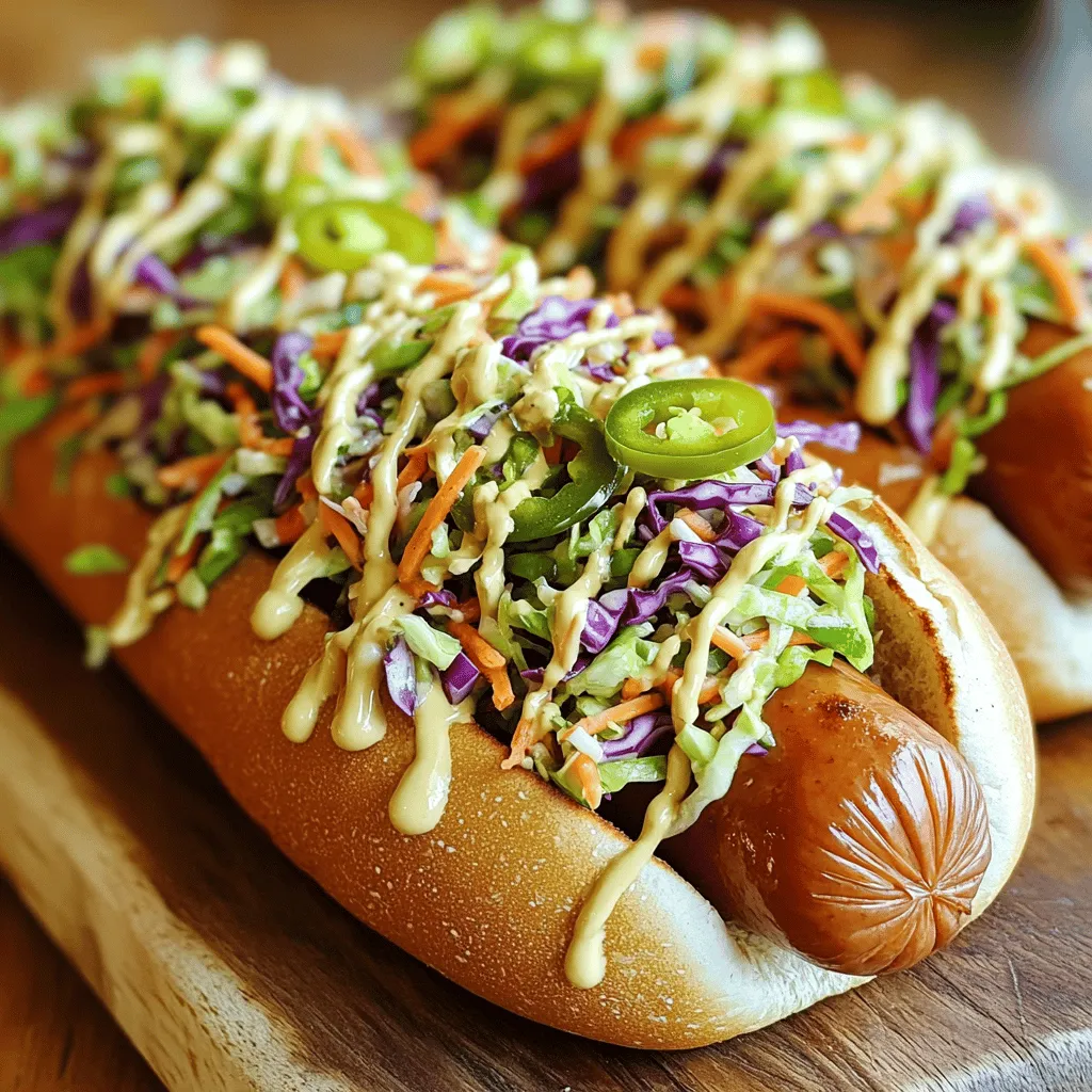 To make delicious Lightlife Slaw Dogs, gather these key ingredients: - 4 Lightlife Smart Dogs - 2 cups green cabbage, finely shredded - 1 cup carrots, grated - ½ cup red cabbage, finely shredded - ½ cup mayo (or vegan mayo) - 2 tablespoons apple cider vinegar - 1 tablespoon honey or agave syrup (for a vegan option) - 1 teaspoon Dijon mustard - Salt and pepper to taste - ¼ cup pickled jalapeños, chopped (optional for heat) - Hot dog buns, preferably whole wheat or gluten-free These ingredients will help you create a fresh and crunchy meal. The Lightlife Smart Dogs bring a savory taste while the slaw adds a vibrant crunch. The dressing gives it a creamy texture with a hint of tang. If you like some spice, the pickled jalapeños are a great choice. For the full recipe, you can follow the steps to bring this dish to life. Enjoy each bite of these flavorful Slaw Dogs! Start by boiling or grilling the Lightlife Smart Dogs. Follow the package instructions for the best results. Usually, it takes about 5-7 minutes until they heat through. If you prefer grilling, just watch them closely to avoid burning. The key is to make them hot and tasty! While the Smart Dogs cook, let’s make the slaw. Grab a large bowl and add the finely shredded green cabbage, grated carrots, and red cabbage. Mixing these veggies gives the slaw a nice crunch. Make sure to use fresh vegetables for the best flavor and texture. You can even add other veggies if you like! Now, mix up the dressing in a small bowl. Whisk together the mayo, apple cider vinegar, honey or agave, Dijon mustard, salt, and pepper. Make sure it is smooth and creamy. Pour this dressing over your cabbage mixture and toss everything together. If you like a kick, add the chopped pickled jalapeños. This step makes the slaw really pop! Once your Smart Dogs are ready, it’s time to assemble. Place each dog in a bun and top it with a generous amount of slaw. This adds a fresh and crunchy twist to each bite. You can serve them immediately for the best taste. Enjoy the burst of flavors and textures with every mouthful! For a full recipe, check the earlier section. To boost the taste of your Lightlife Slaw Dogs, try adding spices. A dash of smoked paprika gives a nice kick. You can also mix in some cumin for warmth. Fresh herbs can elevate the slaw too. Chopped cilantro or parsley adds a fresh note. For extra zing, squeeze some lime juice over the slaw before serving. You don’t just have to boil or grill the Lightlife Smart Dogs. You can also pan-fry them for a crispy skin. Just heat a little oil in a skillet. Cook the dogs for about five minutes, turning them until golden. Another option is baking. Preheat your oven to 400°F. Bake the dogs for 15 minutes for a nice, even cook. Serve your Lightlife Slaw Dogs with a side of sweet potato fries. They add a nice crunch and sweetness. For a lighter option, try fresh fruit salad. It balances the savory flavors well. You can also add a drizzle of hot sauce on top for those who like heat. Don’t forget to use the Full Recipe for complete guidance! {{image_2}} You can mix and match your slaw. Try adding sliced bell peppers for crunch. Radishes add a nice bite. You can also use kale instead of cabbage for a twist. If you like sweetness, toss in some diced apples. Each of these choices gives a new flavor and texture to your Lightlife Slaw Dogs. Dressing can change the whole dish. Swap mayo for Greek yogurt for a lighter option. A vegan alternative could be a tahini dressing. For a spicy kick, try adding sriracha to your mayo mix. You can also use a vinaigrette with olive oil and lemon juice. Each dressing gives a fresh take on your slaw. Toppings can really make your Slaw Dogs pop! Try crunchy fried onions for a fun texture. You can add diced pickles for tang. Fresh herbs like cilantro or parsley add color and flavor. If you like heat, sprinkle on some chili flakes. These small changes will keep your Lightlife Slaw Dogs exciting every time. For a full recipe, check out the earlier sections. To keep leftover slaw fresh, store it in an airtight container. Place the slaw in the fridge right away. It stays good for about 3 days. Make sure to seal the container well. This helps keep the crispness of the veggies. If the slaw gets too watery, drain some liquid before serving. If you have leftover Lightlife Smart Dogs, reheating is simple. You can microwave them for 30-60 seconds. Alternatively, heat them in a skillet over medium heat for a few minutes. This method helps maintain their texture. Avoid overheating, as they can become tough. Enjoy them again with fresh slaw! Store Lightlife Smart Dogs in their original packaging, tightly wrapped. Keep them in the fridge, where they last for 7-10 days. If you want to keep them longer, freeze them. Make sure to wrap each dog in plastic wrap, then place them in a freezer bag. This keeps them fresh for up to 3 months. Label the bag with the date for easy tracking. Lightlife Slaw Dogs are tasty hot dogs made from plant-based ingredients. They use Lightlife Smart Dogs, which are a great meat alternative. Topping them with crunchy slaw adds flavor and texture. The slaw includes fresh cabbage and carrots, mixed with a creamy dressing. This makes for a fun and healthy meal. You can enjoy them at a picnic or a family dinner. You can find Lightlife Smart Dogs in many grocery stores. Look in the vegan or meat alternative sections. Stores like Whole Foods and Kroger often carry them. You can also buy them online from retailers like Amazon or the Lightlife website. Check your local store's inventory to ensure availability. Yes, Lightlife Slaw Dogs can be gluten-free. Just make sure to use gluten-free buns. The Smart Dogs themselves do not contain gluten. Always check the labels to be sure. If you are gluten-sensitive, this is a great option for you. You can easily customize your Lightlife Slaw Dogs! - Add your favorite spices to the slaw for extra flavor. - Use different veggies like radishes or bell peppers. - Swap the mayo for a yogurt-based dressing for a tangy twist. - Try different toppings like avocado or salsa for a unique taste. - For a spicy kick, add extra jalapeños or hot sauce. Feel free to experiment and make it your own! Check out the Full Recipe for more ideas. In this blog post, we explored how to make tasty Lightlife Slaw Dogs. We talked about the key ingredients, from Lightlife Smart Dogs to fresh veggies. I shared step-by-step cooking instructions and tips to boost flavor. We also looked at fun variations and storage tips for leftovers. Remember, creating your own slaw dog can be easy and fun. You have many ways to customize it. Enjoy making this meal your own!