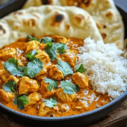 - 500g chicken breast, diced - 1 cup plain yogurt - 2 tablespoons ginger-garlic paste - 2 tablespoons tikka masala spice mix - 1 can (400g) crushed tomatoes The main ingredients give this dish its rich flavor. The chicken breast is tender and soaks up the spices well. Yogurt helps tenderize the chicken and adds creaminess. Ginger-garlic paste brings a warm kick, and the tikka masala spice mix adds depth. Crushed tomatoes provide a nice base for the sauce. - 1 cup coconut milk - Fresh cilantro for garnish - Cooked basmati rice or naan Coconut milk gives the dish a creamy texture. You can add it for a richer taste. Fresh cilantro adds a burst of color and freshness on top. Serve your chicken tikka masala with basmati rice or naan for a complete meal. - 2 tablespoons vegetable oil - 1 teaspoon salt (to taste) Oil is key for frying and helps the spices bloom. Salt enhances all the flavors in the dish. Adjust the salt to fit your taste. For the full recipe, check out the details above. To start, I take a bowl and combine the plain yogurt, ginger-garlic paste, and tikka masala spice mix. This blend creates a tasty marinade that makes the chicken tender and flavorful. Next, I add the diced chicken to the bowl. I mix everything well to coat the chicken evenly. It’s best to let it marinate for at least 30 minutes. You can even leave it overnight in the fridge for more flavor. Once marinated, I heat vegetable oil in a large skillet over medium heat. I add the finely chopped onion and sauté it until it turns golden brown. This step adds a sweet flavor to the dish. It usually takes about 5 to 7 minutes. After that, I add the marinated chicken to the skillet, along with all the marinade. I cook it until the chicken is browned on all sides, which takes about 5 to 8 minutes. After the chicken is browned, I stir in a can of crushed tomatoes. I bring the mixture to a simmer, allowing it to cook for about 10 minutes. This helps the flavors combine nicely. Then, I pour in the coconut milk, mixing everything well. I let it simmer for another 10 to 15 minutes until the chicken is fully cooked and the sauce thickens. Finally, I season with salt to taste and garnish with fresh cilantro. This dish pairs perfectly with basmati rice or naan. For the complete recipe, check out the Full Recipe section. For the best flavor, marinate the chicken for at least 30 minutes. If you have more time, marinating overnight works wonders. This allows the spices to soak into the chicken. You can also try adding a squeeze of lemon juice for a zesty kick. Mixing in some fresh herbs like mint or cilantro can elevate the taste even more. Heat your skillet over medium heat before adding oil. This helps the chicken sear nicely, giving it a golden color. Cook the chicken until it’s browned on all sides. Make sure the internal temperature reaches 165°F (75°C) for safety. Cut a piece to check if it looks white and juicy inside. Serve your chicken tikka masala with basmati rice or warm naan. Both soak up the sauce perfectly. For a fresh touch, garnish with chopped cilantro on top. It adds color and a burst of flavor. You can also serve it with a side of cucumber salad or roasted vegetables for a balanced meal. {{image_2}} You can make a tasty vegetarian version of chicken tikka masala. Simply swap the chicken for tofu or your favorite vegetables. Tofu absorbs flavors well, making it a great choice. Cut the tofu into cubes and marinate it just like the chicken. You can also use vegetables like bell peppers, zucchini, or cauliflower. Cook them until tender. This option is healthy and still full of flavor! To add more flavor, consider using extra spices. You can try garam masala, cumin, or coriander for a deeper taste. If you like heat, add chili powder or cayenne pepper. Start with a small amount and adjust to your liking. This way, you can control the spice level. Remember, not everyone enjoys the same heat, so make it your own! You can play around with the sauces too. A creamy coconut sauce gives a sweet twist. On the other hand, a tomato-based sauce offers a tangier taste. If you're feeling adventurous, experiment with your own homemade tikka masala. Mix different ingredients to find the flavor you love most. The beauty of this dish is its flexibility. You can create your ideal version! For the full recipe, check the section above. Store your Easy Chicken Tikka Masala in an airtight container. This keeps it fresh. It lasts up to four days in the fridge. The flavors deepen after a day or two. Reheat it on low heat to bring it back to life. Stir well to avoid hot spots. To freeze leftovers, let the dish cool completely. Pour it into freezer-safe bags or containers. Remove as much air as possible before sealing. It keeps well for three months. Thaw in the fridge overnight. Reheat it on the stove or in the microwave. Add a splash of coconut milk if the sauce thickens too much. You can make this chicken tikka masala ahead of time. Cook a big batch on the weekend. Divide it into portions for the week. This makes busy nights easier. Pair with rice or naan for a quick meal. You’ll enjoy a tasty dinner without much effort. Making Easy Chicken Tikka Masala takes about 1 hour. The prep time is around 30 minutes. During this time, you can marinate the chicken. The cooking time is about 30 minutes. You will sauté the onions and cook the chicken and sauce. Yes, you can use different cuts of chicken. Chicken thighs work well and stay juicy. You can even use bone-in chicken for more flavor. Just adjust the cooking time. Make sure the chicken cooks completely for safety. You can serve Chicken Tikka Masala with basmati rice or naan. These sides soak up the sauce nicely. You might also add a fresh salad or roasted vegetables. They balance the rich flavors and add crunch. For a complete meal, try yogurt sauce as a dip. In summary, you’ve learned how to make Easy Chicken Tikka Masala. We covered the key ingredients, marinating steps, and cooking methods. You now know how to perfect your dish with useful tips and variations. Consider trying different proteins or sauces for personalized flavor. With proper storage and meal prep, you can enjoy this dish throughout the week. Dive into this tasty recipe and impress your family or friends!