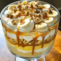 To make a Caramel Banana Cream Trifle, gather these simple ingredients: - 3 ripe bananas, sliced - 1 cup heavy cream - ½ cup caramel sauce (store-bought or homemade) - 1 cup vanilla pudding - 1 cup ladyfinger cookies or sponge cake, crumbled - 1 teaspoon vanilla extract - ¼ cup toasted walnuts or pecans, chopped - A pinch of sea salt You can swap some ingredients for a twist. Use whipped topping instead of heavy cream. This shortcut saves time but still tastes great. If you don’t have ladyfinger cookies, use graham crackers or crumbled cake instead. For a nut-free option, leave out the walnuts or pecans. You can also use almond or coconut milk for a dairy-free pudding. Fresh ingredients make a big difference in taste. When choosing bananas, pick ones that are ripe but not too soft. Look for heavy cream that is cold and fresh. Check the pudding mix for quality; instant pudding works well. For nuts, choose toasted ones for extra flavor. A good caramel sauce can be found at most grocery stores, or you can make your own for a richer taste. Always buy in small amounts to ensure freshness. For the full recipe, check out the Caramel Banana Cream Trifle section. To start, grab a mixing bowl. Add 1 cup of heavy cream to it. Use an electric mixer to whip the cream until you see soft peaks. This takes a few minutes. Next, add 1 teaspoon of vanilla extract. Keep whipping until you get stiff peaks. This means the cream holds its shape well. You can set the whipped cream aside for now. Now, let's build our trifle. Take a large trifle dish or clear cups for individual servings. Start with a layer of crumbled ladyfinger cookies or sponge cake at the bottom. This will give our trifle a nice base. Next, spoon in a layer of vanilla pudding. Smooth it out with a spatula to make it even. Then, add a layer of sliced bananas. Drizzle some caramel sauce over the bananas. Finally, spread the whipped cream over the bananas gently. You will repeat these layers until the dish is full. Make sure to end with a big layer of whipped cream on top. Once your trifle is layered, it’s time to chill. Cover the dish with plastic wrap and place it in the fridge. Let it chill for at least 2 hours. This helps the flavors mix well. When it's time to serve, drizzle more caramel sauce on top. Sprinkle chopped walnuts or pecans for extra crunch. A pinch of sea salt adds a nice contrast too. Serve the trifle cold and enjoy this delightful treat! For the full recipe, check the details above. To make great whipped cream, start with chilled tools. Use a cold bowl and beaters. This keeps the cream from warming up too fast. Whip the heavy cream until soft peaks form. Then, add vanilla extract. Continue whipping until you see stiff peaks. This means your cream will hold its shape well. For the best trifle, layer your ingredients carefully. Start with crumbled cookies at the bottom. This gives a nice texture. Follow with a smooth layer of pudding. Make sure to spread it evenly. Add the bananas next, then drizzle caramel sauce on top. Finally, add whipped cream. Repeat the layers until you reach the top. Finish with whipped cream and a sprinkle of nuts. To make your trifle stand out, add a pinch of sea salt to the whipped cream. This enhances the sweetness. You can also mix a bit of caramel sauce into the pudding for extra flavor. If you like, add a splash of rum or banana liqueur to the layer of bananas. This will give a fun twist to your trifle. For the full recipe, check out the details mentioned earlier. {{image_2}} You can change the fruit in your trifle for fun flavors. Try using strawberries, blueberries, or peaches. Each fruit adds its own taste and color. For a tropical twist, add mango or pineapple. Mix and match to find your favorite combo. Just remember to keep the bananas for that classic flavor. While caramel sauce shines in this recipe, you can switch it up. Use chocolate sauce for a rich, sweet layer. A berry sauce can add a fresh and tangy taste. You can also try a butterscotch sauce for a sweet twist. Each sauce makes the dessert unique and tasty. You can easily adapt this recipe for different diets. For a dairy-free version, use coconut cream and dairy-free pudding. If you want a lower-sugar treat, choose sugar-free pudding and a lighter sauce. Gluten-free options are available, too; just use gluten-free cookies or cake. These changes keep the trifle delicious while meeting your needs. To keep your Caramel Banana Cream Trifle fresh, cover it tightly with plastic wrap. Place it in the fridge. It will stay good for up to three days. The bananas may brown a bit, but the flavor will still be great. If you want to avoid browning, add a bit of lemon juice to the bananas before layering. Freezing the trifle is not ideal due to the cream and bananas. The texture changes when frozen. If you want to freeze it, consider only freezing the pudding and cream. Store them in an airtight container. The cookies will become soggy when defrosted. You do not need to reheat the trifle since it is served cold. When serving, give it a gentle stir to mix the layers if they have settled. Use a large spoon or spatula to scoop out portions. Always serve it chilled for the best taste. You can add fresh toppings, like whipped cream or extra caramel, for a fun touch. Yes, you can use whipped topping. It saves time and is easy to find. However, using heavy cream gives a richer taste. The texture will also be different, but it still works. You can let the trifle sit for up to 4 hours. This time allows the layers to blend. If you let it sit too long, the cookies or cake may get soggy. Yes, you can make the trifle a day in advance. Just cover it well and chill in the fridge. This helps the flavors mix beautifully. Absolutely! Strawberries, blueberries, or peaches work great. Just slice them and layer them like bananas. This adds color and different flavors to your trifle. Serve the trifle chilled, in clear glass dishes. This shows off the pretty layers. A small sprig of mint on top makes it look fancy. Yes, store-bought pudding is a quick option. Just choose vanilla or banana flavor for best results. This can save you some time in the kitchen. You can use crumbled sponge cake or even graham crackers. Both options work well in layering. Just make sure they soak up some of the pudding and cream. In this post, we discussed how to make a delicious trifle. We covered the best ingredients and some fun ways to switch them up. You learned step-by-step how to prepare, layer, and chill your trifle. I shared tips for perfect whipped cream and ways to enhance flavors. We also explored different variations and how to store leftovers. Remember, a great trifle brings joy to any occasion. Now, you can impress your friends and family with your new trifle skills! Enjoy your tasty creation and keep experimenting!