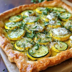 - 1 pre-made pie crust (or homemade) - 3 medium zucchinis, thinly sliced - 1 cup ricotta cheese - 1 cup shredded mozzarella cheese - ¼ cup grated Parmesan cheese - 2 cloves garlic, minced - 1 tablespoon fresh basil, chopped - 1 tablespoon fresh oregano, chopped - 2 eggs - Salt and pepper to taste - 1 tablespoon olive oil - 1 teaspoon lemon zest When it comes to the Italian zucchini tart, each ingredient plays a key role. The zucchinis bring a fresh taste. Ricotta gives a creamy texture. Mozzarella adds stretchiness, and Parmesan offers a salty kick. Garlic gives a lovely aroma, while herbs like basil and oregano brighten the dish. - If you want, you can swap zucchinis for other veggies. Eggplant or bell peppers work well. - You can use cottage cheese instead of ricotta for a lighter option. - If you prefer a gluten-free meal, try a gluten-free crust. You can also use a phyllo dough for a flaky texture. A serving of this tart has around 250 calories. It has about 15 grams of fat and 10 grams of protein. The zucchini adds fiber, while the cheeses provide calcium. This dish is not just tasty, but also good for you! - Preheat the oven to 375°F (190°C). - If you use a homemade pie crust, roll it out. Fit it into a tart pan. Trim any extra crust and prick the bottom with a fork. Bake for 10 minutes until it turns lightly golden. Let it cool. - In a large bowl, mix the ricotta cheese, shredded mozzarella, and grated Parmesan. - Add minced garlic, chopped basil, chopped oregano, eggs, and lemon zest. - Season with salt and pepper. Stir well until all is combined. - Heat olive oil in a skillet over medium heat. Add the thin zucchini slices. Sauté for about 5 minutes until slightly soft. Season with salt and pepper as needed. - Spread the sautéed zucchini evenly over the cooled tart crust. Pour the cheese mixture over the zucchini. Smooth it out with a spatula. - Bake the tart for 30-35 minutes. The cheese should be set and the top golden brown. - Remove from the oven and let it cool for a few minutes before slicing. Try this Full Recipe for a delicious Italian Zucchini Tart that everyone will love! - Overcooking zucchini: Zucchini cooks fast. Sauté it just until soft, about five minutes. If you cook it longer, it may become mushy. That can ruin the tart's texture. - Not cooling the crust: If you skip cooling the crust after baking, the filling may become soggy. Let it cool for about ten minutes. This step is key for a great tart. - Garnishing suggestions: Top your tart with fresh herbs like basil or oregano. A drizzle of olive oil adds shine and flavor. You could also sprinkle some extra Parmesan on top for a nice touch. - Serving temperature recommendations: Serve the tart warm or at room temperature. Both options taste great. If you serve it warm, the cheese will be melty. At room temperature, the flavors blend nicely. - Tart pan specifics: A 9-inch tart pan works best. It should have a removable bottom. This makes it easy to take the tart out without breaking it. - Recommended utensils and appliances: You’ll need a sharp knife for slicing zucchinis and a mixing bowl for the filling. A skillet is essential for sautéing. Don’t forget a spatula for smooth mixing. For the full recipe, check the earlier section. {{image_2}} You can easily make this Italian Zucchini Tart even better by adding proteins. Try cooked chicken or sausage for a heartier dish. Just slice the meat and mix it with the cheese blend. This gives each bite a nice boost. You can also mix in other vegetables. Bell peppers, spinach, or mushrooms add great flavor. Just make sure to sauté them with the zucchini to soften them up. This way, they blend well into the tart. To spice things up, consider adding red pepper flakes or cayenne. These spices give the tart a fun kick. Just a little will go a long way. Herbs can change the whole taste too. If you prefer, swap basil and oregano with thyme or rosemary. Each herb brings its own unique flavor to the dish. Experiment to find your favorite mix! If you need a gluten-free option, use a gluten-free pie crust. Many stores carry these now. You can also make your own using almond flour or oats. For a vegan version, replace the cheeses with plant-based alternatives. Use silken tofu blended with nutritional yeast for a creamy texture. You can skip the eggs too; use flaxseed meal mixed with water instead. This keeps the tart tasty for everyone! Check out the Full Recipe for all the details you need! To keep your Italian Zucchini Tart fresh, let it cool to room temperature. Wrap the tart tightly in plastic wrap or aluminum foil. This helps keep moisture in and prevents the tart from drying out. Use an airtight container to store it in the fridge. This method helps it last for up to three days. When you are ready to enjoy leftovers, you have two good options: the oven or the microwave. If you choose the oven, preheat it to 350°F (175°C). Place the tart on a baking sheet to warm it evenly. Bake for about 15-20 minutes. This keeps the crust nice and crisp. If you use the microwave, place a damp paper towel over the tart. Heat it on medium power for 1-2 minutes. This method is quick but may soften the crust. If you want to save some for later, freezing is a great choice. Start by cooling the tart completely. Wrap it tightly in plastic wrap, then cover it with aluminum foil. This double wrap helps prevent freezer burn. You can freeze the tart for up to three months. When you’re ready to eat it, move it to the fridge to thaw overnight. Reheat it in the oven as mentioned earlier for the best texture. You can serve many sides with Italian Zucchini Tart. Here are some great pairings: - A fresh side salad with mixed greens and lemon vinaigrette - Roasted cherry tomatoes for a burst of flavor - Grilled asparagus with a sprinkle of Parmesan - A light soup like tomato basil for a warm touch These sides complement the tart's cheesy, rich taste well. Italian Zucchini Tart lasts about 3 to 4 days in the fridge. To keep it fresh: - Store it in an airtight container. - Let it cool completely before covering. This helps maintain its taste and texture. If you notice any changes in smell or appearance, best to toss it. Yes, you can make Italian Zucchini Tart ahead of time! Here’s how: - Prepare the tart and bake it as usual. - Let it cool, then cover it and place it in the fridge. - Reheat it in the oven before serving. Making it ahead saves time and still tastes great! Use the full recipe to guide your prep. In this blog post, we explored the delicious Italian Zucchini Tart. We looked at the key ingredients, tips for mixing and baking, and ways to avoid common mistakes. I shared variations to fit different diets and tastes. Finally, we covered storage and reheating methods to keep your tart fresh. Making this dish is simple and rewarding. It’s a delightful way to enjoy flavors and nutrients. I hope you try it soon!