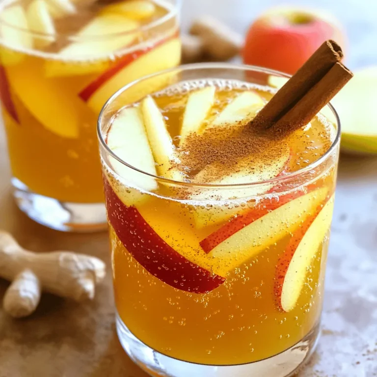 - 2 cups apple cider - 2 chai tea bags - 1 teaspoon ground cinnamon - 1/2 teaspoon ground ginger - 1/4 teaspoon ground cloves - 1 tablespoon honey (adjust to taste) - 1 cup sparkling water - Apple slices, for garnish - Cinnamon sticks, for garnish This Spiced Apple Chai Refresher uses warm apple cider and fragrant chai tea. The spices in this drink lift your spirits. You get a cozy, sweet taste from the honey. - Fresh herbs (mint or basil) - Lemon juice for a citrus twist - Additional sweeteners (maple syrup, agave) Add fresh herbs to bring a new layer of flavor. A splash of lemon juice adds a zesty kick. You can also use maple syrup if you want a different sweetener. - Alternatives for apple cider - Non-caffeinated chai tea options - Sugar-free sweetener suggestions If you can't find apple cider, try pear juice or a mix of apple and cranberry juice. For a caffeine-free drink, look for herbal chai blends. You can swap honey for a sugar-free sweetener for a lower-calorie option. For the complete recipe, check [Full Recipe]. 1. Heat the apple cider: Pour 2 cups of apple cider into a saucepan. Place it over medium heat. Warm the cider until it feels hot but do not let it boil. This step builds the drink's base flavor. 2. Steep the chai tea bags: Once the cider is warm, add 2 chai tea bags. Let them steep for about 5 minutes. Remove the tea bags after steeping. This allows the chai flavors to blend into the cider. 3. Combine spices and sweeteners: Stir in 1 teaspoon of ground cinnamon, 1/2 teaspoon of ground ginger, and 1/4 teaspoon of ground cloves. Add 1 tablespoon of honey to sweeten it. Mix well until the spices dissolve into the cider completely. This creates a warm, spiced flavor. 1. Cool the spiced apple chai: Let the mixture cool for a few minutes. Then, place it in the fridge to chill. This step is key for a refreshing drink. 2. Prepare glasses for serving: While the chai cools, get your glasses ready. Use clear glasses to show off the beautiful color of the drink. Fill each glass about two-thirds full when serving. 1. Add sparkling water: Once the spiced apple chai is chilled, pour sparkling water into each glass. This adds a fizzy twist. Stir gently to mix without losing bubbles. 2. Garnish for presentation: Finish by adding fresh apple slices and a cinnamon stick to each glass. This not only looks great but also enhances the drink's aroma. Enjoy your Spiced Apple Chai Refresher! For the complete recipe, check out the Full Recipe section above. To optimize spice infusion, steep the chai tea bags in warm apple cider. This method helps the spices release their best flavors. Keep the steeping time at about five minutes. If you want a stronger taste, you can steep longer, but be careful not to overdo it. Balancing sweetness and spice is key. Start with one tablespoon of honey, then taste and adjust. You may want it sweeter or spicier based on your preference. Remember, the spices will get stronger as the drink cools. You can personalize the flavor easily. Try adding fresh herbs like mint or basil for a twist. A splash of lemon juice adds a bright touch, too. If you prefer a warm drink instead of chilled, simply skip the refrigeration step. Pour the spiced apple chai into a mug and enjoy it hot. This is perfect for cozy days or chilly nights. Spiced Apple Chai Refresher pairs well with snacks like cheese and crackers or a light salad. The warm spices complement savory flavors nicely. Choose clear glasses for serving to highlight the drink's vibrant colors. For added flair, sprinkle some ground cinnamon on top. It not only looks nice but also boosts the aroma. For the best experience, serve with apple slices and a cinnamon stick for a lovely presentation. For the full recipe, refer to the section above. {{image_2}} You can easily tweak the Spiced Apple Chai Refresher for different seasons. In the fall, add nutmeg or pumpkin spice to bring warmth and depth. These spices enhance the cozy vibe of autumn. You can also mix in a splash of cranberry juice for a festive twist during the holidays. This addition makes it bright and tangy, perfect for gatherings. You can serve this drink hot or cold. For a warm treat, simply skip the chilling step. Heat the spiced apple chai and enjoy it in a cozy mug. If you prefer something refreshing, stick with the cold version. You can even blend it with ice for a smoothie-like drink. This gives it a fun, frosty texture and makes it extra special on warm days. There are great options for different diets. If you want a vegan drink, replace honey with maple syrup or agave. These are natural sweeteners that fit into a plant-based diet. You can also make it low-calorie by using a sugar-free sweetener instead of honey. This way, you can enjoy a flavorful drink without the extra calories. For the full recipe, check out the details on how to make this tasty treat! To keep your Spiced Apple Chai Refresher fresh, cool it down quickly. After making the drink, let it sit at room temperature for about 30 minutes. Then, pour it into a clean glass jar or pitcher. Seal it tightly and place it in the fridge. This method helps maintain its bright flavors. For the best taste, consume it within 3 days. If you notice the flavors fading, try adding a splash of fresh apple cider or honey to boost it back up. If you want to save some for later, consider freezing the spiced apple chai. Pour it into ice cube trays or freezer-safe bags. Leave some space for expansion as it freezes. This option lets you enjoy it any time. To thaw, place the cubes in the fridge overnight or run warm water over the bag. Once thawed, give it a good stir and taste. You may wish to add a bit of honey or sparkling water before serving for extra flavor. In the fridge, your Spiced Apple Chai Refresher will last about 3 to 5 days. After this time, the flavors may change. Look for signs of spoilage, like off smells or a change in color. If it looks cloudy or has an unusual taste, it’s best to toss it out. For optimal enjoyment, always check your drink before serving. Enjoy your refreshing treat! What is the best way to sweeten this drink? I suggest using honey for sweetening. It blends well with the spices. You can adjust the amount to suit your taste. Other options include maple syrup or agave. Can I make this drink in advance? Yes, you can prepare it ahead of time. Just chill it in the fridge. When ready to serve, add sparkling water for the fizz. Is it possible to infuse this recipe with alcohol? Absolutely! A splash of spiced rum or bourbon works nicely. Just mix it in before serving. Can I use store-bought chai instead of tea bags? Yes, you can. Store-bought chai saves time and still adds great flavor. Choose a brand you love. What types of apple cider work best for this recipe? Use fresh apple cider for the best taste. It brings out the sweet and tangy notes. Avoid cider with added sugars. Are there caffeine-free chai options available? Yes, many brands offer caffeine-free chai. Look for herbal versions that mimic the flavor profile. How do I adjust the recipe for more or fewer servings? To adjust servings, simply scale the ingredients up or down. Keep the same ratios to ensure flavor stays balanced. Can I use fresh spices instead of ground spices? Yes, you can use fresh spices. Just remember that fresh spices are stronger. Use a bit less than the ground versions. This blog post covered how to make a Spiced Apple Chai Refresher. You learned the key ingredients, step-by-step instructions, and tips for custom flavors. You can try seasonal twists or make it vegan. Remember to store it properly to keep it fresh. Enjoy your drink on any occasion! With these ideas, this recipe can fit your taste and needs. Dive in and share this refreshing treat with friends!