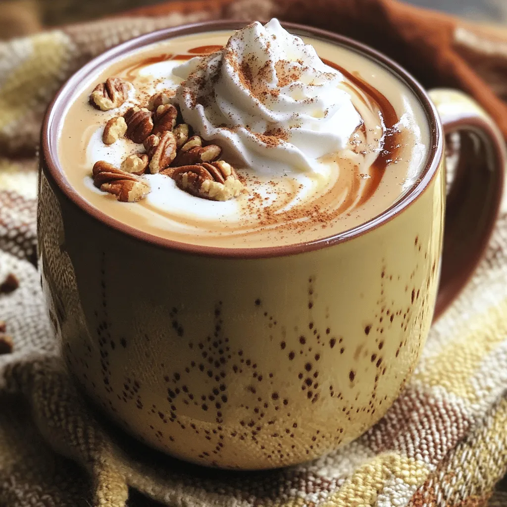 - 1 cup brewed coffee or espresso - 1 cup milk (dairy or non-dairy) - 2 tablespoons pure maple syrup - 1 teaspoon roasted pecan extract (or flavoring) To make the perfect Roasted Pecan Maple Latte, start with fresh brewed coffee or rich espresso. The coffee serves as the base for this drink. Choose your milk wisely. You can use whole milk for creaminess or almond milk for a lighter option. The milk will blend with the coffee, creating a smooth texture. Next, add sweetness with pure maple syrup. It brings warmth and a hint of nature's sweetness. Roasted pecan extract adds that nutty aroma. If you can't find the extract, other nut flavors work well too. - Whipped cream - Crushed roasted pecans - Ground cinnamon for garnish For an extra treat, top your latte with whipped cream. It's rich and makes your drink feel special. The crushed roasted pecans add a nice crunch and enhance the nutty flavor. A sprinkle of ground cinnamon gives a warm, spicy kick. These add-ins make your latte even more delightful. - Coffee maker or espresso machine - Small saucepan - Frother or whisk You need a good coffee maker or espresso machine to brew your coffee. A small saucepan is perfect for heating milk. It helps you control the temperature and avoid boiling. A frother or whisk is key to achieving that lovely frothy milk. These tools make your latte-making experience easier and more enjoyable. For the complete Roasted Pecan Maple Latte recipe, check the Full Recipe section. To make the perfect Roasted Pecan Maple Latte, start with good coffee. You can brew coffee using a drip maker, French press, or pour-over method. If you want a stronger taste, use espresso. Espresso gives a rich base while brewed coffee offers a milder flavor. Here’s a tip: If you use espresso, you need less milk. The strong taste shines through better. If you prefer brewed coffee, use a medium roast for balance. Next, it’s time to heat the milk. Pour one cup of milk into a small saucepan. Heat it on medium, but don’t let it boil. The ideal milk temperature is around 150°F to 160°F. This makes your latte creamy and smooth. Watch closely! Boiling can change the milk’s taste and texture. Now, let’s froth the milk. You can use a frother or a whisk. Froth until the milk is fluffy and has a creamy texture. This step is key to a great latte. It adds air and makes the drink feel special. In a large mug, mix your coffee or espresso with the warm milk. Stir gently to blend flavors. If you like, top your latte with whipped cream. This adds sweetness and richness. Finish it off by sprinkling crushed roasted pecans and a dash of ground cinnamon. This adds flavor and a nice crunch. Now you have a delightful Roasted Pecan Maple Latte to enjoy! To make your Roasted Pecan Maple Latte shine, think about sweetness. You can add more or less maple syrup based on your taste. If you like it sweeter, try adding a bit more maple syrup. If you prefer a light touch, stick to the recipe. For the nutty flavor, roasted pecan extract will give you a bold taste. But you can also swap in hazelnut or almond extract if you want something different. Each option brings a unique twist to your drink. Frothing milk properly is key to a great latte. Heat your milk but don’t let it boil. Use a frother to create a creamy texture. If you want a lighter drink, froth less. This balance is important for your latte’s mouthfeel. Think about creaminess versus lightness. If you like rich drinks, go for whole milk. For a lighter choice, try almond or oat milk. Both options make the drink feel different without losing flavor. Garnishing your latte can make it look fancy. Sprinkle crushed roasted pecans on top for crunch. A dash of ground cinnamon adds warmth and spice. If you love whipped cream, add a dollop on top for extra richness. When serving, choose a nice mug. A clear glass can show off the drink's layers. Serve it hot to enjoy the nutty aroma right away. This attention to detail makes every sip a treat. {{image_2}} You can switch up the flavor of your Roasted Pecan Maple Latte in fun ways. Try using different nut extracts like hazelnut or almond. Each nut brings a unique taste. You can also add seasonal spices. For fall, pumpkin spice fits well. A touch of vanilla can brighten the flavor, too. Experiment with your favorites! If you want a vegan option, swap dairy milk for almond or oat milk. These milks foam nicely and enhance the nutty flavor. For a low-calorie drink, use a sugar-free maple syrup. This change keeps the sweetness without the extra calories. You can also use unsweetened non-dairy milk for fewer calories. Hot lattes warm you up, but iced versions are refreshing on hot days. To make an iced latte, brew your coffee strong and chill it. Pour over ice and add the nutty milk mixture. You can also enjoy this latte as a frappé. Blend the ingredients with ice for a frosty treat. It’s a fun twist on a classic drink! For the full recipe, check out the Roasted Pecan Maple Latte section above! To keep your latte fresh, store any leftovers in an airtight container. This helps prevent odors and keeps it tasty. You can refrigerate the latte mix for up to three days. Just remember, the milk might separate. Give it a good shake before enjoying it again. You can make some parts of the latte in advance. Brew your coffee or espresso and let it cool. You can also heat and mix the milk, maple syrup, and pecan extract. Store these in the fridge. When you're ready, just reheat the milk mixture on the stove. Heat it gently until warm, but do not boil. Mix it with your brewed coffee, and you’re all set! Can you freeze lattes? While I don't recommend freezing the entire latte, you can freeze coffee and milk separately. Pour leftover coffee into ice cube trays for later use. You can use these cubes in smoothies or to chill your next iced latte. This way, you won't water down your drink! A Roasted Pecan Maple Latte is a warm drink full of cozy flavors. It mixes brewed coffee or espresso with creamy milk, pure maple syrup, and roasted pecan extract. You get a sweet, nutty taste that warms your heart. The crushed roasted pecans on top add a nice crunch, while a sprinkle of cinnamon gives it a lovely finish. You can make your Roasted Pecan Maple Latte your own. Here are some ideas: - Sweetness: Add more maple syrup if you like it sweeter. - Milk Choices: Use almond, oat, or soy milk for a different taste. - Extras: Try a dash of vanilla or chocolate syrup for added flavor. - Toppings: Experiment with different nuts or whipped cream. Many coffee shops offer similar drinks. Look for local cafes or chains known for gourmet lattes. If you want to make it at home, brewing is easy! Follow the steps from the Full Recipe to craft your own latte any time. For the full recipe, you can check out the step-by-step instructions above. This will guide you to create the perfect Roasted Pecan Maple Latte at home. Enjoy! You can create your perfect Roasted Pecan Maple Latte at home. Start with fresh coffee or espresso and the milk of your choice. Mix in your favorite sweeteners and flavorings to make it yours. Consider trying different flavors and toppings to keep things exciting. Remember to follow the right steps for frothing milk and combining your ingredients. You can even store leftovers or prepare components ahead of time. With these tips, enjoy your cozy drink any time. Happy brewing!