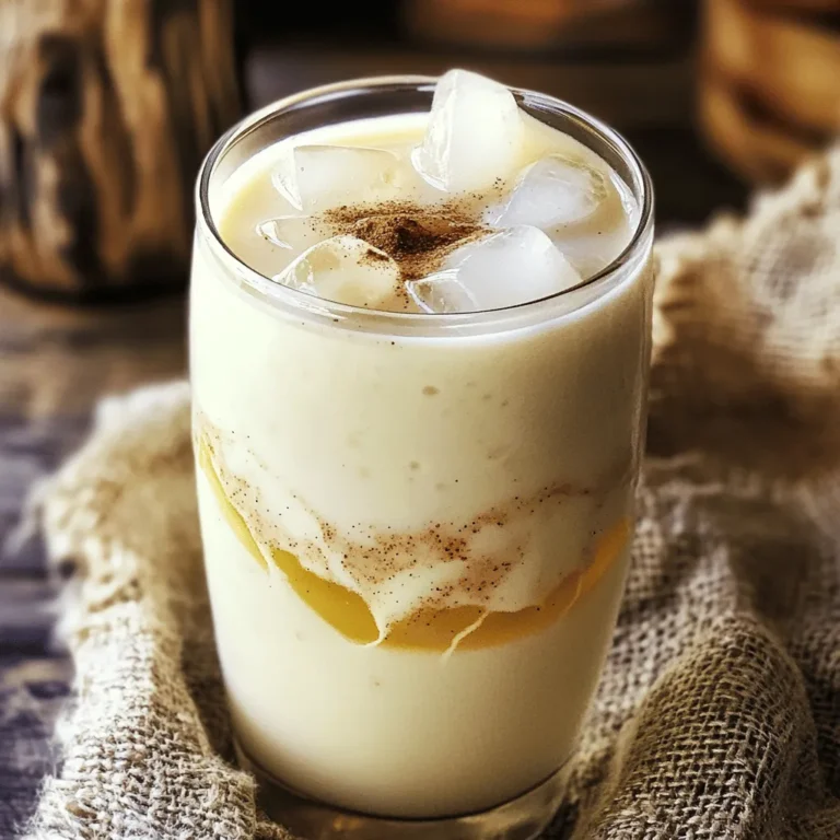 To make this drink, you need some key ingredients. Here’s what you will use: - 1 cup uncooked long-grain white rice - 4 cups water (divided) - 1 cup milk (or almond milk for a dairy-free option) - 1/2 cup honey (adjust to taste) - 1 teaspoon ground cinnamon (plus extra for garnish) - 1 teaspoon vanilla extract - Pinch of salt - Ice cubes (optional) Each ingredient plays a role. The rice adds a creamy base. Water helps blend everything together. Milk makes it rich, while honey adds sweetness. Cinnamon gives that warm spice flavor, and vanilla adds depth. You can make this drink your own with some easy swaps. If you don't have rice, try using oat flour. It gives a nice texture. For the milk, use coconut milk for a tropical twist. If you need a vegan option, maple syrup works well instead of honey. You can also use different spices like nutmeg or cardamom for a unique taste. This drink is not only tasty but also has some health benefits. One serving (about 1 cup) has: - Calories: 150-200 (depending on milk and sweetener used) - Protein: 3-5g - Carbohydrates: 30-35g - Sugars: 10-15g (mostly from honey) - Fat: 4-7g (depending on milk used) The rice provides energy, while honey offers quick fuel. The cinnamon can help regulate blood sugar, making this drink a fun treat you can enjoy. For the full recipe, check the earlier section. Start by rinsing 1 cup of uncooked long-grain white rice. Use a fine mesh strainer. Rinse under cold water until the water runs clear. This step removes excess starch, making your drink smoother. Next, add the rinsed rice to a blender with 2 cups of water. Blend on high for 1-2 minutes. You want the rice to be coarsely ground, not finely powdered. Pour the mixture into a large bowl through cheesecloth or a fine sieve. This helps separate the liquid from the solid bits. Press down to get as much liquid as you can. Discard the solids or save them for another dish. Now, take the rice water and add the remaining 2 cups of water, 1 cup of milk (or almond milk), 1/2 cup of honey, 1 teaspoon of ground cinnamon, 1 teaspoon of vanilla extract, and a pinch of salt. Stir well. Make sure the honey dissolves completely. Chill your horchata in the fridge for at least 1 hour. This lets the flavors blend nicely. Before serving, give it a good stir. You can serve it over ice if you like. Sprinkle some extra ground cinnamon on top for a tasty touch. For the complete recipe, check out the Full Recipe section. When making cinnamon honey horchata, avoid using too much water. If you add too much, your drink will be thin. Rinsing the rice is key. Skipping this step leaves excess starch, which makes the horchata gritty. Lastly, do not skip chilling the drink. Chilling it helps the flavors mix well. To boost flavor, try using fresh cinnamon sticks instead of ground cinnamon. This adds depth and warmth. You can also experiment by adding a splash of vanilla extract. If you love nutty flavors, try almond milk instead of regular milk. It pairs well with the honey and cinnamon. For smooth horchata, make sure to blend the rice thoroughly. Blend it for one to two minutes. Strain the mixture well to remove solids. If you want a creamier texture, add more milk or a bit of cream. Remember to stir the final mixture before serving to ensure even texture. Check out the Full Recipe for detailed steps. Enjoy your delicious drink! {{image_2}} You can easily make cinnamon honey horchata dairy-free. Simply swap regular milk for almond milk or coconut milk. Both options keep the drink creamy and rich. You can also try oat milk for a different flavor. Use the same amount as in the recipe, so it fits right in. Want to spice things up? Add a pinch of nutmeg for warmth. You can also stir in toasted coconut to bring a tropical twist. For a hint of chocolate, mix in cocoa powder. Each addition gives the drink a unique taste. Feel free to experiment and find your favorite flavor! Serve your horchata chilled over ice for a refreshing treat. You can also garnish it with a sprinkle of cinnamon on top. For a fun twist, try adding whipped cream. Serve it in a fancy glass to impress guests. Pair it with churros or a slice of cake for a delightful snack. Use the Full Recipe to make this drink your own! To store leftover horchata, pour it into a clean, airtight container. Glass jars work well. Make sure to seal the container tightly to keep the drink fresh. Store the horchata in the fridge. It helps keep the flavors bright and tasty. Horchata can last about 3 to 5 days in the fridge. After that, it may start to spoil. Look for changes in smell, taste, or appearance. If it smells sour or has a strange color, it's best to toss it. Always trust your senses to know if it's still good. You can reuse leftover horchata in many fun ways. Try using it in smoothies for extra flavor. You can also pour it over cereal instead of milk. Another idea is to make popsicles. Just blend the horchata with some fruit, pour it into molds, and freeze. These ideas make your drink even more fun! For the full recipe, check out the Cinnamon Honey Horchata. Horchata is a tasty drink made from rice, nuts, or seeds. It is popular in many cultures, especially in Mexico and Spain. Traditionally, horchata is made by soaking rice in water. After soaking, you blend it to get a smooth texture. Then, you strain the mixture to separate the liquid from the rice. You sweeten it with sugar and often add cinnamon. Cinnamon honey horchata takes the classic recipe and adds honey for sweetness and flavor. Yes, you can use other sweeteners. Maple syrup or agave nectar works well. If you prefer low-calorie options, try stevia or monk fruit. Just make sure to adjust the amount based on how sweet you want it. Each sweetener has a unique taste, so pick one that you enjoy. Making horchata ahead is easy! Follow the recipe and store it in the fridge. You can make it up to two days in advance. Just remember to stir it well before serving. The flavors blend better when it sits for a while. If you want it cold, serve it over ice. Cinnamon honey horchata can be a healthy drink choice. It has natural ingredients like rice, milk, and honey. Rice provides carbs for energy. Milk adds protein and calcium. Honey gives a natural sweetness. However, it is still best to enjoy it in moderation. If you are watching sugar intake, use less honey or a sugar substitute. This blog post covered everything you need for making cinnamon honey horchata. We explored key ingredients, tasty variations, and storage tips. You learned how to prepare, blend, and chill your drink for the best taste. Remember to avoid common mistakes for a smoother texture and richer flavor. Whether you choose dairy-free options or try new flavors, the joy of horchata awaits you. Enjoy this simple, refreshing drink with friends or family!