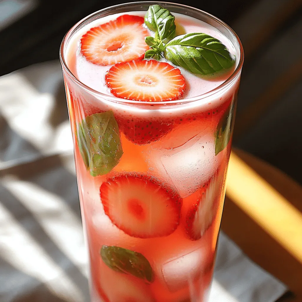 - 1 cup fresh strawberries, hulled and sliced - 5-6 fresh basil leaves - 2 black tea bags (or 2 tablespoons loose black tea) - 1 cup milk (dairy or plant-based) - 2 tablespoons honey or sweetener of choice (adjust to taste) When I make Strawberry Basil Milk Tea, fresh ingredients are key. The strawberries bring a sweet and juicy flavor. Fresh basil adds a nice herbal note. Black tea gives it a solid base. You can use any milk you prefer. I often choose almond or oat milk for a twist. The sweetener balances the flavors well. You can switch up some ingredients based on what you have. For milk, you can use dairy or plant-based options. Almond, soy, or coconut milk all work great. Different sweeteners can change the taste too. Try honey, agave nectar, or maple syrup. You may also add other fruits like peaches or mangoes for fun flavors. Each choice can change the drink's vibe. You will need a few simple tools to whip up this drink: - saucepan - blender - pitcher - glasses for serving A saucepan helps to boil water for the tea. A blender is needed to make the strawberry-basil puree. After mixing, a pitcher is best for serving. Finally, use nice glasses to show off your drink. This setup makes the process easy and fun. For the full recipe, check out the detailed steps to create this refreshing drink! 1. Boiling water and steeping tea Start by bringing 2 cups of water to a gentle boil in a saucepan. Once it boils, add 2 black tea bags or 2 tablespoons of loose black tea. Let it steep for 5 minutes. This gives the tea a strong flavor. After steeping, remove the tea bags and set the brewed tea aside to cool. 2. Creating strawberry-basil puree In a blender, add 1 cup of hulled and sliced fresh strawberries along with 5-6 fresh basil leaves. Blend them together until you have a smooth puree. This mix will add a fresh taste to your drink. 3. Combining ingredients In a large pitcher, pour in the cooled tea and the strawberry-basil puree. Stir them together well to mix all the flavors. Add 2 tablespoons of honey or your choice of sweetener, stirring until it dissolves. Adjust the sweetness to suit your taste. Finally, gradually add 1 cup of milk while stirring to combine everything evenly. - Stirring vs. blending Stirring is great for mixing drinks like this one. Blending works well for purees. For this recipe, a good stir is key after you combine the tea and puree. - Tips for achieving the perfect consistency Make sure to stir gently when adding milk. This helps keep the drink smooth. If you want a thicker drink, blend the strawberry-basil mixture longer. - Ice vs. no ice You can serve this drink chilled or warm. If you like it cold, fill your glasses with ice cubes before pouring in the drink. If you prefer it warm, skip the ice and serve straight from the pitcher. - Creative garnishing ideas Garnish each glass with a fresh basil leaf. This adds a lovely aroma and a pop of green. You can also slice strawberries and place them on the rim of the glass for a fun touch. For the full recipe, check out the [Full Recipe]. Adjusting the sweetness can make your drink just right. Start with two tablespoons of honey. Taste and add more if needed. Some people love a sweeter drink, while others prefer it less sweet. You can also add spices like cinnamon or nutmeg. Just a pinch will add warmth and depth to your drink. Steeping time can change the strength of your tea. For a mild flavor, steep for just three minutes. For a stronger taste, five minutes works best. Always choose high-quality tea. Loose leaf tea often has better flavor than bags. Look for fresh black tea to get the best results. Keeping your ingredients fresh is key. Store strawberries in the fridge, and they will last longer. Basil should be in a glass of water, like a flower. If you have leftover milk tea, store it in the fridge. Use an airtight container to keep it fresh. When ready to drink, stir or shake well before serving. {{image_2}} To make your Strawberry Basil Milk Tea even more exciting, try adding other fruits. Mango adds a sweet, tropical twist. Peach brings a juicy, fragrant note. Both fruits blend well with strawberries and basil. You can also play with herbal tea alternatives. Chamomile or peppermint can give a soothing flavor. Experimenting with these fruits and herbs can create a drink that feels new each time. If you need vegan options, swap dairy milk for a plant-based milk. Almond, oat, or coconut milk works great here. You can also make a sugar-free version. Use a sugar substitute like stevia or erythritol. They add sweetness without the calories. These adjustments make the drink fit your diet while keeping it delicious. In summer, serve your Strawberry Basil Milk Tea chilled. Pour it over ice to keep it refreshing. For winter, warm the tea instead. Heat the milk and mix it in gently. This warm version can be cozy on cold days. Both options let you enjoy the flavors all year long. For the full recipe, check the instructions above and start creating your drink today! To keep your Strawberry Basil Milk Tea fresh, store it in an airtight container. This helps the flavors stay strong. If you have leftovers, refrigerate them right away. Always let the tea cool first before sealing it up. The shelf life of your Strawberry Basil Milk Tea is about 3 to 5 days in the fridge. After that, the flavors may fade, and the drink could spoil. Always check for any off smells or changes in color before drinking. When you want to serve chilled tea again, pour it into a glass. You can add fresh ice to make it cold again. Just stir gently to mix. If you need to heat the tea, do it slowly. Use a saucepan over low heat. Do not let it boil, as boiling can change the taste of the milk. Avoid microwaving, as it can heat unevenly and curdle the milk. Always taste before serving to ensure it’s still delicious! You can freeze Strawberry Basil Milk Tea, but it may change in texture. To freeze, pour it into ice cube trays. This makes it easy to use later in smoothies or as ice for drinks. When you want to enjoy it again, thaw the cubes in the fridge overnight. Once thawed, stir well. If the texture seems off, consider blending it again for a smoother drink. What is Strawberry Basil Milk Tea made of? Strawberry Basil Milk Tea is made of simple ingredients. You need: - 2 cups water - 1 cup fresh strawberries, hulled and sliced - 5-6 fresh basil leaves - 2 black tea bags (or 2 tablespoons loose black tea) - 1 cup milk (dairy or plant-based) - 2 tablespoons honey or sweetener of choice - Ice cubes (optional) - Fresh basil leaves for garnish Each ingredient plays a role in creating a refreshing drink. The strawberries add sweetness and color. The basil gives it a unique herbal twist. The tea adds depth, while the milk makes the drink smooth. Can I make this drink without dairy? Yes, you can easily make this drink without dairy. Use plant-based milk like almond, oat, or coconut. Each type brings its own flavor. This way, you still enjoy a creamy texture. Just follow the [Full Recipe] to swap it out. Where can I buy Strawberry Basil Milk Tea? You can find Strawberry Basil Milk Tea at specialty cafes and tea shops. Some restaurants may offer it too. If you prefer to make it at home, the recipe is simple and quick. What are the health benefits of strawberries and basil? Strawberries are packed with vitamins. They are high in vitamin C and antioxidants. Basil is also a super herb. It has anti-inflammatory properties and can help with stress. Together, they make a tasty and healthy drink. Is Strawberry Basil Milk Tea good for digestion? Yes, this tea may aid digestion. Basil can help soothe your stomach. Strawberries provide fiber, which is good for gut health. Enjoying this drink can be a delicious way to support your digestion. How can I make it less sweet? To make Strawberry Basil Milk Tea less sweet, use less honey or sweetener. You can also skip the sweetener entirely. If you find the strawberries sweet enough, that’s great too. Just adjust it to fit your taste. Can I use dried basil instead of fresh? You can use dried basil, but fresh is better. Dried basil has a stronger flavor. If you use it, add less than what the recipe calls for. Start with a small amount, then taste and adjust as needed. This blog outlined how to make Strawberry Basil Milk Tea. We covered fresh and alternative ingredients, essential equipment, and step-by-step instructions. You learned mixing techniques and tips for perfecting flavor. We also explored variations, storage tips, and answered common questions. In summary, this drink offers bright flavors and simple customization. Experiment with ingredients and enjoy your refreshing creation anytime. Make it your way, and have fun with it!