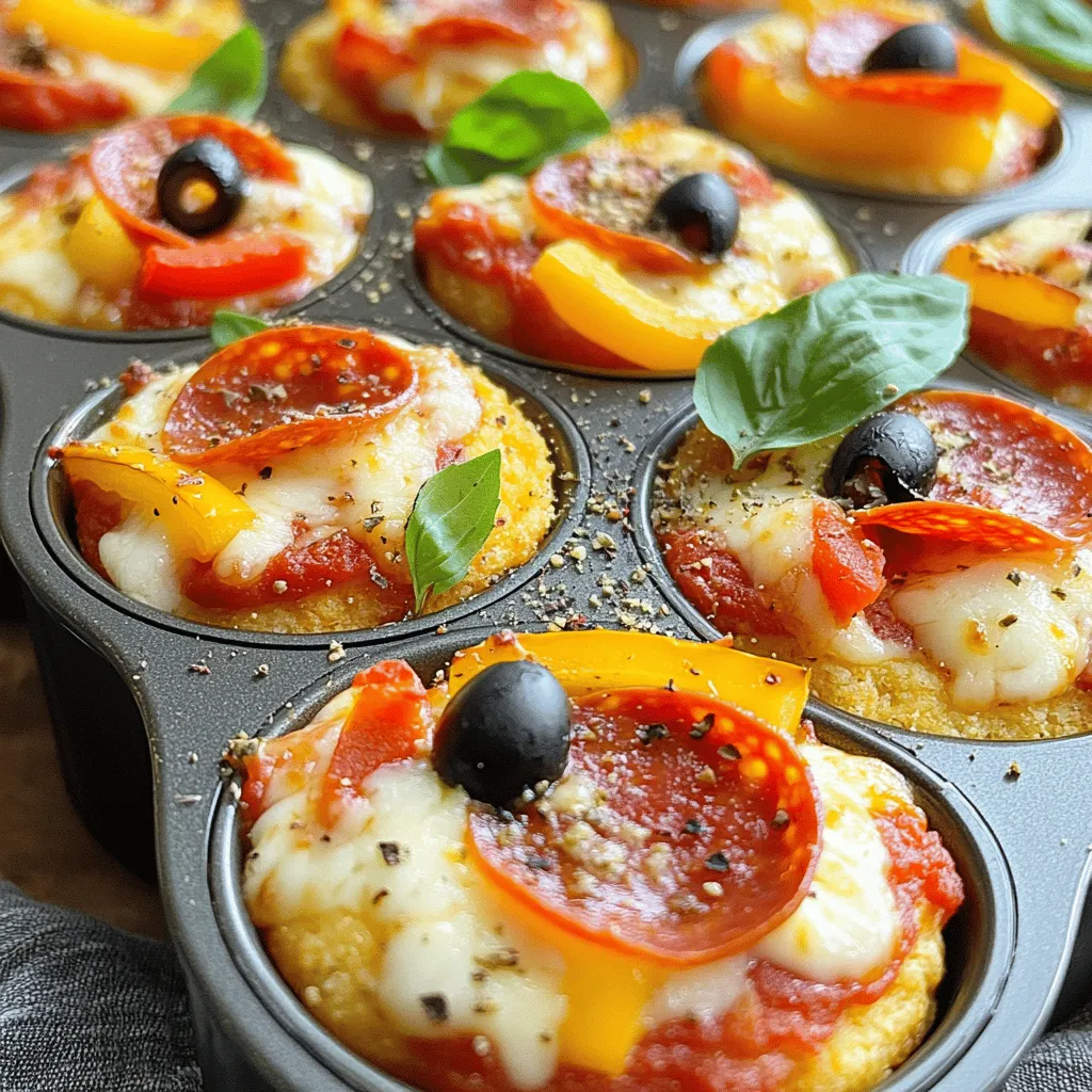 - 1 can (16 oz) refrigerated pizza dough - 1 cup marinara sauce - 1 ½ cups shredded mozzarella cheese - ½ cup sliced pepperoni - ¼ cup chopped bell peppers (red or green) - ¼ cup sliced black olives - 1 teaspoon dried oregano - 1 teaspoon garlic powder - Cooking spray - Fresh basil leaves for garnish (optional) What can I use instead of pizza dough? You can use puff pastry, biscuit dough, or even naan bread. Each option brings a unique taste and texture. What cheese can I use? If you want to switch it up, try cheddar, provolone, or a blend of cheeses. This gives your cupcakes a rich flavor. Can I add more veggies? Absolutely! Spinach, mushrooms, or zucchini can add great taste. Mix and match to find your favorite combo. These mini deep dish pizza cupcakes are easy to make. You can find the full recipe above. Enjoy every bite! - Preheat your oven to 400°F (200°C). - Prepare the muffin tin with cooking spray. Start by heating your oven. This ensures even cooking. While the oven warms, grab your muffin tin. Spray it with cooking spray. This helps the pizzas come out easily after baking. - Rolling out pizza dough and cutting circles. - Assembling fillings in dough cups. Next, roll out the pizza dough. Use a lightly floured surface. Aim for about ¼ inch thick. Cut circles, about 4 inches in diameter, using a large cookie cutter or glass. Now it’s time to put the dough in the muffin tin. Gently press each circle into the cups. Make sure to cover the bottom and sides well. Once the dough is ready, fill each cup. Spoon in a tablespoon of marinara sauce. Add about 2 tablespoons of shredded mozzarella cheese next. Then, layer on the pepperoni, bell peppers, and black olives. Top off with a little more cheese. Finally, sprinkle dried oregano and garlic powder on top. - Baking times and temperature considerations. - Tips for achieving golden-brown crust. Place the muffin tin in your preheated oven. Bake for about 15-18 minutes. Watch for a golden-brown color and bubbly cheese. To get that perfect crust, avoid opening the oven door too often. This keeps the heat in. When they are done, let the cupcakes cool for a few minutes. Gently lift them out of the tin. Enjoy them warm for the best taste! For the full recipe, check out the complete guide to make these delightful mini deep dish pizza cupcakes. To get the best mini deep dish pizza cupcakes, follow these tips. First, ensure even baking. Place your muffin tin in the center of the oven. This allows hot air to circulate all around. Rotate the pan halfway through baking for even color. This simple step prevents some cupcakes from burning while others remain undercooked. Next, cheese overflow can ruin the fun. Use just the right amount of cheese. I suggest about two tablespoons in each cup. This amount gives you gooey cheese without the mess. If you do see cheese bubbling over, you can use a baking sheet under the tin. It catches any drips and keeps your oven clean. These pizza cupcakes are fun to serve! Pair them with dips like ranch or marinara. A fresh salad on the side adds color and crunch. For a fun touch, you can stack them on a stand, so they look like a tower of pizza joy. You can also use cute cupcake liners to make them pop on any table. Avoid overfilling the cups. It’s tempting to pack in more toppings, but too much can cause spills. Stick to a few toppings per cupcake. This keeps them neat and tasty. Another common mistake is using cold ingredients. Always let your cheese and sauce sit at room temperature. Cold ingredients can make the dough tough. Warm ingredients help everything blend perfectly. For the full recipe, check out [Full Recipe]. {{image_2}} There are many ways to mix flavors in mini deep dish pizza cupcakes. For a vegetarian option, skip the meat. Use extra veggies like mushrooms, spinach, or zucchini. These add taste and color. You can also use different herbs. Try basil or thyme for a fresh twist. If you want a spicy kick, add jalapeños. Slice them thin and sprinkle them on top. They will give your cupcakes a nice heat. You can also try spicy sausage for a meaty option. Just be ready for the extra spice! The fillings give you a lot of room to be creative. Think about using different meats. For example, cooked sausage or diced ham can change the flavor. You can even mix meats for a fun surprise. Cheese is another fun area to explore. Instead of just mozzarella, try cheddar or provolone. Mixing these can give your cupcakes a rich taste. You can also blend in some cream cheese for a creamy texture. Not everyone can eat regular dough or cheese. For gluten-free dough, look for pre-made options in stores. You can even make your own with gluten-free flour. Just follow a recipe for best results. For those who avoid dairy, there are many cheese options. Look for dairy-free cheese brands that melt well. They can taste great in your mini deep dish pizza cupcakes. Always check the labels to make sure they fit your needs. You can find the full recipe for these delightful treats to try out all these variations! After you enjoy your mini deep dish pizza cupcakes, store any leftovers. Place them in an airtight container. Use parchment paper to separate layers if needed. Refrigerate them right away. They stay fresh for up to three days. To reheat, use your oven for the best results. Preheat it to 350°F (175°C). Place the cupcakes on a baking sheet. Heat for about 10-15 minutes until warm. You can also use a microwave. Just heat for 30 seconds at a time until hot. You can freeze these cupcakes before or after baking. If freezing before baking, assemble them fully. Cover the muffin tin with plastic wrap. Freeze for up to two months. When ready to bake, remove the wrap. Bake straight from the freezer. Just add a few extra minutes to the baking time. If you freeze them after baking, let them cool first. Then place them in a container. They will last for about two months in the freezer. To thaw, move them to the fridge overnight. Reheat as mentioned above. This keeps the taste fresh and yummy. For the full recipe, check out the detailed steps provided above. Mini deep dish pizza cupcakes are small, tasty bites that mix pizza and cupcake styles. They use pizza dough to create a cup shape, holding all the classic pizza toppings. Unlike traditional pizza, which has a flat crust, these cupcakes have a thicker crust that is soft inside and crispy outside. Each cupcake is filled with marinara sauce, cheese, and your favorite toppings, making them fun and easy to eat. You can keep leftovers in the fridge for up to 3 days. Store them in an airtight container to keep them fresh. If you want to save them longer, consider freezing the cupcakes. They can stay good in the freezer for up to 2 months. Yes, you can prepare the cupcakes ahead of time. You can assemble them and store them in the fridge for up to 24 hours before baking. If you want to freeze them, do so before you bake. Just thaw them in the fridge and bake when you’re ready to enjoy. Absolutely! Mini deep dish pizza cupcakes are perfect for parties and gatherings. They are easy to serve and fun for guests to eat. You can place them on a platter for a buffet-style meal. Offer a variety of toppings to please everyone. If you love mini deep dish pizza cupcakes, you can find more recipes online or in cookbooks. Look for websites that focus on quick and easy meals. You can also explore blogs that specialize in fun and unique pizza recipes. For a full recipe, check out the Mini Deep Dish Pizza Cupcakes recipe. In this post, we explored how to make delicious mini deep dish pizza cupcakes using simple ingredients. We discussed substitutions, preparation steps, and baking tips to help you create a perfect dish. I shared ways to avoid common mistakes and suggested various flavors and fillings. Remember these cupcakes are great for parties or a fun family meal. Try different combinations to make your own unique recipe. Enjoy your cooking adventure, and let these cupcakes bring joy to your table!