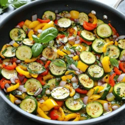 To make a tasty sautéed zucchini dish, you'll need: - 3 medium zucchinis, sliced into half-moons - 1 red bell pepper, diced - 1 yellow bell pepper, diced - 1 small red onion, finely chopped - 3 cloves garlic, minced - 2 tablespoons olive oil - 1 teaspoon dried oregano - 1 teaspoon smoked paprika - Salt and pepper to taste - Fresh basil leaves, for garnish - 1 tablespoon balsamic glaze (optional) These simple, fresh ingredients bring life to your meal. Zucchini is both light and full of flavor. The bell peppers add sweetness and crunch. Garlic and onion give it a nice depth. The olive oil helps everything cook evenly and adds richness. With the spices, you’ll have a flavor-packed dish. For the full recipe and step-by-step instructions, check out Sizzling Zucchini Medley. Slicing zucchini and bell peppers is easy. Use a sharp knife for clean cuts. Cut zucchinis into half-moons for even cooking. Dice bell peppers into small pieces to blend with the zucchini. Preparation matters because it sets you up for success. Having all your ingredients ready makes cooking smooth. You won’t scramble to find things while cooking. First, heat the olive oil in a large skillet over medium heat. Add the chopped red onion and sauté for 2 to 3 minutes. When it turns soft and clear, add minced garlic. Cook for about 30 seconds until you smell that lovely aroma. Next, toss in the sliced zucchinis and diced bell peppers. Sprinkle in dried oregano and smoked paprika. Stir everything well to mix the flavors. Cook for 5 to 7 minutes, stirring often. You want them tender but still crisp. Timing is key here; don’t overcook them. Once the veggies are done, remove the skillet from heat. If you want a sweet kick, drizzle balsamic glaze over the top. This adds a nice contrast to the savory flavors. For a fresh finish, garnish your dish with basil leaves. They not only look good but also add a bright flavor. Serve your sautéed zucchini warm and enjoy! For the full recipe, check the detailed instructions above. To get the best sautéed zucchini, start with the right skillet. A wide, flat pan works best. It helps the heat spread evenly. This way, all the zucchini cooks at the same time. Use medium heat for a good sauté. If the heat is too low, the zucchini can become mushy. If it’s too high, it may burn. Seasoning is key to great flavor. I love adding fresh herbs like thyme or parsley. They brighten the dish. You can also try spices like cumin or coriander for warmth. Want some heat? Add red pepper flakes. Just a pinch can make a big difference! Presentation can make your meal pop. Try layering the zucchini on a plate. Add the bell peppers on top for color. You can drizzle balsamic glaze over the veggies for shine and flavor. Fresh basil leaves are perfect for garnish. They add a lovely touch and a hint of freshness. {{image_2}} If you can’t find zucchini, try these fun swaps: - Yellow squash: Similar texture, slightly sweeter taste. - Eggplant: Adds a creamy texture, but you should salt it first. For bell peppers, different colors bring unique flavors: - Red bell pepper: Sweet and juicy. - Green bell pepper: Slightly bitter and crisp. - Yellow bell pepper: Sweet like red, but milder. To make this dish vegan, skip the balsamic glaze or use a vegan version. You can also replace olive oil with avocado oil for a different taste. If you want it gluten-free, this recipe is already safe! Need low-carb options? Try using zucchini noodles instead of traditional pasta. To boost protein, add cooked chicken or shrimp to the sauté. Just toss them in during the last few minutes of cooking. For a Mediterranean twist, mix in olives and sprinkle with feta cheese before serving. This adds a salty kick that pairs well with the fresh veggies. You can find the full recipe to try out these ideas for yourself! To store sautéed zucchini properly, let it cool first. This helps keep it fresh. Place the zucchini in an airtight container. It will last for 3 to 4 days in the fridge. Glass containers work best, as they do not stain. If you use plastic, make sure it is BPA-free. When reheating, use a skillet over medium heat. This method keeps the zucchini tender and crisp. Add a splash of olive oil to enhance the flavor. You can also reheat it in the microwave, but it may lose some texture. Pair reheated zucchini with grilled chicken or fish. It also goes well with pasta dishes and salads. Yes, sautéed zucchini can be frozen! To freeze, let it cool completely. Then, place it in freezer-safe bags or containers. Remove as much air as possible to prevent freezer burn. It can last up to 3 months in the freezer. To defrost, move it to the fridge overnight. You can also reheat it from frozen on low heat in a skillet. The taste stays great, but the texture may change slightly. When buying zucchini, look for firm, bright green skin. Avoid any that feel soft or have dark spots. Smaller zucchinis are often sweeter and more tender. Check for a smooth surface, as this shows freshness. If you can, buy organic. They taste better and are safer for you. Yes, you can prepare sautéed zucchini ahead of time. It will stay fresh in the fridge for about 3 days. Just store it in an airtight container. If you want to save time, you can slice the zucchini and peppers a day before. Cook them when you're ready to eat. Sautéed zucchini pairs well with many dishes. You can serve it as a side with grilled chicken or fish. It also works great with pasta or rice. Try it on a bed of quinoa for a healthy meal. Add some fresh herbs, and you have a colorful plate. For the full recipe, check out the Sizzling Zucchini Medley. This blog post showed you how to make a tasty sautéed zucchini dish. We covered the right ingredients, step-by-step cooking tips, and ways to make it your own. I shared advice on how to store and reheat your dish too. Remember, cooking is all about fun and creativity. Use these tips to impress your family or friends. Enjoy your cooking journey, and don't be afraid to explore new flavors!