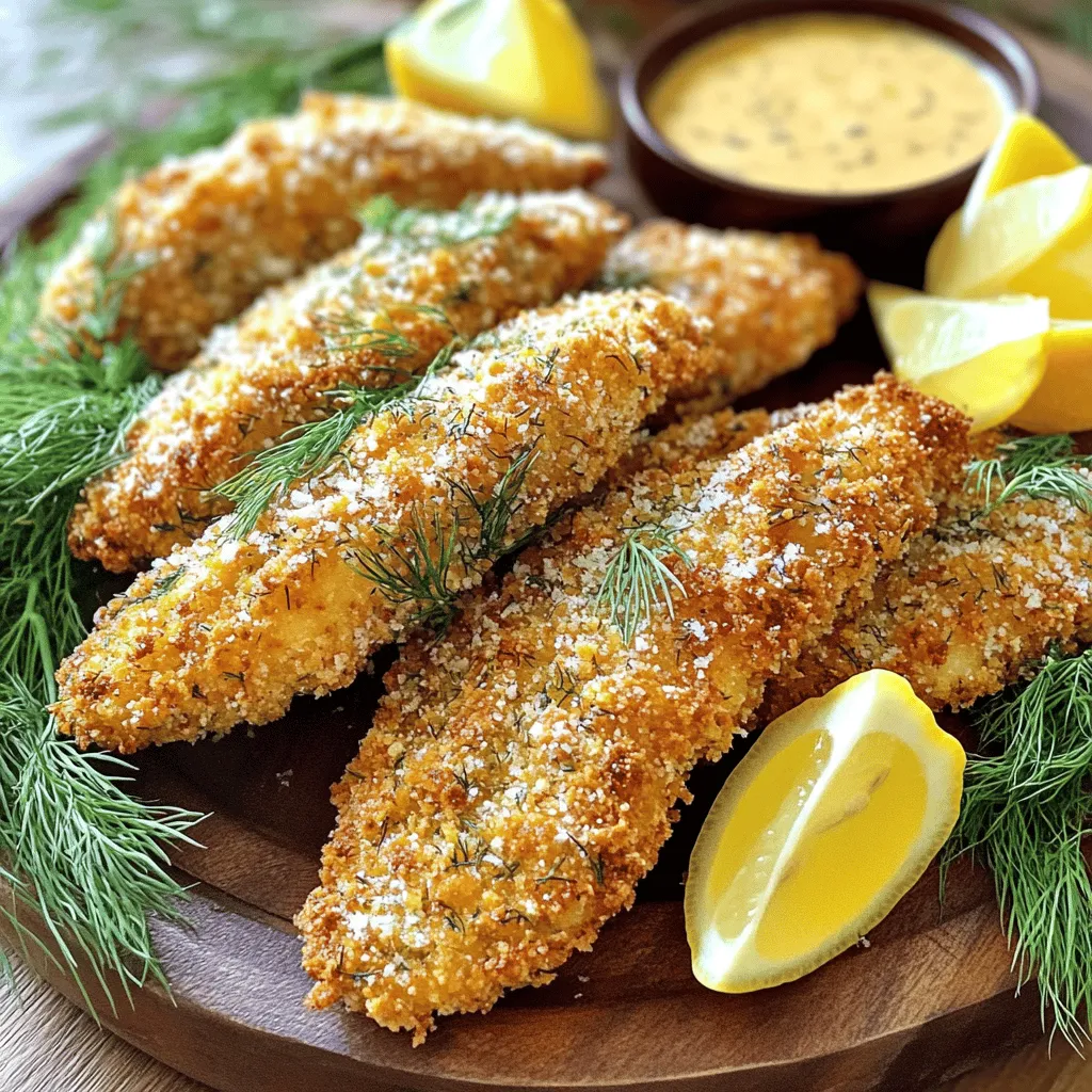 - 1 pound chicken tenders - 1 cup dill pickle juice - 1 cup bread crumbs (preferably panko) - 1/2 cup grated Parmesan cheese - 1 teaspoon garlic powder - 1 teaspoon onion powder - 1 teaspoon paprika - Salt and pepper to taste - 1/2 cup all-purpose flour - 2 large eggs, beaten - Cooking oil (for frying) Dill pickle chicken tenders are a fun twist on a classic dish. The main ingredients give it a unique flavor that is hard to resist. The chicken tends to soak up the dill pickle juice well, making it juicy and tangy. The seasoning helps enhance the chicken's taste. I love using Parmesan cheese; it adds a nice salty touch. Garlic and onion powder bring out rich flavors, while paprika gives a hint of smokiness. Adjust the salt and pepper to your liking. For the coating, I use panko bread crumbs. They create a crunchy texture that makes each bite satisfying. The flour and eggs help the breading stick to the chicken. This is key for a crispy finish. Gather all these ingredients before you start cooking. It makes the process easier and more fun. You can find the full recipe for detailed steps. Marinating is key for great flavor. The dill pickle juice adds a tasty tang that seeps into the chicken. I recommend marinating for at least one hour. If you can, leave it overnight. This extra time makes the chicken tender and flavorful. Mixing the dry ingredients well is important. In a shallow dish, combine the bread crumbs, Parmesan cheese, garlic powder, onion powder, paprika, salt, and pepper. Stir until everything is evenly mixed. To get that crispy coating, make sure to press the chicken firmly into the mixture. This helps it stick better and gives you a crunch when you bite in. You can fry or bake the chicken tenders. For frying: 1. Heat oil in a large skillet over medium heat. 2. Once the oil is hot, add the chicken in batches. 3. Cook for about 3-4 minutes on each side until golden brown. 4. Remove them and place on a paper towel to drain excess oil. For baking: 1. Preheat your oven to 400°F (200°C). 2. Place the coated tenders on a lined baking sheet. 3. Lightly spray with cooking oil for crispness. 4. Bake for 15-20 minutes, flipping halfway through for even cooking. Both methods give you delicious, crispy chicken tenders. For the full recipe, be sure to check it out. To get that crunchy texture, focus on a few key factors: - Use panko bread crumbs for extra crunch. - Ensure the oil is hot before frying. - Avoid overcrowding the pan; fry in batches. Common mistakes include: - Not drying the chicken after marinating. - Skipping the flour step before the egg wash. - Not pressing the breading into the chicken firmly. Dill pickle chicken tenders taste great with simple dips. - Ranch dressing pairs well. - Extra dill pickle juice adds a tangy kick. For sides, try: - Crispy fries for a classic combo. - Fresh coleslaw for a crunchy contrast. To boost flavor, consider adding herbs and spices: - A pinch of cayenne for heat. - Fresh dill for more dill flavor. Adjust salt and pepper according to your taste. Don't hesitate to experiment with your favorite spices! Find what makes your taste buds dance. For the full recipe, check the earlier sections. {{image_2}} Baking and frying give different results for dill pickle chicken tenders. - Baking: This method is healthier and easier. It uses less oil and keeps the kitchen cleaner. However, you might miss that crispy texture. - Frying: This gives a golden, crunchy outside. It can be messier and uses more oil. But the taste is often richer. If you want a healthier option, try air frying. It uses hot air to cook the chicken. This way, you get a crispy finish with less oil. Add spices to the breading for extra flavor. You can mix in: - Cayenne pepper for heat - Dried herbs like oregano or thyme - Lemon zest for a fresh twist Using flavored bread crumbs can change the taste. Look for garlic, Italian herbs, or even spicy varieties. This small change can make your tenders stand out. If you want to switch up the main ingredient, try these options: - Tofu: This is great for a meat-free meal. Just press it to remove excess water. Marinate it the same way as chicken. - Cauliflower: Cut into florets, dip, and coat just like chicken. For a dairy-free option, use nut-based cheese or skip the cheese altogether. You can still get a nice crunch with the right bread crumbs. This way, everyone can enjoy these tasty tenders. For the full recipe, check out the [Full Recipe]. To keep your leftover dill pickle chicken tenders fresh, store them in a sealed container. This helps reduce air exposure. You can also wrap them tightly in plastic wrap. Cooked chicken tenders last about 3 to 4 days in the fridge. Always check for any changes in smell or texture before eating. For long-term storage, you can freeze your chicken tenders. First, let them cool completely. Then, place them in a single layer on a baking sheet. Freeze them for about 1 hour. Once frozen, transfer the tenders to a freezer bag. This way, they won’t stick together. To reheat, you can bake them straight from the freezer. Heat your oven to 400°F (200°C) and bake for 20-25 minutes until hot. Check for signs of spoilage before eating your chicken tenders. Look for any off smell or slimy texture. If you see any discoloration or mold, it’s best to discard them. Always prioritize safety by throwing away spoiled food. Yes, you can use frozen chicken tenders. Just make sure to thaw them first. Thawing helps in marinating and ensures even cooking. The flavors from the dill pickle juice will still soak in well. If you skip this step, the tenders might not taste as good. If you don't have dill pickle juice, you can use other options. Try vinegar mixed with water and a bit of sugar for a tangy kick. You can also use lemon juice or apple cider vinegar. These alternatives will not give the same taste but will still add flavor. Making this recipe gluten-free is simple. Just switch the all-purpose flour with gluten-free flour. You can also use gluten-free bread crumbs. Make sure to check the labels to avoid any hidden gluten. This way, everyone can enjoy these tasty chicken tenders without worry. This post covered how to make delicious chicken tenders, from marinating to cooking. I shared tips to ensure crispiness and serving ideas for perfect meals. You can also explore variations and storage tips for leftovers, making these tenders a flexible dish. Remember, great taste comes from simple steps and quality ingredients. Enjoy your cooking adventure!