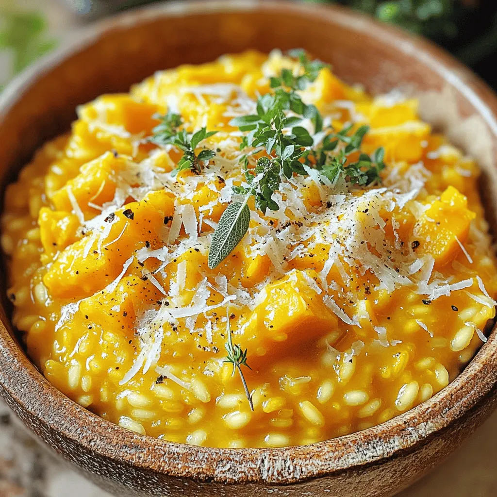 To make your Instant Pot creamy pumpkin risotto, you need these main ingredients: - 1 cup Arborio rice - 1 cup pumpkin puree (canned or fresh) - 3 cups vegetable broth - 1 cup coconut milk These items create a rich and creamy base for your dish. Arborio rice gives risotto its classic texture. Pumpkin puree adds a lovely flavor and color. Vegetable broth makes it savory, while coconut milk adds creaminess. For flavor, include these seasonings: - 1 teaspoon dried thyme - 1 teaspoon sage (dried or fresh) - Salt and pepper to taste These herbs enhance the pumpkin's sweetness. Thyme brings warmth, while sage adds a hint of earthiness. Don't forget to adjust salt and pepper based on your taste. To make your dish even more appealing, consider these garnish options: - Fresh parsley - Grated Parmesan cheese - Nutritional yeast (for a vegan option) Fresh parsley adds color and freshness. Grated Parmesan gives a salty kick, while nutritional yeast offers a cheesy flavor without dairy. These toppings elevate the risotto and make it look beautiful on the plate. For the full recipe, check out the detailed steps to create this delightful dish. - Sauté Vegetables: First, set your Instant Pot to the Sauté function. Pour in 2 tablespoons of olive oil. Let it heat up. Add 1 small finely chopped onion. Cook for 3 to 4 minutes until it turns translucent. Stir in 2 cloves of minced garlic. Sauté this mix for another minute until it smells great. - Toast the Rice: Next, add 1 cup of Arborio rice to the pot. Stir the rice frequently for about 2 to 3 minutes. You want the grains to look slightly translucent and well-coated in oil. - Add Pumpkin and Spices: Now, stir in 1 cup of pumpkin puree along with 1 teaspoon of dried thyme and 1 teaspoon of sage. Mix everything well to coat the rice evenly. - Add Liquid: Pour in 3 cups of vegetable broth and 1 cup of coconut milk. Stir well to make sure there are no clumps of rice stuck together. - Pressure Cook Instructions: Close the lid of your Instant Pot. Make sure the valve is set to Sealing. Select the Manual or Pressure Cook setting and set the timer for 6 minutes on high pressure. - Release Pressure Techniques: When the cooking time is up, allow the pot to naturally release pressure for 5 minutes. Then perform a quick release for any remaining pressure. - Finish and Serve: Carefully open the lid and give the risotto a good stir. Mix in 1/2 cup of grated Parmesan cheese. Season with salt and pepper to taste. The risotto should be creamy and rich. If it seems too thick, add a bit more broth or coconut milk. - Garnishing Tips: Serve the risotto in bowls. Garnish with fresh parsley and an extra sprinkle of Parmesan cheese if you like. Enjoy this delightful dish! For the full recipe, check the detailed instructions above. Achieving the Right Creaminess To get that dreamy creaminess in your risotto, use Arborio rice. This rice has more starch. This starch gives risotto its smooth texture. When cooking, the mixture should be creamy but not runny. Stir the risotto well after pressure cooking. This helps mix in the cheese and coconut milk. If it seems too thick, add more broth or coconut milk. Avoiding Common Mistakes One common mistake is not stirring enough. Stirring helps release the starch, making it creamy. Another mistake is adding cold broth. Always use warm broth to keep the cooking even. Avoid cooking too long after adding cheese; it can turn stringy. Understanding Pressure Cooking Times For this risotto, cook it on high pressure for just 6 minutes. This short time ensures the rice cooks perfectly. If you overcook it, the rice can become mushy. Optimal Sauté Function Usage Use the Sauté function to start. This step builds flavor by cooking the onions and garlic first. It’s essential to sauté until the onion turns clear. This process helps add depth to your dish. Additional Herbs and Spices You can add more herbs for a twist. Try adding rosemary or nutmeg for a warm flavor. Fresh herbs can also brighten your risotto. Just add them right before serving for the best taste. Alternative Cheese Options Parmesan cheese is classic, but you can switch it up. Nutritional yeast is great for a vegan version. It adds a cheesy flavor without dairy. You can also use goat cheese for a tangy twist. Just sprinkle it in at the end for extra creaminess. For the full recipe, check the provided link. Enjoy your cooking! {{image_2}} You can easily change the grains in this risotto. Instead of Arborio rice, try using quinoa or farro. These grains give a different texture and flavor. They also cook well in the Instant Pot. Adding proteins makes this dish even better. You can stir in cooked chicken or sautéed sausage. This adds a hearty touch. Just make sure to cook the protein first. Then mix it in at the end. For a sweet twist, add maple syrup. It pairs nicely with pumpkin. Just a tablespoon can enhance the flavors. You can also add some cinnamon for warmth. If you prefer a savory risotto, toss in mushrooms. Sauté them with the onion for added depth. They enhance the earthy notes of pumpkin. You can also add spinach for a fresh touch. Making this dish vegan is simple. Use nutritional yeast instead of Parmesan cheese. Coconut milk keeps it creamy and rich. You can also opt for vegetable broth to keep it plant-based. For a gluten-free option, stick with Arborio rice. All the other ingredients are naturally gluten-free. Just check your broth to ensure it has no gluten. If you want a lower-calorie risotto, reduce the coconut milk. You can use half the amount and add more broth. This keeps the creaminess while cutting calories. To store your creamy pumpkin risotto, place it in an airtight container. This keeps it fresh and tasty. Let the risotto cool to room temperature before sealing it. You can safely refrigerate it for up to three days. Just make sure to label the container with the date you made it. If you want to save risotto for later, freezing is a great choice. First, let the risotto cool completely. Then, scoop it into freezer bags or containers. Remove as much air as possible to prevent freezer burn. You can freeze it for up to three months. When you are ready to eat it, thaw it overnight in the fridge. Reheat it gently on the stove or in the microwave. Add a splash of broth or coconut milk to bring back the creaminess. For busy weeknight dinners, consider prepping risotto in advance. You can sauté the onions and garlic, and toast the rice ahead of time. Store these in your fridge until you're ready to cook. When you want to eat, just add the pumpkin puree and liquids, and pressure cook. This makes your cooking time much shorter. Serve it with a fresh salad or crusty bread for a complete meal. Enjoy the warm, comforting flavors any night of the week! Risotto is a creamy rice dish from Italy. It uses a special rice called Arborio. This rice has a high starch content, which gives risotto its unique texture. Unlike other rice dishes, risotto is cooked slowly. You add broth bit by bit while stirring. This method helps the rice release its starch, making it creamy. Yes, you can use other types of rice. However, not all rice works well for risotto. The best rice for risotto has a high starch level. Arborio rice is the most common choice. Other good options include Carnaroli and Vialone Nano. If you need alternatives, try sushi rice or even long-grain rice. These have good textures but may not be as creamy. You can make risotto on the stovetop. Start by sautéing onions and garlic in a pot. Then, add the Arborio rice and toast it for a few minutes. Gradually stir in warm broth, one ladle at a time, letting the rice absorb the liquid. Keep stirring until the rice is creamy and cooked. This method takes more time than using an Instant Pot. Yes, you can easily make this recipe vegan. Substitute the Parmesan cheese with nutritional yeast. This will add a cheesy flavor without dairy. Use vegetable broth and coconut milk, just as in the original recipe. These swaps keep the dish creamy and tasty. Always taste and adjust the flavors to ensure a delicious meal. In an Instant Pot, risotto takes about 6 minutes to cook. This includes the time to build pressure and cook. On the stovetop, it may take around 20-30 minutes. Factors like the type of rice and heat can affect cooking time. Always check the texture of the rice for doneness. The goal is creamy rice that is tender but still has a slight bite. This blog post covered making a delicious pumpkin risotto in an Instant Pot. We discussed essential ingredients like Arborio rice, pumpkin puree, and broth, then moved to cooking steps and tips. You now have tools to perfect creaminess, understand pressure settings, and explore variations. Remember, risotto offers endless possibilities. Whether you stick to the basics or get creative, enjoy each bite!