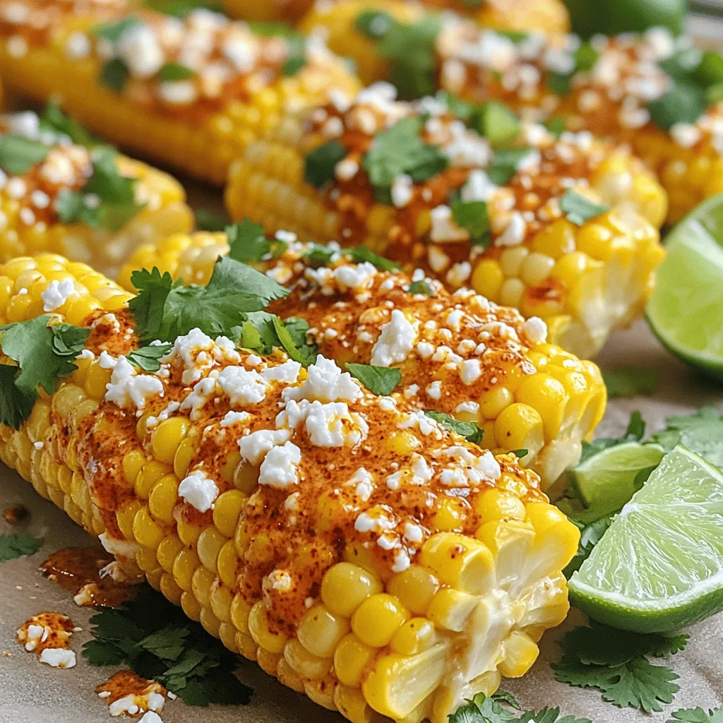 To make Corn on the Cob Street Bites, gather these key ingredients. They create the tasty flavor you’ll love. - 4 ears of fresh corn, husked and cleaned - 1/4 cup mayonnaise - 1/4 cup sour cream - 1 tablespoon lime juice - 1 teaspoon chili powder - 1 teaspoon smoked paprika - 1/2 teaspoon garlic powder - Salt and pepper, to taste - 1/4 cup crumbled feta cheese - Fresh cilantro, chopped (for garnish) - Lime wedges (for serving) Using fresh corn is a must. It gives the best taste and crunch. The creamy mixture of mayonnaise and sour cream adds richness. Lime juice brings a zesty kick. The spices like chili powder and smoked paprika add warmth and depth. You can adjust these to your liking. Adding salt and pepper helps to balance all the flavors. Feta cheese adds a salty finish that pairs well with the corn. The cilantro adds a fresh note to each bite. Serving with lime wedges lets everyone add more zest if they want. For the full recipe, check out the Sweet & Spicy Corn on the Cob Street Bites. Enjoy making this fun snack! To cook the corn, boil a large pot of water. Once the water bubbles, add the corn. Let it cook for 5 to 7 minutes. You want the corn to be tender. After boiling, carefully remove the corn and let it cool. This helps you handle it without burning your fingers. For the sauce, mix mayonnaise, sour cream, and lime juice in a bowl. Next, add chili powder, smoked paprika, garlic powder, salt, and pepper. Stir until smooth. The sauce should be thick and creamy. It will add a nice kick to each bite. Once the corn cools, cut each ear into 2 or 3 smaller pieces. This will make perfect bite-sized snacks. Use a brush or spatula to coat each corn piece with the sauce. Make sure every part is covered. Next, roll the coated corn in crumbled feta cheese. Press gently to help it stick. Arrange the bites on a platter and add chopped cilantro on top. Serve with lime wedges for a zesty touch. For the complete recipe, check out the Sweet & Spicy Corn on the Cob Street Bites. To make your Corn on the Cob Street Bites shine, focus on the flavors. Adjust spice levels based on your taste. If you like heat, add more chili powder. For a milder taste, cut back. You can also play with smoked paprika for a deeper flavor. To enhance creaminess, mix in extra sour cream. This will give you a smooth texture. You can even use Greek yogurt instead of sour cream for a tangy twist. Experiment with these tweaks to find your perfect mix. Corn on the Cob Street Bites pair well with many sides. I love serving them with a fresh salad. A simple cucumber and tomato salad works great. You can also add grilled meats for a full meal. For presentation, arrange the bites on a colorful platter. Garnish with fresh cilantro for a pop of green. Serve lime wedges on the side for a zesty kick. This will make your dish eye-catching and tasty. One common mistake is overcooking the corn. This can make it mushy and dull. Keep an eye on the timer and stick to 5-7 minutes. Another mistake is not enough sauce coverage. Make sure to coat each bite well. This adds flavor and keeps the bites moist. If you skip this step, you might miss out on that yummy taste. For the complete recipe, check the Full Recipe link. Enjoy your cooking! {{image_2}} You can make Corn on the Cob Street Bites even more exciting. Adding different cheeses gives a nice touch. Try sharp cheddar or creamy goat cheese. Each cheese adds its own taste. You can also mix spices for a unique flavor. Instead of chili powder, use taco seasoning or Cajun spice. These changes will make your bites stand out. If you want a vegan option, swap the mayonnaise and sour cream. Use avocado or a store-bought vegan mayo. Both provide creaminess without dairy. For gluten-free bites, check all ingredients. Most spices and fresh corn are safe. Just avoid any sauces with gluten. You can enjoy delicious bites while sticking to your diet. Street food styles vary by region. In Mexico, you might find corn topped with cotija cheese and chili powder. In South America, lime and cheese are common toppings. These cultural influences shape how we enjoy corn. Explore different styles to find your favorite. Each variation tells a story of its own. For the full recipe, check out the Sweet & Spicy Corn on the Cob Street Bites. To keep your Corn on the Cob Street Bites fresh, follow these tips. First, let the bites cool to room temperature. This step prevents moisture buildup. Next, use airtight containers for storage. Glass or plastic containers work well. You can also wrap them tightly in plastic wrap. Proper storage keeps the flavors intact for up to three days. Reheating your bites is simple. Use the oven for the best results. Preheat it to 350°F (175°C). Place the bites on a baking sheet. Heat them for about 10 minutes. This method helps keep the flavor and texture. Avoid using the microwave, as it can make them soggy. If you have any leftover sauce, warm it separately. Drizzle it over the bites before serving for an extra kick. You can find Corn on the Cob Street Bites at local food trucks and street vendors. They often pop up at fairs, festivals, and farmers' markets. Some popular vendors serve these tasty bites during summer events. To make these bites gluten-free, focus on the sauce. Use gluten-free mayonnaise and check your spices. Most spices, like chili powder, are gluten-free. This way, you can enjoy the same great flavor without gluten. You can mix it up with various toppings. Try different cheeses like cotija or parmesan. Consider adding fresh herbs like dill or parsley. You can also use hot sauce or a squeeze of lemon for a zesty kick. Check out the full recipe for Sweet & Spicy Corn on the Cob Street Bites for all the details you need to make this delicious snack. In this blog post, we explored how to make Corn on the Cob Street Bites. We covered ingredients, cooking steps, and tips for perfecting the flavor. Don't forget about fun variations and storage tips. Enjoy these tasty treats at home or share them at a party. Try different spices or toppings to make them your own. With these ideas, you can impress anyone who takes a bite. Keep experimenting, and happy cooking!
