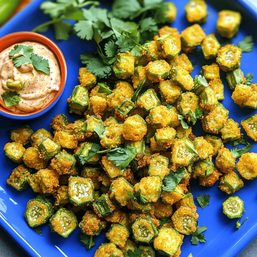 - 1 pound fresh okra, washed and dried - 1/4 cup buttermilk (or plant-based milk for a dairy-free option) - 1/2 cup cornmeal - 1/4 cup all-purpose flour - 1 teaspoon paprika - 1/2 teaspoon garlic powder - 1/2 teaspoon onion powder - 1/4 teaspoon cayenne pepper - Salt and pepper to taste - 1/4 cup vegetable oil (or as needed for frying) When picking okra, look for bright green pods. They should feel firm and smooth. Avoid pods with dark spots or blemishes. Fresh okra makes the best crispy bites. For the buttermilk, you can use any plant-based milk if you prefer a dairy-free option. Mixing the dry ingredients is key. The cornmeal gives the okra a nice crunch. The flour helps the spices stick. You can adjust the cayenne pepper to make it spicier or milder based on your taste. Salt and pepper round out the flavor, so don’t skip them! For frying, vegetable oil works well. You want enough oil to cover the bottom of your pan. This oil creates that delightful crisp. Remember, the oil must be hot before adding the okra. This keeps it from soaking up too much oil and turning soggy. For the full recipe, you can check out the detailed instructions. Enjoy making this crispy dish! Start by trimming the ends of the okra. Then, slice them into 1/2-inch thick rounds. This size helps them cook evenly and become crispy. Fresh okra has a nice green color. Make sure to wash and dry it well before cutting. In a bowl, mix 1/2 cup cornmeal, 1/4 cup flour, and your seasonings. I like to add 1 teaspoon paprika, 1/2 teaspoon garlic powder, 1/2 teaspoon onion powder, and a pinch of cayenne for heat. Add salt and pepper to your taste. Next, pour 1/4 cup buttermilk into another bowl. Dip each okra piece in the buttermilk. Let any extra drip off. Now, coat each piece in the dry mix. Place the coated okra on a plate. Heat 1/4 cup vegetable oil in a large skillet. The oil should be hot. You can check by dropping in a small bit of the cornmeal mix. If it sizzles, you're ready! Carefully add the okra in batches. Fry them in a single layer to avoid overcrowding. Cook for about 3-4 minutes. Flip the okra halfway through. You want them golden and crispy. Once done, transfer the okra to a paper towel-lined plate. This step helps absorb any extra oil. Serve the crispy okra hot. Enjoy them with your favorite dipping sauce! For the full recipe, check below. To start, choose fresh okra. Look for bright green pods. They should feel firm and have no marks. Fresh okra tastes best and has a nice crunch. Getting that crispy texture is key. First, make sure your oil is hot. You can test this by dropping a bit of the cornmeal mix into the oil. It should sizzle right away. Next, remember not to crowd the pan. Fry in small batches. This keeps the oil hot and helps the okra fry evenly. If your okra turns out soggy, don’t worry. You can fix it! Make sure to coat the okra well with the cornmeal mixture. Also, check the oil temperature. Too cool oil can make the okra greasy. Fry it longer if needed. You want it golden brown and crispy. For a delicious treat, serve it right away! For more details, check the Full Recipe. {{image_2}} You can change the spice level of your pan-fried okra. To make it hotter, add more cayenne pepper. If you like different flavors, try cumin or black pepper. These spices can bring new tastes to your dish. Experimenting with spices keeps your meals exciting and fresh. If you want extra crunch, use panko breadcrumbs instead of cornmeal. They add a great crunch and a unique flavor. For a gluten-free choice, chickpea flour works well too. This flour gives a nutty taste while keeping it light and crispy. Pair your crispy okra with dipping sauces like spicy mayo or ranch. These sauces add flavor and excitement. You can also serve the okra with fresh salads. It makes a colorful side dish for grilled meats. This way, you can enjoy a tasty mix of flavors on your plate. To store leftover pan-fried okra, follow these steps: - Let the okra cool down to room temperature. - Place it in an airtight container. - Keep it in the refrigerator for up to three days. This keeps the flavor fresh and prevents sogginess. To reheat your crispy okra, use these methods: - Preheat your oven to 375°F (190°C). - Spread the okra on a baking sheet in a single layer. - Bake for about 10 minutes or until hot and crispy. This method helps regain that much-loved crunch. Avoid using the microwave as it makes the okra soft. You can freeze both uncooked and cooked okra. Here’s how: - For uncooked okra, wash and cut it first. - Spread the okra on a baking sheet and freeze for a few hours. - Transfer to a freezer bag for long-term storage. - For cooked okra, cool it fully before packing. - Store in airtight containers or freezer bags. Frozen okra can last for up to six months. Enjoy it later in soups or stir-fries! To prepare okra, start by washing it well. Then, trim off the ends and slice it into 1/2-inch rounds. This helps the okra cook evenly and quickly. You can use various cooking methods like frying, roasting, or grilling. Pan-frying is my favorite because it gives a nice crispy texture. When cooking, ensure your oil is hot enough. This will help seal in the flavors and keep your okra crispy. To reduce the sliminess of okra, follow these tips: - Dry the okra well after washing. - Slice it just before cooking. - Coat it with a mixture of cornmeal and flour. This helps absorb moisture. - Fry it in hot oil and avoid overcrowding the pan. This will help achieve a crispy finish. Yes, you can easily make this recipe vegan. Instead of buttermilk, use plant-based milk. Almond or oat milk works great. For the coating, you can stick to the cornmeal and flour mix. This gives your okra the same crispy texture. If you want extra flavor, add some nutritional yeast to the dry mix. Enjoy your crispy spiced pan-fried okra with a vegan twist! For the full recipe, check the earlier section. This blog shared how to make crispy pan-fried okra step by step. You learned about fresh and dry ingredients, cooking tips, and variations for flavor. Remember, using the right oil temperature and not overcrowding the pan is key. You can also store leftovers and reheat them to stay crispy. Enjoy your cooking, and don’t hesitate to try new twists with spices or coatings. With these tips, your okra will impress everyone!