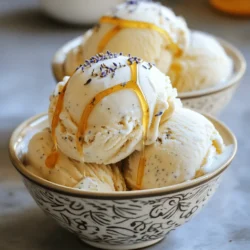 To make honey lavender ice cream, you need a few key ingredients: - 2 cups heavy cream - 1 cup whole milk - 3/4 cup honey - 2 tablespoons dried culinary lavender - 5 large egg yolks - 1 teaspoon vanilla extract - Pinch of salt Using high-quality ingredients is crucial. Culinary lavender brings a unique flavor. Look for culinary-grade lavender, not just any dried flowers. Pure honey adds sweetness while enhancing the lavender notes. Avoid processed honey, as it lacks natural flavor. If you want to make changes, there are good substitutes. You can use full-fat coconut milk instead of heavy cream for a dairy-free option. For whole milk, almond milk or oat milk works well. These substitutes may alter the flavor but can still taste great. For honey, maple syrup is a good alternative. It gives a different taste, but it pairs well with lavender. Adjust the amount to taste, as syrup can be sweeter. Enjoy experimenting with these options! To start, gather your ingredients. You need heavy cream, whole milk, honey, and dried lavender. In a medium saucepan, mix these items. Heat the mixture over medium heat. Watch it closely; you want it steaming, but not boiling. Stir it gently to blend the flavors. After about 10 minutes, remove the pan from the heat. Let it steep for 30 minutes. This step is key. It allows the lavender to infuse its lovely flavor into the cream. Be patient; this will make your ice cream taste amazing. Now, let’s make the custard. In a separate bowl, whisk together the egg yolks and a pinch of salt. This helps to add richness. Gradually pour the warm cream mixture into the bowl while whisking. This process, called tempering, keeps the yolks from scrambling. Once well combined, return the mixture to the saucepan. Cook it over low heat, stirring constantly. You want to thicken it without boiling. It should take about 5-7 minutes. The right texture is when it coats the back of a spoon. Remove it from the heat, and stir in vanilla extract. Let it cool to room temperature before refrigerating. If you don’t have an ice cream maker, don’t worry! Pour the cooled mixture into a shallow dish. Place it in the freezer. Every 30 minutes, take it out and stir. This helps break up ice crystals. Do this for about 2-3 hours until it’s thick and creamy. If you do have an ice cream maker, churn the mixture according to the instructions. Once it reaches a soft-serve consistency, transfer it to an airtight container. Freeze it for an additional 4 hours to firm up. For the best results, serve your Honey Lavender Ice Cream in elegant bowls. Add a sprinkle of dried lavender and a drizzle of honey on top. Enjoy this delightful and creamy treat! Adjust the sweetness and lavender strength to match your taste. If you want it sweeter, add more honey. For a stronger lavender taste, let the mixture steep longer. You can also mix in other flavors like lemon zest or vanilla to enhance the profile. A pinch of salt can bring out the sweetness too. Be careful not to overheat the mixture. If it boils, the ice cream can turn grainy. Always keep the heat low when thickening the base. Store the ice cream in an airtight container to prevent ice crystals. This keeps it smooth and creamy. Serve scoops in pretty bowls. Add a sprinkle of dried lavender on top. A drizzle of honey makes it look fancy. Pair it with fresh berries or shortbread cookies for a delightful treat. Enjoy your creamy creation! For the full recipe, check out the details above. {{image_2}} You can make honey lavender ice cream even more special by adding unique flavors. Consider mixing in fruits like lemon or berries. Lemon adds a bright zing to the creamy blend. You can also use berries like strawberries or blueberries for a sweet twist. These fruits bring color and freshness to your ice cream. Infusing the ice cream with herbs can also enhance the taste. Mint is a great option for a refreshing flavor. You can add a few fresh mint leaves during the heating step. Basil is another herb that adds a unique twist. Both herbs complement the lavender well and create a fun, new taste experience. If you want a dairy-free version, you can easily swap out the cream and milk. Use full-fat coconut milk or almond milk instead of heavy cream. These plant-based options will give your ice cream a rich texture. For sweetening, maple syrup works well in place of honey. It adds a nice flavor and keeps it vegan. When adjusting the recipe for dairy-free diets, be sure to check labels. Make sure your plant-based milk does not contain added sugars or fillers. This ensures you keep the ice cream creamy and delicious. By making these simple swaps, you can enjoy this delightful treat without dairy. Check the Full Recipe for more details on making this easy and tasty ice cream. Store your honey lavender ice cream in an airtight container. This keeps air out and prevents freezer burn. Make sure the lid fits tightly. Place a piece of parchment paper over the ice cream before sealing for extra protection. This method helps maintain its creamy texture. You can keep it frozen for about two weeks. After that, the flavor may fade, and the texture may change. Always check for ice crystals or off smells before eating. If you notice these signs, it's best to discard it. To soften the ice cream before serving, take it out of the freezer. Let it sit for about 10 minutes. This gentle warming helps make scooping easier. You can also run a warm scoop under hot water for a quick fix. If it gets too hard, re-churn it to restore creaminess. Place the ice cream back in your ice cream maker. Churn it for a few minutes until it's soft and smooth again. This step brings back the delightful texture you love. Enjoy your honey lavender ice cream at its best! Honey lavender ice cream is a sweet, creamy dessert. It combines the rich taste of honey with the floral notes of lavender. The texture is smooth and velvety, making each bite a delight. You get a unique flavor that feels both refreshing and calming, perfect for warm days. Yes, you can! If you lack an ice cream maker, pour the mixture into a shallow dish. Freeze it for about an hour. Then, stir it well with a fork. Repeat this process every 30 minutes until the ice cream is firm and fluffy. To get a creamy texture, watch the cooking time closely. Do not rush when cooking the custard. Stir constantly while it thickens. Let it cool completely before churning. This step helps prevent ice crystals and ensures smooth ice cream. You can find honey lavender ice cream at many specialty ice cream shops. Look for local brands that focus on unique flavors. Stores like Whole Foods and specialty grocery shops may also carry it. Always check the frozen dessert aisle for new finds. Honey offers natural sweetness and has antibacterial properties. It can help soothe a sore throat and boost energy. Lavender is known for its calming effects. It may aid in sleep and relaxation. Using them in cooking adds flavor and health benefits. Honey lavender ice cream combines delightful flavors and quality ingredients. By using pure honey and culinary lavender, you create a treat that stands out. Follow the step-by-step guide for a creamy base and tips to avoid common mistakes. Don't forget to explore variations for exciting twists and to choose proper storage methods for the best texture. With the right approach, you can make this delicious dessert at home. Enjoy the sweet rewards and share this delightful treat with friends and family.