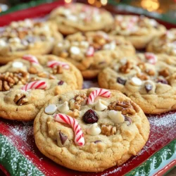 For these Kitchen Sink Christmas Cookies, you need a mix of tasty ingredients. Here’s the full list: - 2 ¼ cups all-purpose flour - 1 teaspoon baking soda - ½ teaspoon salt - 1 cup unsalted butter, softened - ¾ cup brown sugar, packed - ¾ cup granulated sugar - 2 large eggs - 1 teaspoon vanilla extract - 1 cup semi-sweet chocolate chips - ½ cup white chocolate chips - ½ cup crushed candy canes - ½ cup chopped walnuts or pecans - ½ cup dried cranberries or raisins - ½ teaspoon ground cinnamon Each ingredient plays a special role. The flour gives structure. The butter adds richness. Sugars bring sweetness, and eggs help bind everything. Chocolate chips add delight. Crushed candy canes give a festive crunch. Nuts add a nice texture, and dried fruit adds a hint of chewiness. The cinnamon warms up the flavor. Gather these items before you start. Having everything ready makes baking easy. Trust me; these cookies will become a holiday favorite! For the full recipe, check below! Start by preheating your oven to 350°F (175°C). This step is key. While the oven heats, line two baking sheets with parchment paper. This keeps the cookies from sticking. In a medium bowl, whisk together the all-purpose flour, baking soda, salt, and ground cinnamon. Make sure to mix them well. This helps to evenly distribute the leavening agents. Set this bowl aside for later. In a large mixing bowl, cream together the softened butter, brown sugar, and granulated sugar. Use an electric mixer on medium speed. Mix until the mixture is light and fluffy. This process takes about 3 to 5 minutes. Add the eggs, one at a time, beating well after each addition. Then, mix in the vanilla extract until combined. Gradually add the dry flour mixture to the wet mixture. Mix on low speed just until combined. Avoid overmixing; this keeps your cookies tender. Using a spatula, fold in the semi-sweet chocolate chips, white chocolate chips, crushed candy canes, chopped nuts, and dried cranberries. Make sure everything is evenly mixed. Each bite should offer a burst of flavor and texture. Using a tablespoon or cookie scoop, drop rounded balls of dough onto the prepared baking sheets. Leave space between each ball. Bake in the preheated oven for 10-12 minutes. The edges should be golden brown. The centers may seem soft, but they will firm up as they cool. After baking, let the cookies cool on the sheets for 5 minutes. Then, transfer them to wire racks to cool completely. For the full recipe, refer to the earlier section. To get the right texture, you need to pay close attention to a few details. First, measure your flour correctly. Too much flour can make cookies dry. Use a spoon to scoop flour into your cup, then level it off. This method helps you avoid adding too much. Next, don’t overmix the dough. Mix until the ingredients just blend together. Overmixing can lead to tough cookies. Lastly, try chilling the dough for 30 minutes before baking. This step helps the cookies hold their shape better. When you mix your dough, always start with soft butter. Cold butter doesn’t cream well, which affects the final result. Cream the butter and sugars until light and fluffy. This process adds air, making cookies soft and chewy. Add eggs one at a time, mixing well after each. This ensures even blending. When you add dry ingredients, mix on low speed. This way, you keep the air in the dough. Remember to fold in your mix-ins gently. This keeps your cookie dough thick and rich. Cooling cookies properly is key to keeping their texture. Let them sit on the baking sheet for about 5 minutes after baking. This helps them firm up. Then, transfer them to a wire rack to cool completely. For storage, keep your cookies in an airtight container. This helps maintain their freshness. You can also freeze these cookies. Just place them in a freezer bag. They will last for up to three months this way. Enjoy your Kitchen Sink Christmas Cookies any time! For the full recipe, check out the complete guide. {{image_2}} You can make these cookies your own with fun mix-ins. Here are some ideas: - Peanut butter chips for a nutty twist. - Toffee bits add a caramel crunch. - Marshmallows give a chewy texture. - Chopped dried fruits, like apricots or figs, bring sweetness. Try mixing and matching to find your favorite combo! Want to make these cookies gluten-free? Use a gluten-free flour blend. Look for blends that mimic all-purpose flour. This way, you keep the same great taste. Check the label to ensure it has xanthan gum. It helps bind the ingredients together. For a vegan version, swap out a few ingredients: - Use vegan butter instead of regular butter. - Substitute flax eggs for regular eggs. Mix 1 tablespoon of ground flaxseed with 2.5 tablespoons of water. Let it sit until it thickens. - Choose dairy-free chocolate chips to keep it vegan-friendly. With these swaps, you’ll still enjoy delicious, festive cookies! Feel free to explore these variations with the Full Recipe for Kitchen Sink Christmas Cookies. To keep your Kitchen Sink Christmas Cookies fresh, store them in an airtight container. This helps keep them soft and chewy. Layer the cookies with parchment paper to avoid sticking. If you have different types of cookies, store them separately. Mixing flavors can change their taste. You can freeze these cookies for later enjoyment. First, let the cookies cool completely. Place them in a single layer on a baking sheet. Freeze for about 2 hours, until solid. Then, transfer them to a freezer-safe bag or container. Label the bag with the date. They can last up to three months in the freezer. When stored properly, the cookies stay fresh for about one week at room temperature. If you freeze them, you can enjoy them for up to three months. Remember, they taste best within the first few weeks. For the freshest flavor, eat them soon after baking. You will want to savor these delightful treats. Enjoy every bite! Kitchen Sink Christmas Cookies get their name because they use many different mix-ins. You can add almost anything you like. This includes chocolate chips, nuts, and dried fruits. The idea is to throw in all your favorites, just like a kitchen sink collects everything. This makes each bite unique and fun! Yes, you can! Feel free to swap semi-sweet chocolate chips for dark chocolate or milk chocolate chips. You can even mix all three types of chocolate for a sweet treat. Each type adds its own flavor and richness. Experimenting with chocolate is a great way to personalize your cookies. To get a soft center, do not overbake your cookies. Bake them until they are golden brown around the edges but still soft in the middle. The cookies will continue to cook a bit after you take them out. You can also chill the dough for a bit before baking. This helps keep the center soft and chewy. If you need an egg substitute, you can use unsweetened applesauce or mashed banana. Use 1/4 cup of either for each egg. You can also try flax eggs. To make one, mix 1 tablespoon of ground flaxseed with 2.5 tablespoons of water. Let it sit for a few minutes to thicken. You can get creative with your cookie decorations! Try drizzling melted chocolate on top or adding sprinkles. Crushed candy canes make great holiday decorations too. You can even use icing to write fun messages. Let your imagination run wild to make these cookies festive and fun! This guide showed you how to make Kitchen Sink Christmas Cookies. We detailed ingredients, step-by-step instructions, and tips for the perfect cookies. You learned about variations and how to store them for later. Experiment with mix-ins and flavors to make it your own. The more you bake, the better you’ll get at it. Have fun and enjoy sharing these delicious cookies with others!