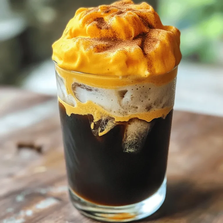 - Coconut Milk - Pumpkin Puree - Maple Syrup - Vanilla Extract - Pumpkin Pie Spice - Optional Garnish To make a great Dairy-Free Pumpkin Cold Foam, you need just a few ingredients. Each one plays a key role in taste and texture. I recommend using full-fat coconut milk. It gives a rich, creamy feel. Pumpkin puree is the star of this recipe. It adds sweetness and flavor. Maple syrup brings a touch of natural sweetness. You can adjust the amount based on your taste. For extra flavor, add vanilla extract and pumpkin pie spice. These help to enhance the pumpkin flavor. At the end, I suggest a sprinkle of cinnamon as an optional garnish. It adds a nice touch and looks great. - Plant-Based Creamers - Almond Milk Options - Oat Milk Benefits If you want to switch things up, there are excellent dairy alternatives. Plant-based creamers offer a creamy texture without dairy. They come in many flavors, so you can pick one that suits your taste. Almond milk is another popular choice. It has a lighter feel but still tastes great. Just be sure to use unsweetened almond milk to keep the sweetness balanced. Oat milk is a fantastic option too. It has a naturally sweet taste and a creamy texture. This can really enhance your pumpkin cold foam. Each of these alternatives will help you create a delicious drink. For the full recipe, check out the method above. Mixing Coconut Milk and Pumpkin Start by taking one cup of coconut milk. I like to use full-fat for creaminess. In a medium bowl, add 1/4 cup of pure pumpkin puree. Mix them well until the blend is smooth and creamy. The coconut milk adds richness, while the pumpkin gives flavor. Adding Sweeteners and Spices Next, add one tablespoon of maple syrup. Adjust it based on your taste. Then, mix in one teaspoon of vanilla extract. Finally, sprinkle in half a teaspoon of pumpkin pie spice. Whisk everything together until it's fully combined. You want the mixture to thicken slightly for the foam. Blending Techniques Transfer your pumpkin mix to a blender. Blend it on high for about one to two minutes. You are aiming for a light and frothy texture. This step is key for that airy foam. Achieving the Right Consistency If your foam seems too thin, blend a bit longer. You want it thick enough to sit on top of your drink. If it’s too thick, add a splash of coconut milk and blend again. Ideal Beverages for Topping Fill a glass with ice cubes. Pour your favorite cold coffee or brewed chai tea over the ice. The cold foam pairs well with both drinks. It adds creaminess and a nice flavor. Presentation Tips Spoon the creamy pumpkin foam generously on top of your drink. For a special touch, dust a pinch of cinnamon on top. It looks pretty and adds extra flavor. Enjoy your Dairy-Free Pumpkin Cold Foam! For the full recipe, click here. To get that creamy cold foam, you need to mix well. Start with coconut milk and pumpkin puree. Make sure they blend smoothly. If the mix separates, try whisking longer. The goal is a thick foam that stays together. For creaminess, use full-fat coconut milk. This gives a rich texture. When you blend, do it at high speed. This adds air and makes it light and fluffy. To spice up your foam, try adding more flavors. Cinnamon and nutmeg can bring warmth. A dash of ginger adds a nice kick. You can also use cardamom or allspice for a twist. If you want to change the sweetness, use agave syrup or honey. These can replace maple syrup. Just adjust to your taste. Remember, a little goes a long way! You can find the complete recipe in the Full Recipe section. {{image_2}} You can easily switch up the flavor of your dairy-free pumpkin cold foam. Here are two fun ideas: - Chocolate Pumpkin Foam: Add 1-2 tablespoons of cocoa powder when mixing. This rich flavor pairs great with coffee or chai. - Vanilla Cinnamon Foam: Mix in 1 teaspoon of ground cinnamon and an extra splash of vanilla. This gives a warm, cozy taste perfect for fall. If you want to enjoy this foam but need some changes, try these options: - Low-Sugar Options: Use a sugar substitute like stevia or monk fruit. Adjust the amount to match your taste. - Nut-Free Alternatives: If you have nut allergies, use oat milk or soy milk instead of coconut milk. Both options work well and keep the foam creamy. Feel free to get creative with these variations and modifications. You can make this pumpkin cold foam fit your tastes and needs. For the full recipe, check out the link above. To keep your dairy-free pumpkin cold foam fresh, use an airtight container. Glass jars work well. Leave a little space at the top for expansion. Store it in the fridge. The foam will stay good for 3 to 5 days. If you notice any changes in smell or look, it's best to toss it. You can use leftover foam in many ways. Try adding it to smoothies for a creamy texture. It also works great on pancakes or waffles. You can even stir it into oatmeal for a fall twist. For meal prep, make a big batch and divide it into smaller containers. This way, you can enjoy it throughout the week. To make your foam thicker, blend it longer. The air you add helps create volume. Aim for about 1-2 minutes in the blender. You can also try these ingredient adjustments: - Add more pumpkin puree. This gives a thicker texture. - Use less coconut milk. Reducing the liquid will boost creaminess. Yes, you can use different types of milk. Here are some good substitutes: - Almond milk. It has a light flavor and is easy to find. - Oat milk. This adds a nice creaminess and works well in drinks. - Soy milk. It's rich and can also be a great option. Yes, this recipe is vegan-friendly! Here’s why: - Coconut milk is plant-based and dairy-free. - Pumpkin puree is pure vegetable goodness. - Maple syrup is a natural sweetener from trees. If you want to make it even more vegan-friendly, you can use agave syrup instead of maple syrup. It’s a great alternative! You learned how to make a delicious pumpkin foam. We explored key ingredients like coconut milk and pumpkin puree, along with creamy dairy alternatives. I shared easy steps for mixing and serving, with tips for the best texture. You discovered fun flavor twists and how to store leftovers effectively. Experiment with variations to find your favorite. This foam will enhance many drinks and meals. Enjoy your kitchen adventures and make it uniquely yours!