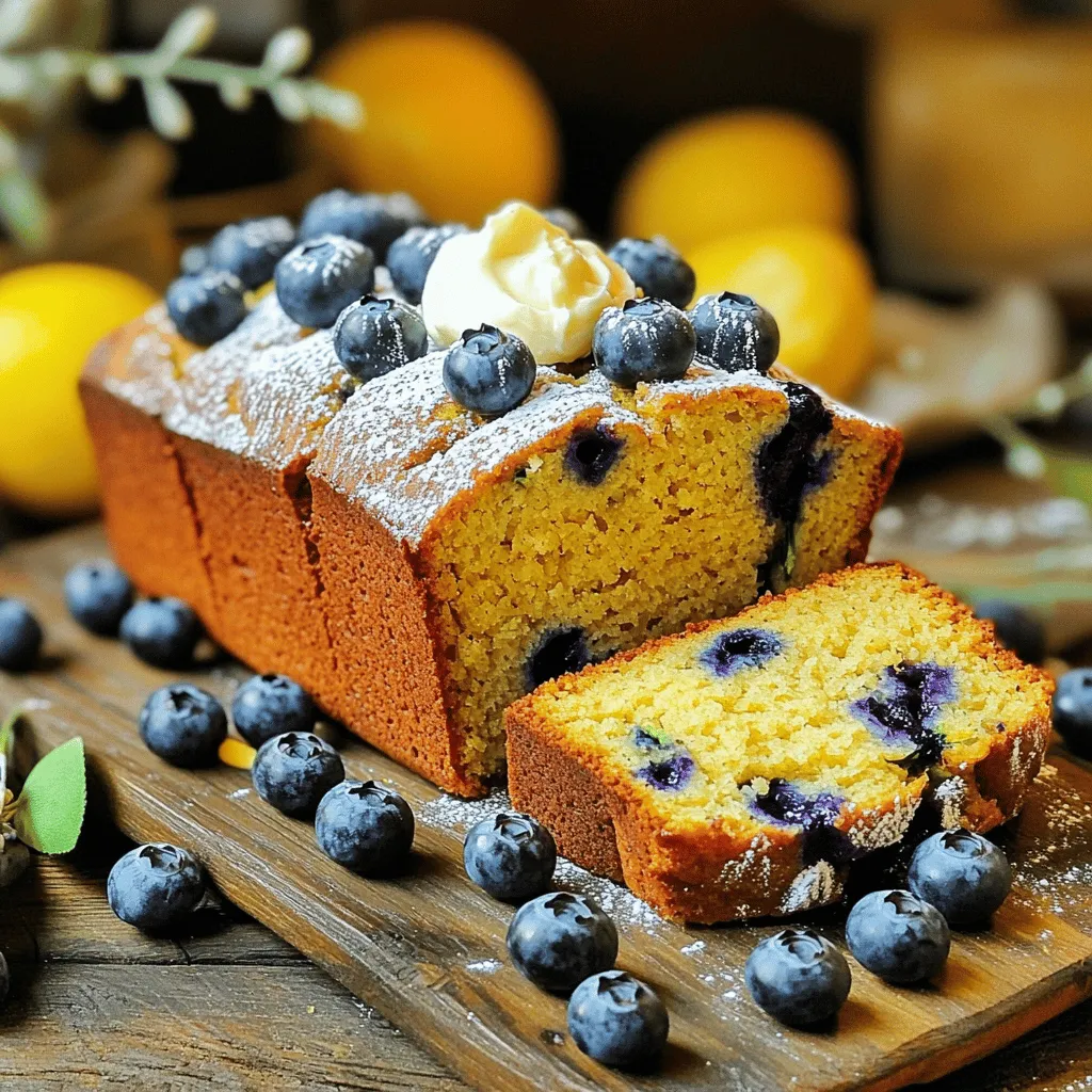 To make a tasty lemon blueberry zucchini bread, you need a few key items. Here is a list of the main ingredients: - 1 cup grated zucchini (about 1 medium zucchini) - 1 cup fresh blueberries (you can use frozen, just thaw and drain) - 1/2 cup granulated sugar - 1/2 cup brown sugar - 2 large eggs - 1/3 cup vegetable oil - 1/4 cup plain yogurt (or applesauce for a lighter option) - 1 teaspoon vanilla extract - 1 teaspoon lemon zest - 1 tablespoon lemon juice - 1 1/2 cups all-purpose flour - 1 teaspoon baking soda - 1/2 teaspoon baking powder - 1/2 teaspoon salt - 1 teaspoon ground cinnamon These ingredients blend well to create a sweet and moist bread. The zucchini adds moisture, while the blueberries bring bursts of flavor. You can change up the recipe with some fun add-ins. Try adding: - 1/2 cup chopped walnuts or pecans for added crunch - A sprinkle of poppy seeds for extra texture - A dash of nutmeg for a warm spice flavor If you want to make swaps, use coconut oil instead of vegetable oil. You can also use almond milk in place of yogurt for a dairy-free option. Accurate measuring is key to great baking. Here are some tips: - Use a kitchen scale for precise ingredient weights. - Spoon flour into your measuring cup, then level it off with a knife to avoid packing it down. - For brown sugar, pack it tightly into your measuring cup to get the right amount. By following these tips, you will ensure your lemon blueberry zucchini bread turns out perfectly every time. For the complete instructions, check out the Full Recipe. Start by gathering all your ingredients. You will need: - 1 cup grated zucchini - 1 cup fresh blueberries - 1/2 cup granulated sugar - 1/2 cup brown sugar - 2 large eggs - 1/3 cup vegetable oil - 1/4 cup plain yogurt - 1 teaspoon vanilla extract - 1 teaspoon lemon zest - 1 tablespoon lemon juice - 1 1/2 cups all-purpose flour - 1 teaspoon baking soda - 1/2 teaspoon baking powder - 1/2 teaspoon salt - 1 teaspoon ground cinnamon - Optional: 1/2 cup chopped walnuts or pecans Grate the zucchini first. This helps it mix well. Measure out all your dry and wet ingredients. In a large bowl, mix the grated zucchini, sugars, eggs, oil, yogurt, vanilla, lemon zest, and lemon juice. Whisk them well until smooth. In another bowl, combine your flour, baking soda, baking powder, salt, and cinnamon. Stir these dry ingredients together. Now, add the dry mix to the wet mix. Stir gently until they just combine. Be careful not to overmix; this keeps your bread light and fluffy. Finally, fold in the blueberries and nuts, if you’re using them. Pour the batter into a greased 9x5-inch loaf pan. Smooth the top with a spatula. Bake your bread at 350°F (175°C) for 55 to 65 minutes. You’ll know it’s done when a toothpick comes out clean. Once baked, let the bread cool in the pan for about 10 minutes. Then, move it to a wire rack to cool fully. For the full recipe, check the detailed instructions. To get the best moisture in your bread, start with the zucchini. Grate it finely and squeeze out excess water. This keeps the bread from getting soggy. Use plain yogurt or applesauce to add moistness without too much fat. These ingredients also help keep your bread light and fluffy. One mistake is overmixing the batter. Mix just until the dry ingredients are combined. Overmixing can make the bread tough. Also, don’t skip the baking soda and baking powder. They help the bread rise. Lastly, make sure to measure your ingredients correctly. Too much flour can dry out the bread. To bake evenly, always preheat your oven. This helps the bread cook through. Use a light-colored loaf pan for even heat distribution. If your pan is dark, it can burn the edges. Place the pan in the center of the oven, away from the walls. This ensures good airflow around the bread. For more details, check the Full Recipe. {{image_2}} You can easily make this bread gluten-free. Just swap the all-purpose flour for a gluten-free blend. Look for a mix that includes xanthan gum for structure. This change keeps the bread light and fluffy. The taste remains delicious! To make this recipe vegan, replace eggs with flax eggs. Mix one tablespoon of ground flaxseed with three tablespoons of water. Let it sit for five minutes until it thickens. You can also use almond milk instead of yogurt. This keeps the bread moist and tasty. Want to add a twist? Try adding nuts for a crunch. Chopped walnuts or pecans work great. You could also include a hint of ginger for a spicy kick. Another idea is to fold in some lemon zest for extra zing. You can explore endless flavor options with this recipe. Check out the Full Recipe for more ideas! To keep your lemon blueberry zucchini bread fresh, store it in an airtight container. Place it at room temperature for up to three days. If you live in a warm area, you can refrigerate it to extend its life. Just remember that refrigeration may change the bread's texture slightly. If you want to save some for later, freezing is a great option. First, let the bread cool completely. Then, wrap it tightly in plastic wrap. Place the wrapped bread in a freezer bag or container. This method can keep it fresh for up to three months. When you're ready to enjoy it, just thaw it in the fridge overnight. When you want to eat the bread again, reheating can help restore its lovely texture. Preheat your oven to 350°F (175°C). Unwrap the bread and place it on a baking sheet. Heat for about 10-15 minutes, or until warm. For a softer crust, you can wrap it in foil while reheating. This will help keep it moist and delicious. Yes, you can use frozen blueberries. Just thaw and drain them before adding. This step helps prevent extra moisture, which can make your bread soggy. Frozen blueberries might burst more during mixing, but they still taste great! To check if your bread is done, insert a toothpick into the center. If it comes out clean or with a few crumbs, your bread is ready. The top should be golden brown. If the toothpick has wet batter, bake for a few more minutes. If you don’t have zucchini, try grated carrots or apples. Both options add moisture and sweetness. You can even use mashed bananas for a fun twist. Just keep the same amount for a balanced texture. For more ideas, check the Full Recipe. This blog post covered how to make tasty lemon blueberry zucchini bread. We looked at the key ingredients, along with options and tips for baking success. Each step ensures your bread is moist and tasty. We also explored variations for gluten-free and vegan diets. Lastly, I shared storage tips for keeping your bread fresh. Baking can be fun and rewarding. Don’t be afraid to try new flavors. Happy baking!