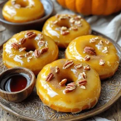To make these delightful maple glazed pumpkin donuts, gather the following ingredients: - 1 cup canned pumpkin puree - 1/2 cup brown sugar - 1/4 cup granulated sugar - 1/2 cup vegetable oil - 2 large eggs - 1 teaspoon vanilla extract - 2 teaspoons baking powder - 1 teaspoon baking soda - 1 teaspoon ground cinnamon - 1/2 teaspoon ground nutmeg - 1/2 teaspoon salt - 2 1/2 cups all-purpose flour - 1/4 cup maple syrup (for glaze) - 1 cup powdered sugar (for glaze) - 2 tablespoons milk or dairy-free alternative (for glaze) Each measurement is key for the best taste. If you want to swap ingredients, here are some ideas: - Use coconut oil instead of vegetable oil for a richer flavor. - Replace granulated sugar with coconut sugar for a deeper taste. - For a dairy-free option, replace milk with almond or oat milk. If you don't have eggs, a flaxseed or chia seed mixture works great. Just mix one tablespoon of seeds with three tablespoons of water and let it sit for a few minutes. Choosing fresh and high-quality ingredients makes a big difference. Here are my tips: - Use pure pumpkin puree, not pumpkin pie filling. The filling has added sugars and spices. - Check your spices for freshness; they lose flavor over time. - Use fresh eggs for better texture and taste. - When buying flour, look for unbleached all-purpose flour for a finer taste. Using quality ingredients helps make your donuts soft and tasty. For the full recipe, check out the details on making these perfect treats! Start by preheating your oven to 350°F (175°C). This temperature helps the donuts bake evenly. While the oven warms, lightly spray your donut pan with non-stick spray. This will stop the donuts from sticking. Make sure to coat each cavity well for easy removal later. Take a large mixing bowl and add the pumpkin puree. Next, add the brown sugar and granulated sugar. Pour in the vegetable oil, then crack in the two large eggs. Add the vanilla extract last. Use a whisk to mix everything together until it is smooth. You want to blend the wet ingredients well so the flavors mix. In another bowl, mix the dry ingredients. Combine the baking powder, baking soda, ground cinnamon, ground nutmeg, salt, and all-purpose flour. Stir the dry mixture well to break up any lumps. This step is key as it ensures that the baking powder and spices spread evenly through the donuts. Now, take the dry mixture and add it to the bowl with the wet ingredients. Gently fold them together until you see no more streaks of flour. Be careful here; overmixing can make the donuts tough. Once mixed, carefully spoon the batter into the donut pan, filling each cavity about 3/4 full. Bake the donuts for 10-12 minutes. To check for doneness, insert a toothpick into the center. If it comes out clean, your donuts are ready! Let them cool in the pan for 5 minutes before moving them to a wire rack. While your donuts are cooling, it’s time to make the maple glaze. In a bowl, whisk together the maple syrup, powdered sugar, and milk. Adjust the glaze thickness by adding more milk for a thinner glaze or more powdered sugar for a thicker one. Once your donuts are cool, dip the tops into the glaze. Let excess glaze drip off before placing them on a wire rack to set. For the best look, arrange the donuts on a decorative plate and enjoy! You can find the Full Recipe for more details. To get soft and fluffy donuts, do not overmix your batter. Mix just until you see no flour streaks. Use room temperature ingredients for a smoother blend. Also, be sure to grease your donut pan well. This helps the donuts release easily after baking. Baking at 350°F gives you the right heat for a golden finish. For a shiny and smooth glaze, dip the tops of the donuts into the glaze while they are still warm. This helps the glaze stick better. Let the excess drip off before placing them on a wire rack. If you want a thicker glaze, add more powdered sugar. For a thinner glaze, add a bit more milk. You can even drizzle some extra glaze on top for a fun look. Avoid overmixing your batter. This makes the donuts tough. Don’t forget to preheat your oven. It ensures even baking. If you bake the donuts too long, they will dry out. Check for doneness with a toothpick. If it comes out clean, they are ready. Lastly, let the donuts cool completely before glazing. If they are warm, the glaze will melt off. For more tips, check out the full recipe for Maple Glazed Pumpkin Donuts! {{image_2}} You can easily switch up the flavors of your maple glazed pumpkin donuts. Add chocolate chips for a rich taste. Mix in chopped nuts for crunch. You might also try spices like ginger or allspice. These changes bring new life to a classic treat. To make these donuts gluten-free, swap all-purpose flour for a gluten-free blend. Look for a blend that has a good mix of flours and starches. This keeps the texture light and fluffy. Always check labels for safe, gluten-free ingredients. If you want a vegan version, replace the eggs with flax eggs. Mix one tablespoon of flaxseed meal with three tablespoons of water. Let it sit for about five minutes to thicken. You can also use almond milk instead of dairy milk in the glaze. These swaps keep the flavor intact while making it plant-based. For the full recipe, check the section above. Enjoy experimenting! After enjoying your maple glazed pumpkin donuts, you may have some left. To keep them fresh, store the donuts in an airtight container. Place a piece of parchment paper between layers if you stack them. This keeps the glaze from sticking. Store them at room temperature for up to three days. If they last longer, move them to the fridge for up to a week. Freezing donuts is a great way to save extra treats for later. Let the donuts cool completely before freezing. Wrap each donut in plastic wrap, then place them in a freezer bag. Squeeze out as much air as possible before sealing. You can freeze them for up to three months. When you want one, just take it out and let it thaw at room temperature. Reheating donuts can bring back their fresh taste. For the best results, use an oven. Preheat the oven to 350°F (175°C). Place the donuts on a baking sheet and warm them for about 5-7 minutes. This helps the glaze soften again and keeps the donut moist. If you prefer, you can also use a microwave. Heat each donut for about 10-15 seconds. But be careful not to overheat, or they will get tough. Enjoy your donuts warm! To thicken the glaze, add more powdered sugar. Start with a small amount and whisk. Keep adding until it reaches your desired thickness. A thicker glaze sticks better to the donuts. This makes them look even more delicious! Yes, you can use homemade pumpkin puree. Just make sure to remove excess moisture. This helps keep your donuts from becoming too wet. The flavor will be fresh and vibrant, adding a personal touch to your treats. You can use a few options as egg substitutes. Try using 1/4 cup of applesauce or mashed banana for each egg. You can also use flaxseed meal mixed with water. Just mix 1 tablespoon of flaxseed meal with 2.5 tablespoons of water and let it sit for a few minutes. These donuts stay fresh for about two days at room temperature. If you want them to last longer, store them in an airtight container in the fridge. They can last up to a week this way. For even longer storage, freeze them for up to three months. Just warm them up before serving for a fresh taste! We covered a lot in this post. We looked at key ingredients and their quality. You learned how to mix, bake, and glaze your donuts step by step. I shared tips for great texture and common mistakes. We also explored fun variations, storage methods, and answered common questions. I hope this guide makes you excited to bake. Enjoy your homemade donuts, and remember, practice makes perfect!