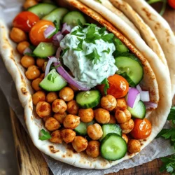 To make roasted chickpea gyros, gather these items: - 1 can (15 oz) chickpeas, drained and rinsed - 2 tablespoons olive oil - 1 tablespoon smoked paprika - 1 teaspoon garlic powder - 1 teaspoon ground cumin - Salt and pepper to taste - 4 pita breads - 1 cup cucumber, diced - 1 cup cherry tomatoes, halved - ½ red onion, thinly sliced - ½ cup tzatziki sauce - Fresh parsley, chopped (for garnish) These ingredients work together to create a tasty and filling meal. The chickpeas serve as the star of the dish. They provide protein and fiber, making this meal healthy. While the gyros are delicious as is, you may want to add some garnishes. Here are some ideas: - Feta cheese, crumbled - Sliced olives - Extra fresh herbs, like dill or mint These garnishes can enhance the flavor and make your gyros even more special. You can mix and match to find what you love. If you can't find something on the list, don't worry! Here are some swaps you can try: - Swap chickpeas for canned black beans for a different taste. - Use avocado instead of tzatziki for a creamy touch. - Try whole wheat pita for a healthier option. Feel free to get creative. Cooking is all about personal preference. You can make this recipe your own! For the complete recipe, check out the Full Recipe. First, you need to preheat your oven to 400°F (200°C). This step is key for crispy chickpeas. While the oven heats, gather your chickpeas. Drain and rinse one can of chickpeas. Place them in a medium bowl. Next, add 2 tablespoons of olive oil. Then, sprinkle in 1 tablespoon of smoked paprika, 1 teaspoon of garlic powder, and 1 teaspoon of ground cumin. Don’t forget salt and pepper to taste! Mix everything well, so all the chickpeas get coated in those tasty spices. Once your oven is hot, spread the chickpeas in a single layer on a baking sheet. Make sure they are not crowded. This helps them roast evenly. Place the baking sheet in the oven. Roast for about 25-30 minutes. Halfway through, shake the pan to move the chickpeas around. This ensures they cook well and get nice and crispy. After the chickpeas are roasted, take them out of the oven and let them cool for a minute. While they cool, warm your pita breads in the oven or on a skillet for about one minute. This makes them soft and easy to fold. Now, it’s time to build your gyros! Take a warm pita and fill it with roasted chickpeas. Next, add a mix of diced cucumber, halved cherry tomatoes, and sliced red onion. Top it all off with a big scoop of tzatziki sauce. For a fresh touch, sprinkle some chopped parsley on top. For more details, check the Full Recipe. To get the best roasted chickpeas, start with dry chickpeas. Make sure to drain and rinse them well. Moisture can make them soggy. After mixing them with oil and spices, spread them out on the baking sheet. This helps them roast evenly. Roast them for 25 to 30 minutes. Shake the pan halfway through to avoid burning. You want them crunchy and golden. The right seasonings can turn good chickpeas into great ones. I love using smoked paprika for a rich taste. Garlic powder adds depth without being too strong. Ground cumin gives a warm, earthy flavor. Feel free to adjust the salt and pepper to your liking. You can also try adding cayenne pepper for a kick. Experiment with herbs like oregano or thyme for a different twist. Presentation matters when serving your roasted chickpea gyros. I like to serve them on a wooden board. Wrap each gyro in parchment paper for a rustic look. This adds a fun touch to the meal. Don’t forget to add a side of tzatziki sauce for dipping. It pairs perfectly with the flavors in the gyros. Fresh parsley on top makes the dish pop with color. For the full recipe, check out the details above! {{image_2}} You can swap out tzatziki for different sauces. Try hummus for a creamy twist. A tahini sauce adds a nutty flavor. If you want some heat, drizzle on sriracha or hot sauce. Each sauce gives a new taste to your gyros. Mix and match to find your favorite. Boost the nutrition and taste with more veggies. Try adding bell peppers, shredded carrots, or spinach. You can even use roasted veggies like zucchini or eggplant. These additions make your gyros colorful and tasty. Plus, they add crunch and freshness. If you need gluten-free options, use lettuce wraps instead of pita. This swap gives you a light and fresh meal. For low-carb, skip the pita and load up on chickpeas and veggies. You can also use cauliflower wraps, which work great. These options keep your meal healthy and fun. For the full recipe, check out the detailed steps above. Enjoy your Roasted Chickpea Gyros! To store your leftovers, place the gyros in an airtight container. This keeps them fresh. You can store them in the fridge for up to three days. Make sure to separate the roasted chickpeas from the veggies and sauce. This way, they stay crispy and do not get soggy. When you are ready to enjoy your leftovers, preheat your oven to 350°F (175°C). Place the roasted chickpeas on a baking sheet. Heat them for about 10 minutes. This helps them regain their crunch. For the pita, wrap it in foil and warm it in the oven for 5 minutes. This keeps it soft and tasty. If you want to freeze the roasted chickpeas, place them in a freezer-safe bag. Remove as much air as possible before sealing. You can freeze them for up to three months. When you are ready to eat, thaw them in the fridge overnight. Then, reheat them in the oven as mentioned earlier. Enjoy the Full Recipe for more details on making these delicious gyros! Yes, you can make Roasted Chickpea Gyros ahead of time. Prepare the roasted chickpeas and tzatziki sauce. Store them in separate containers in the fridge. You can also chop your veggies and keep them in a bowl. When you are ready to eat, warm the pita bread and assemble your gyros. This makes meal prep easy and saves time during busy days. Warming pita bread is simple. You can use the oven or a skillet. For the oven, preheat it to 350°F (175°C). Wrap the pita in foil and warm for about 5 minutes. If you use a skillet, place it on medium heat. Heat each pita for about 30 seconds on each side. This makes your pita soft and warm, perfect for filling. Making tzatziki sauce at home is easy. Combine 1 cup of Greek yogurt with 1 small cucumber, shredded and drained. Add 1 clove of minced garlic, 1 tablespoon of lemon juice, and salt to taste. Mix everything well and let it sit in the fridge for at least 30 minutes. This helps the flavors blend together. Now you have a fresh, tasty sauce for your gyros! For the full recipe, check out the Roasted Chickpea Gyros section. We explored how to make tasty Roasted Chickpea Gyros. You learned the key ingredients and optional garnishes. I shared step-by-step instructions for roasting chickpeas and assembling your gyros. Tips on roasting and serving for the best flavor were also included. Plus, we discussed variations for sauces and veggies, and how to store leftovers. Experiment with ingredients and flavors. Enjoy your healthy meals!