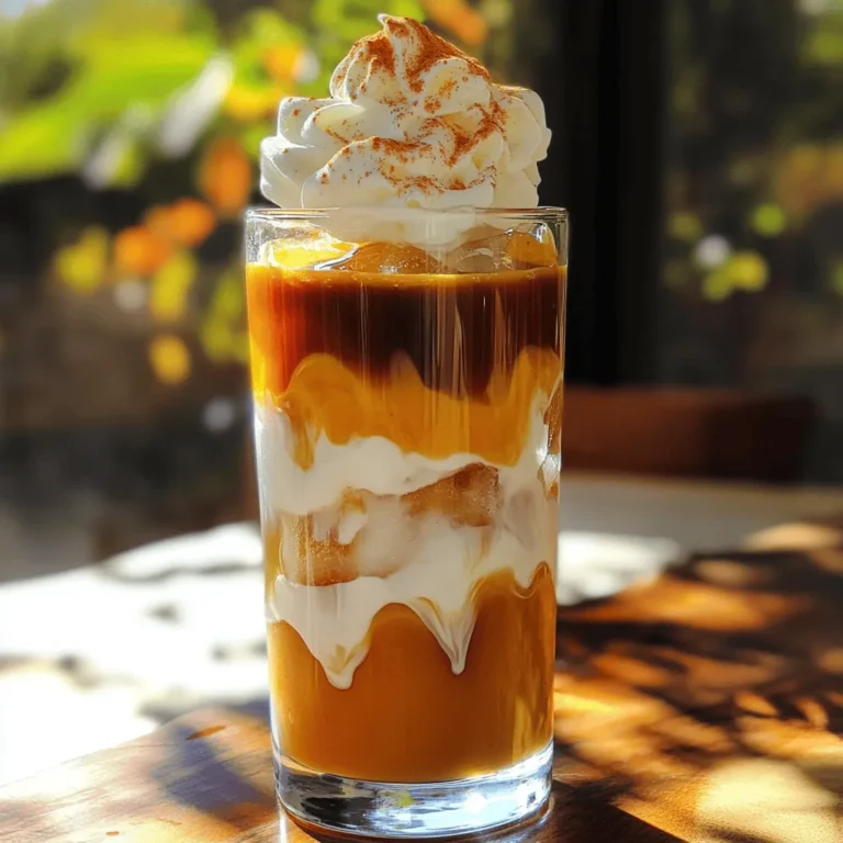 - 1 cup cold brew coffee - ½ cup milk (dairy or plant-based) - 2 tablespoons pumpkin puree - 1 tablespoon maple syrup (or sweetener of choice) - ½ teaspoon vanilla extract - ½ teaspoon pumpkin spice blend - Whipped cream for topping - Additional pumpkin spice for garnish - Ice cubes For the best creaminess, I love using whole milk or oat milk. They add richness to the drink. If you want a lighter option, almond milk works well too. You can also try coconut milk for a tropical twist. If you can't find pumpkin puree, you can use sweet potato puree or butternut squash puree. They bring a nice sweetness and flavor. You can even mash cooked pumpkin if fresh pumpkin is available. Using fresh pumpkin gives your drink a vibrant flavor. It also adds a lovely texture. Fresh pumpkin has more nutrients than canned. If fresh pumpkin is out of season, you can use canned pumpkin puree. Just look for 100% pumpkin with no added sugar. This will keep your drink tasty all year round. 1. Whisk the pumpkin mixture: In a small bowl, combine 2 tablespoons of pumpkin puree, 1 tablespoon of maple syrup, ½ teaspoon of vanilla extract, and ½ teaspoon of pumpkin spice. Whisk until smooth and creamy. This mixture gives your drink that rich pumpkin flavor. 2. Fill glass with ice: Take a tall glass and fill it with ice cubes. This will keep your drink nice and cold. 1. Pouring cold brew coffee: Next, pour in 1 cup of cold brew coffee over the ice. The cold brew makes the drink smooth and refreshing. 2. Layering the milk: Slowly pour ½ cup of milk over the coffee. This creates a lovely layered look. You can use any milk you like, dairy or plant-based. 1. Adding whipped cream: Top your drink with a generous dollop of whipped cream. This adds a sweet and creamy finish to your cold brew. 2. Garnishing with pumpkin spice: Finally, sprinkle a pinch of pumpkin spice on top of the whipped cream. This gives your drink an extra flavor boost and makes it look pretty. Now, you can enjoy this tasty Pumpkin Cream Cold Brew, just like the one from your favorite coffee shop. For the full recipe, check out the details above! To enhance the pumpkin flavor, use fresh pumpkin puree. This gives a rich taste. You can also add a little more pumpkin spice. A touch of cinnamon or nutmeg can deepen the flavor. For balancing sweetness, taste as you mix. Start with one tablespoon of maple syrup. If you like it sweeter, add more bit by bit. Avoid making it too sweet, as it can overpower the pumpkin and coffee. Frothing milk can make your drink feel luxurious. Use a milk frother for the best results. Heat your milk slightly, then froth until light and airy. If you want a creamier texture, try heavy cream or half-and-half. These options add richness. For a dairy-free choice, use oat milk or cashew milk. Both provide creaminess without dairy. Creative serving suggestions can make your drink pop! Use clear glassware to show off the layers. A tall glass highlights the rich colors of the drink. Consider adding a fun straw or garnish. You can use candy corn or cinnamon sticks as stirrers. These little touches make your drink more inviting. A sprinkle of extra pumpkin spice on top adds flair. {{image_2}} You can change up your drink by using different spices. Try chai spices instead of the usual pumpkin spice. Chai spices add a nice warmth and depth. You might also want to add chocolate for a mocha flavor. Just mix in chocolate syrup or cocoa powder. This gives your drink a rich, sweet twist. If you want a dairy-free drink, use plant-based milk. Almond, oat, or coconut milk work well. Each gives a unique taste and texture. For sweeteners, maple syrup is a great choice. You can also use agave or other vegan sweeteners. These keep your drink sweet without dairy. If you don't have cold brew, you can use regular brewed coffee. Just cool it down before using it in your drink. Iced coffee is another option. Brew your coffee strong and pour it over ice. This keeps the flavor bold and fresh. For more details, check out the Full Recipe for the perfect Pumpkin Cream Cold Brew! To keep pumpkin puree fresh, store it in an airtight container. Put it in the fridge for up to five days. If you have more puree than needed, freeze it in ice cube trays. Once frozen, transfer the cubes to a freezer bag. This way, you can use just what you need later. Brewed coffee stays fresh for about a week in the fridge. Use a sealed container to keep out air and light. This helps preserve the flavor. If you notice any off smells, it's best to discard the coffee. Busy mornings don't have to mean skipping this tasty drink. You can prepare the pumpkin mixture a day ahead. Just whisk together the pumpkin puree, maple syrup, vanilla, and pumpkin spice. Store it in the fridge in a sealed jar. In the morning, mix it into your cold brew. For completed drinks, store them in the fridge for up to 24 hours. Use a covered glass jar to keep the flavors fresh. Pumpkin puree lasts about five days in the fridge. In the freezer, it can last up to six months. Always check for any signs of spoilage before using. Cold brew coffee is best within a week. For the best flavor, drink it fresh. If you prepare the pumpkin cream ahead, use it within two days for the best taste. Enjoy your delicious drink at its peak flavor! To make it taste like Starbucks, focus on the creaminess and spice. Key differences in ingredients include using high-quality cold brew and the right milk. Starbucks uses a rich cream, so consider using whole milk or heavy cream for that smooth texture. To replicate the exact flavor, add a dash more pumpkin spice. The right balance of sweetness is key. The maple syrup in the recipe adds a nice touch, just like their syrups. Taste as you go to get the flavor just right. Yes, you can prep parts of this recipe in advance. The pumpkin mixture keeps well in the fridge for about three days. For best results, store it in an airtight container. When ready to serve, just mix it with cold brew and milk. You can also brew a big batch of cold brew coffee. Store it in the fridge for up to two weeks for easy access. If you don’t have pumpkin puree, consider using butternut squash puree or sweet potato puree. These alternatives work well and offer a similar taste. You can also use applesauce for a different flavor twist. Store any leftover puree in an airtight container in the fridge for up to a week. To reduce calories, use less maple syrup or try a sugar substitute like stevia. You can also switch to unsweetened almond milk or oat milk, which have fewer calories than regular milk. These changes will keep the taste rich while cutting down on sugar. Always taste as you adjust to maintain a good flavor balance. This blog post covered how to create a delicious Pumpkin Cream Cold Brew. We discussed key ingredients and tips to enhance flavor and creaminess. You learned about seasonal ingredients and alternatives that fit your needs. We also shared variations for different tastes, along with storage and prep suggestions. In conclusion, making this drink at home can be rewarding and fun. Enjoy your tasty creation and feel free to experiment with flavors!