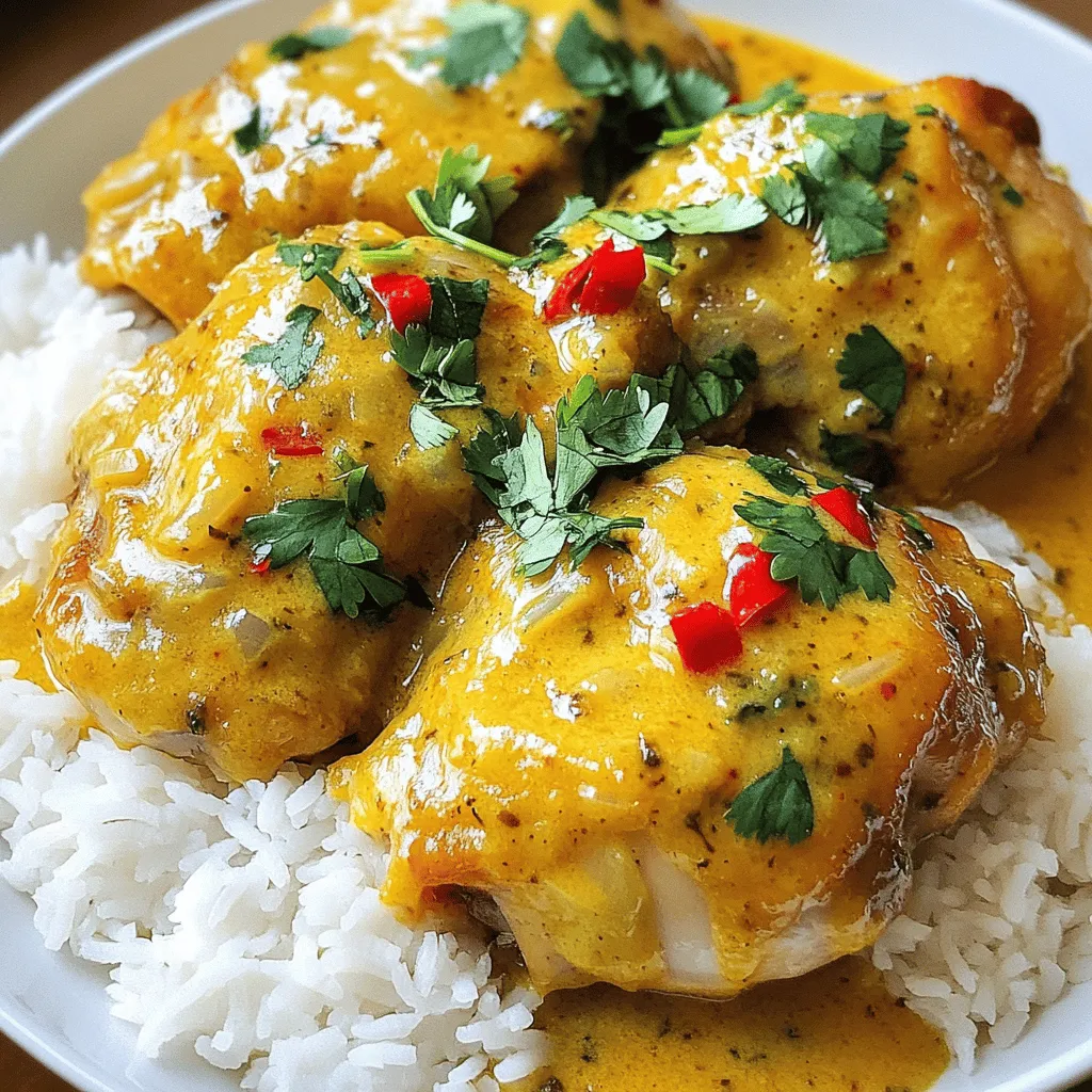 - 1.5 lbs chicken thighs (boneless and skinless) - 1 can (14 oz) coconut milk - 2 tablespoons olive oil - 1 medium onion, finely chopped - 4 cloves garlic, minced - 1-2 red chili peppers, finely chopped - 1 teaspoon ground cumin - 1 teaspoon paprika - 1 tablespoon fresh lime juice - Salt and pepper to taste - Fresh cilantro, chopped (for garnish) - Cooked rice (to serve) Gather these ingredients to create a rich and vibrant dish. The chicken thighs provide a tender base. Coconut milk adds a creamy texture. Olive oil keeps everything moist. Next, we have the aromatics. Onion, garlic, and chili peppers form a flavor-packed trio. They create a warm and inviting aroma as they cook. Now, let's talk about the spices. Ground cumin and paprika bring depth to the dish. A splash of lime juice brightens the flavors. Don't forget salt and pepper for balance. Fresh cilantro adds a lovely touch at the end. With these ingredients ready, you're set to make the Spicy Brazilian Coconut Chicken. Check the [Full Recipe] for detailed steps to follow. Enjoy the cooking journey! To start, you need to marinate the chicken. In a bowl, combine the chicken thighs, coconut milk, lime juice, ground cumin, paprika, salt, and pepper. Mix well to coat the chicken evenly. This step is key for flavor. Let the mixture sit for at least 30 minutes. If you have more time, let it marinate for up to 2 hours. The longer it sits, the better the taste. Next, it's time to sauté the aromatics. In a large skillet, heat the olive oil over medium heat. Add the finely chopped onion and sauté for about 5 minutes. You want the onion to become soft and translucent. After that, add the minced garlic and chopped chili peppers. Cook for another 2 minutes until everything smells amazing. Now, let’s cook the chicken. First, remove the chicken from the marinade. Make sure to set the marinade aside for later. Place the chicken thighs in the skillet. Cook them for about 5-6 minutes on each side until they are golden brown. This step gives the chicken a nice color and flavor. Once browned, pour the reserved marinade into the skillet with the chicken. Bring this to a gentle simmer. Cover the skillet and cook for 15-20 minutes. The chicken should be cooked through with an internal temperature of 165°F (75°C). After cooking, taste the dish and adjust the seasoning to your liking. You can add more salt or pepper if needed. For the final touch, garnish with fresh chopped cilantro. Serve your spicy coconut chicken over cooked rice. This helps soak up the delicious sauce. Enjoy your meal! To get the best flavor, marinate the chicken for at least 30 minutes. If you have time, let it sit for up to 2 hours. This lets all the spices soak in well. The coconut milk, lime juice, and spices work together to make the chicken tasty. Don't rush this step. For the best texture, start by browning the chicken. Heat your skillet on medium heat and add the chicken. Cook each side for about 5-6 minutes until it turns golden brown. This gives it a nice crust. After browning, pour in the reserved marinade. Let it simmer gently. This keeps the chicken tender and full of flavor. Serve your spicy Brazilian coconut chicken over cooked rice. It soaks up all the delicious sauce. You can also add some fresh cilantro on top for a pop of color. Other great sides include a simple green salad or roasted vegetables. They balance the rich flavors of the dish and add freshness. For a twist, serve with warm naan or crusty bread. This makes it even more fun to enjoy! For the full recipe, check out the [Full Recipe]. {{image_2}} If you want to change things up, try using shrimp or tofu instead of chicken. Shrimp cooks quickly and gives a nice, sweet flavor. Just sauté it until it turns pink, then follow the same steps as the chicken. Tofu is great for a plant-based meal. Use firm tofu, press it to remove extra water, and cut it into cubes. You can marinate it just like the chicken. This way, everyone can enjoy a tasty meal! You may want to adjust the spice level in your dish. If you like it mild, use only one chili pepper or remove the seeds. You can also add a bit of sugar or honey to balance the heat. For those who love spice, add more chili peppers or a dash of hot sauce. Experimenting with spice is a fun way to make the dish your own! To make this dish vegan, swap the chicken for tofu, as mentioned earlier. For the coconut milk, you can use a plant-based milk, like almond or cashew milk, but the flavor will change. Adding a bit of coconut cream can help keep that rich taste. This way, you can serve a delicious vegan meal that still feels indulgent. After enjoying your Spicy Brazilian Coconut Chicken, store leftovers in an airtight container. This keeps the chicken fresh and safe. Make sure to cool it to room temperature before refrigerating. Properly stored, it stays good for about 3 to 4 days. If you want to enjoy it longer, consider freezing. To freeze your Spicy Brazilian Coconut Chicken, place it in a freezer-safe container or bag. Remove as much air as possible to prevent freezer burn. It can last up to 3 months in the freezer. When you're ready to eat it, thaw it overnight in the fridge. Then, reheat it gently on the stove or in the microwave until it’s hot throughout. In the refrigerator, your Spicy Brazilian Coconut Chicken lasts for about 3 to 4 days. If you freeze it, it can remain fresh for up to 3 months. Always check for any off smells or discoloration before eating. If it doesn’t look or smell right, it’s best to toss it out. Enjoy your delicious meal with confidence! Spicy Brazilian Coconut Chicken is a tasty dish from Brazil. It blends coconut milk with chicken and spices. The dish has a rich, creamy texture with a hint of heat. The red chili peppers give it a nice kick. This meal is simple but full of flavor. You can taste the freshness from the lime juice and cilantro. The blend of spices makes every bite exciting. Yes, you can prepare this dish ahead. Marinate the chicken for a few hours or overnight. This will make the flavors deeper and richer. Cook the dish and let it cool. Store it in the fridge for up to three days. Reheat it gently on the stove before serving. This practice saves time and adds convenience for busy days. If you need a substitute for coconut milk, you have options. Almond milk or soy milk can work, but they will change the flavor. For a creamier texture, use cashew cream or dairy cream. If you are dairy-free, use oat milk. These alternatives can keep the dish tasty while meeting your dietary needs. The spice level depends on the chili peppers you choose. One chili adds mild heat, while two can make it medium spicy. If you want it less spicy, remove the seeds before adding. You can also reduce the number of chili peppers. For more heat, try adding a pinch of red pepper flakes. Adjust to your taste for the perfect balance. This blog post covered the key ingredients and steps for making Spicy Brazilian Coconut Chicken. You learned about marinating chicken and sautéing aromatics to build flavor. I shared tips for the best texture and serving ideas to elevate the meal. You also explored variations for different diets and preferences. Incorporating these methods will make your dish delicious and exciting. Enjoy cooking, and don’t be afraid to experiment!