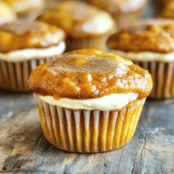 - 1 ½ cups all-purpose flour - 1 teaspoon baking soda - ½ teaspoon baking powder - ½ teaspoon salt - 1 teaspoon ground cinnamon - ½ teaspoon ground nutmeg - ½ teaspoon ground ginger - 1 cup canned pumpkin puree - 1 cup granulated sugar - ½ cup vegetable oil - 2 large eggs - 1 teaspoon vanilla extract - 4 ounces cream cheese, softened - ¼ cup powdered sugar - 1 tablespoon milk For these Pumpkin Cream Cheese Muffins, fresh ingredients shine. Each component adds to the taste. You can swap out some ingredients. For a gluten-free option, use almond or coconut flour. For dairy-free muffins, try a plant-based cream cheese. You can also use honey or maple syrup in place of sugar for a natural sweetener. Using high-quality pumpkin puree is key. It makes your muffins rich and flavorful. Fresh spices heighten the taste too. They bring warmth and depth to each bite. When you use fresh ingredients, you make your muffins truly special. First, gather your ingredients. You will need: - 1 ½ cups all-purpose flour - 1 teaspoon baking soda - ½ teaspoon baking powder - ½ teaspoon salt - 1 teaspoon ground cinnamon - ½ teaspoon ground nutmeg - ½ teaspoon ground ginger - 1 cup canned pumpkin puree - 1 cup granulated sugar - ½ cup vegetable oil - 2 large eggs - 1 teaspoon vanilla extract - 4 ounces cream cheese, softened - ¼ cup powdered sugar - 1 tablespoon milk Now, let’s measure and mix the dry ingredients. In a bowl, whisk together the flour, baking soda, baking powder, salt, cinnamon, nutmeg, and ginger. Make sure everything is blended well. This step ensures your muffins rise nicely. Set this bowl aside. Next, we will combine the wet ingredients. In a large bowl, mix the pumpkin puree, sugar, vegetable oil, eggs, and vanilla extract. Stir until the mixture is smooth and creamy. This step adds moisture and sweetness to your muffins. Now, it’s time to make the muffin batter. Carefully add the dry ingredients to the wet mixture. Mix gently until everything is just combined. Be careful not to overmix, as this can make the muffins tough. It’s okay if you see a few lumps. Next, create the cream cheese filling. In a small bowl, mix the softened cream cheese, powdered sugar, and milk. Blend until it is smooth and creamy. This filling adds a delightful surprise in every bite. Before you bake, preheat your oven to 350°F (175°C). Line your muffin tin with paper liners or grease it lightly. This keeps the muffins from sticking. Fill each muffin liner halfway with the pumpkin batter. Then, add a teaspoon of the cream cheese mixture in the center of each muffin. Top with more pumpkin batter until the liners are about ¾ full. Bake in the preheated oven for 20-25 minutes. Check for doneness by inserting a toothpick in the center of a muffin. If it comes out clean, your muffins are ready. Let them cool in the tin for 5 minutes, then transfer to a wire rack. For the full recipe, refer to the earlier section. Enjoy your baking! To make great muffins, keep your ingredients at room temperature. Cold eggs or milk can affect how your muffins rise. Also, avoid common mistakes. Do not overmix the batter. This will make your muffins dense. Mix just until combined for fluffy muffins. You can add nuts or chocolate chips to your muffins for a tasty twist. Walnuts or pecans give a nice crunch. Chocolate chips add sweetness that pairs well with pumpkin. Adjust spices to suit your taste. If you like more warmth, add extra cinnamon or nutmeg. Serve your muffins warm for the best taste. A dollop of whipped cream on top adds a lovely touch. You can sprinkle cinnamon or even drizzle caramel sauce for extra flair. For a fun twist, try topping with powdered sugar for a festive look. If you want to impress, check out the Full Recipe for more ideas! {{image_2}} For gluten-free muffins, swap the all-purpose flour for a gluten-free blend. Look for one that has xanthan gum to help with texture. You might need to add a bit more pumpkin puree to keep moisture. Adjust baking time to about 22-27 minutes. Check with a toothpick to see if they are done. To make these muffins vegan, replace the eggs with flax eggs. Mix one tablespoon of ground flaxseed with three tablespoons of water. Let it sit for five minutes until it thickens. Use a plant-based cream cheese for the filling. Mix the wet ingredients carefully to avoid overmixing. This keeps muffins light and fluffy. If you want mini muffins, reduce the baking time to 12-15 minutes. Use a mini muffin tin for smaller portions. The smaller size means they cook faster, so keep an eye on them. Adjust your oven temperature to 350°F as usual, but check for doneness earlier. Regular muffins are great for a hearty snack, while mini muffins are fun for sharing! To keep your pumpkin cream cheese muffins fresh, you have two main options. You can store them on the counter or in the fridge. - Counter Storage: If you plan to eat them within a few days, place them in an airtight container. They stay soft and tasty this way. - Refrigeration: For longer storage, put them in the fridge. This helps keep them fresh for about a week. If you want to enjoy them later, freezing is a great choice. - Methods for Freezing Muffins: Let the muffins cool completely. Wrap each muffin in plastic wrap and then place them in a freezer bag. This keeps them fresh for up to three months. When you're ready to eat, just thaw them at room temperature. Freshness matters when it comes to muffins. Here’s a quick guide to help you enjoy them at their best: - Freshness Timeline: These muffins taste best within the first 3-5 days if stored on the counter. In the fridge, they stay good for about a week. - Signs of Spoilage: If you notice mold or an off smell, it’s time to toss them. Muffins that feel dry or hard also indicate they may not taste great. Reheating your muffins can bring back their soft texture. Here are the best ways to do it: - Recommended Methods: The microwave is quick. Heat them for 10-15 seconds. For a crispier texture, use the oven. Preheat it to 350°F and warm muffins for about 5-10 minutes. - Best Practices for Preserving Texture: If using the microwave, cover them with a damp paper towel. This helps keep them moist. In the oven, wrap them in foil to prevent them from drying out. For the complete recipe, check out the Full Recipe! Yes, you can use fresh pumpkin. Start with a sugar pumpkin. Cut it in half, remove the seeds, and roast it until soft. Once it cools, scoop out the flesh and mash it well. This gives a fresh taste. Fresh pumpkin may have more water, so you might need to adjust the flour. Using fresh pumpkin adds a nice touch to your muffins. To make moist muffins, you can add extra oil or yogurt to the batter. A bit of applesauce also works well. Mixing in some sour cream will add richness. Make sure not to overmix the batter; this can make muffins dry. Checking the baking time is key. Remove them from the oven once a toothpick comes out clean. Yes, you can make these muffins ahead of time. Bake them and let them cool completely. Store them in an airtight container for up to three days. You can also freeze them for up to three months. Just wrap each muffin in plastic wrap before freezing. Thaw them at room temperature or warm them in the microwave. These muffins pair well with warm drinks. Try serving them with coffee or spiced chai. A dollop of whipped cream or a spread of butter adds a nice touch. You might also enjoy cream cheese or honey on top. These flavors enhance the pumpkin taste and make for a delightful snack. Check out the Full Recipe for more ideas! This blog post provided a complete guide for making delicious pumpkin cream cheese muffins. From the right ingredients to step-by-step instructions, you can bake with confidence. Using fresh ingredients matters for great flavor. Remember, there are options for gluten-free and vegan muffins too. In the end, enjoy your muffins fresh or store them for later. With these tips, you can impress friends and family. Try different variations to find your favorite twist. Happy baking!