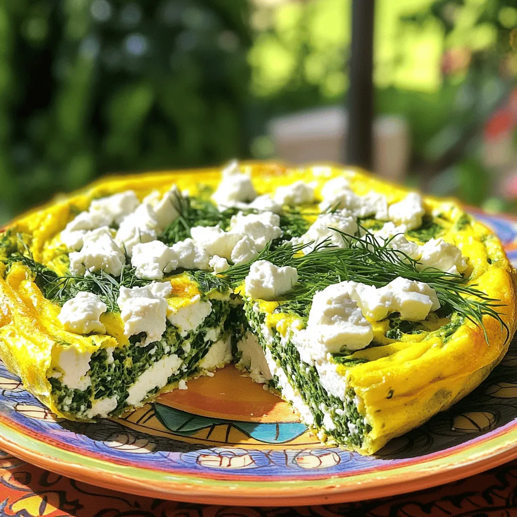 - 6 large eggs - 1 cup fresh spinach, chopped - 1/2 cup feta cheese, crumbled - 1/4 cup onion, finely chopped - 1/4 cup bell pepper, diced (any color) - 1 garlic clove, minced - 1/4 cup milk - 2 tablespoons olive oil - Salt and pepper to taste - Fresh dill or parsley for garnish (optional) I love using fresh ingredients for my Spinach and Feta Frittata. The eggs create a fluffy base, and the spinach adds a vibrant green color. Feta cheese gives it a creamy texture and salty flavor. For extra crunch and taste, I add onion and bell pepper. They soften nicely when sautéed and complement the eggs well. A touch of garlic brings warmth and depth. Don’t forget the milk! It makes the eggs rich and smooth. Seasoning with salt and pepper enhances all the flavors. You can also use fresh dill or parsley to make it look pretty on the plate. This recipe is easy and quick. You can find the full recipe for my Spinach and Feta Frittata above. Enjoy making this delicious breakfast! - Preheat your oven to 375°F (190°C). - Heat 2 tablespoons of olive oil in a large, oven-safe skillet over medium heat. - Sauté 1/4 cup of finely chopped onion and 1/4 cup of diced bell pepper until softened. - Add 1 minced garlic clove and 1 cup of chopped spinach; cook until wilted. - In a medium bowl, whisk 6 large eggs and 1/4 cup of milk; pour over the sautéed vegetables. - Sprinkle 1/2 cup of crumbled feta cheese on top, reduce heat, and cook for about 5 minutes before transferring to the oven. Follow the [Full Recipe] for more detailed steps and tips. To make your frittata fluffy, whisk the eggs well. This helps to trap air and adds lightness. After mixing, let the egg mix rest for a bit. Next, let the edges set before baking. This creates a perfect base. I love to serve my frittata with a side salad. The fresh greens add a nice crunch. You can also garnish with herbs like dill or parsley. This adds color and a burst of flavor. One mistake is overcooking the vegetables before adding the eggs. This can make them mushy and ruin the frittata's texture. Another mistake is not allowing the frittata to rest before slicing. Letting it sit for a few minutes helps the slices hold together. For the full recipe, check out the Spinach and Feta Frittata. {{image_2}} You can change up the cheese in your frittata. Try goat cheese for a tangy taste. Cheddar adds a nice sharpness. You can also include more veggies. Mushrooms, zucchini, or tomatoes work great. They add color and flavor. Want to enhance the flavor? Use fresh herbs like basil or oregano. They add a lovely aroma. You can also sprinkle in spices. Paprika gives a nice kick and depth. Experiment with different herbs and spices to find your favorite mix. If you need a gluten-free option, check your labels. Ensure all ingredients are certified gluten-free. For a dairy-free version, swap regular milk for non-dairy milk. Almond or oat milk works well. These swaps keep the dish tasty while meeting dietary needs. For the [Full Recipe], you can find all the key details. Storing your spinach and feta frittata properly keeps it fresh and tasty. Store in an airtight container in the refrigerator for up to 3 days. This keeps it safe to eat and maintains its great flavor. When ready to eat, just pull it out and enjoy! Want to save some for later? Freeze individual slices wrapped in plastic for up to 2 months. This is a smart way to have a quick breakfast ready. Just remember to label your slices with the date. Reheat in the oven or microwave until warmed through. If using the oven, set it to 350°F (175°C) and bake for about 10 minutes. For the microwave, heat for about 1-2 minutes on high. Enjoy your frittata just like when it was fresh! Yes, but it may affect the creaminess of the texture. Milk adds a smooth richness to the dish. If you want a lighter frittata, you can leave it out. However, using milk helps make the eggs fluffy and tender. It should be puffed and set in the middle; a toothpick should come out clean. This shows that the eggs are fully cooked. Keep an eye on the edges, too. They should be golden brown. Yes, the frittata can be prepared and baked in advance, then reheated before serving. You can slice it and store it in the fridge. Just warm it up in the oven for the best taste. For the full recipe, check the earlier section. This frittata recipe is simple and packed with flavor. You can mix in your favorite veggies and cheese for a personal twist. Remember to whisk the eggs well to get a fluffy result. Serve it warm and enjoy a healthy meal at any time. With proper storage, leftover frittata stays fresh for days. Now, you can create a delicious dish that adds joy to your table. Get cooking and share your tasty frittata with friends and family!