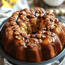 - 2 cans (16 oz each) refrigerated biscuit dough - 1 cup pecans, chopped - 1 cup brown sugar - 1/2 cup unsalted butter - 1/2 cup maple syrup - 2 teaspoons ground cinnamon - 1/4 teaspoon nutmeg - 1 teaspoon vanilla extract - 1 pinch of salt - Extra maple syrup for drizzling - Additional chopped pecans - Whipped cream or vanilla ice cream To create Sticky Maple Pecan Monkey Bread, start with the main ingredients. The refrigerated biscuit dough is key. It gives the bread its soft texture. Chopped pecans add a nice crunch and flavor. Brown sugar and maple syrup bring sweetness and stickiness. Butter adds richness, while cinnamon and nutmeg give warmth. Vanilla extract enhances all the flavors, and a pinch of salt balances it out. For a special touch, consider optional garnishes. Drizzling extra maple syrup on top makes it even sweeter. Additional chopped pecans can add more crunch. If you want to make it extra special, serve it with whipped cream or a scoop of vanilla ice cream. This dessert is sure to impress! For the complete guide on how to make this delicious treat, check out the Full Recipe. - Preheat oven to 350°F (175°C). - Grease a bundt pan with non-stick cooking spray or butter. - Cut each biscuit into quarters and set aside. - Combine brown sugar, cinnamon, nutmeg, and salt in a bowl. - Toss biscuit pieces in the sugar mixture until well coated. - Melt butter and mix with maple syrup and vanilla extract. - Layer coated biscuit pieces and pecans in the bundt pan. - Drizzle the maple butter mixture over each layer. - Bake for 30-35 minutes or until golden brown. This part of the process is where the fun begins! I love seeing the layers build up. The sweet smells will fill your kitchen as it bakes. You can find the full recipe for sticky maple pecan monkey bread in the links. Enjoy! To know when your monkey bread is done, look for a golden brown color. The top should be crisp, and a toothpick should come out clean when inserted. Bake it at 350°F for 30-35 minutes. Cooling is key too! Let it sit in the pan for about 10 minutes. This helps it firm up, making it easier to remove. Want to kick up the flavor? Add a pinch of allspice or ginger for warmth. You can also use walnuts or almonds instead of pecans. Each nut brings its own taste and crunch. Don't be afraid to experiment with different spices and nuts in your recipe! Serve your monkey bread warm for the best taste. If you have leftovers, reheat them in the microwave for about 15-20 seconds. Pair it with coffee or hot chocolate for a cozy treat. You can also serve it with whipped cream or vanilla ice cream for a sweet finish. Check out the Full Recipe for more details! {{image_2}} You can easily switch up the flavors in your sticky maple pecan monkey bread. For a fun twist, try adding chocolate chips. They melt beautifully and add a rich taste. Just sprinkle them between the layers of dough. Another great option is pumpkin spice monkey bread. This version brings the cozy fall flavors straight to your table. Add pumpkin puree and a touch of pumpkin spice to the mix. The warm spices will make your house smell amazing. You can make this dessert healthier with a few swaps. Use whole wheat biscuit dough instead of regular. It adds fiber and gives a nutty flavor. If you want to cut down on sugar and butter, use natural sweeteners. Honey or maple sugar works well. For butter, try coconut oil. These changes keep the taste while making it better for you. Monkey bread can join your holiday fun too! Add dried cranberries for a festive version. The tartness balances the sweetness. You can also sprinkle some green and red sugar on top for a cheerful look. For Easter, make pastel-colored monkey bread. Use colored icing to drizzle on top. You can also add sprinkles for a bright touch. This makes it perfect for any spring gathering. For the full recipe, check out the Sticky Maple Pecan Monkey Bread section! To store leftover monkey bread at room temperature, place it in an airtight container. This keeps it fresh for one to two days. If you want to keep it longer, refrigerate it. Wrap the monkey bread in plastic wrap before placing it in the fridge. When ready to eat, you can reheat it in the microwave for about 20 seconds. This warms it up nicely and makes it gooey again. For long-term storage, freezing is the best option. Allow the monkey bread to cool completely. Then, wrap it tightly in plastic wrap and then foil. This helps prevent freezer burn. You can freeze it for up to three months. When you want to enjoy it again, take it out of the freezer. Let it thaw in the fridge overnight. To reheat, warm it in the oven at 350°F (175°C) for about 15-20 minutes. This restores its texture and flavor. For full details, refer to the Full Recipe. Can I make sticky maple pecan monkey bread ahead of time? Yes, you can prepare it a day in advance. Just cover it tightly and store it in the fridge. When you are ready to bake, let it sit at room temperature for about 30 minutes. This way, it will bake evenly and rise well. What can I use instead of biscuit dough? If you want a different base, use pizza dough or crescent roll dough. These options will give a unique twist. You can also try homemade dough if you prefer. How do I know if the monkey bread is cooked through? Check for a golden-brown color and a toothpick inserted in the middle. If it comes out clean, it’s done. The bread should feel firm but not hard. What to do if the bread is too soggy or dry? If it’s soggy, you may have added too much syrup. Try cooking it a bit longer. If it’s dry, use less baking time next time or add more butter to the mix. How to fix dough that didn’t rise properly? Make sure your yeast is fresh if you used it. If using biscuit dough, ensure it’s not expired. If the dough still won’t rise, try a warmer spot for proofing. How many servings does this recipe make? The full recipe makes about 8 to 10 servings. It’s perfect for a family gathering or a small party. Can I scale the recipe up or down? Yes, you can easily adjust the recipe. Just keep the same ratios of ingredients. This way, you'll get the same tasty result, whether you need more or less. This blog post covered the delicious sticky maple pecan monkey bread recipe. You learned about key ingredients and step-by-step instructions to make it. The tips and variations help you adjust flavors and enhance your dish. Storage info ensures your bread stays fresh, and FAQs answer common concerns. I hope this recipe brings joy to your kitchen. Enjoy making and sharing this treat with family and friends. It’s a fun and tasty way to create lasting memories. Happy baking!