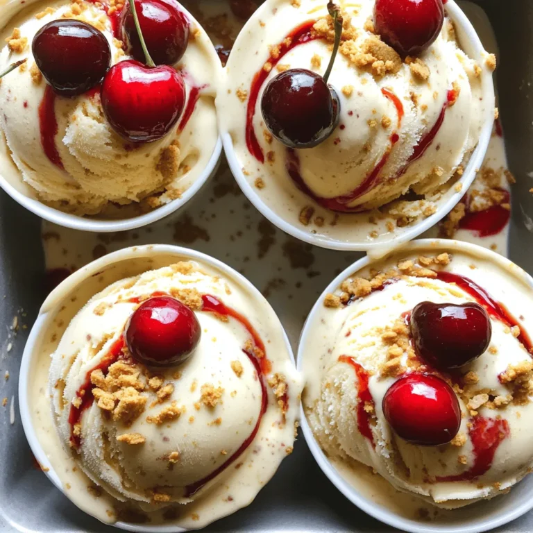 - 2 cups heavy whipping cream - 1 cup sweetened condensed milk - 1 cup cherry cola soda These ingredients form the base of our No Churn Cherry Cola Ice Cream. Heavy whipping cream gives it a rich and creamy texture. Sweetened condensed milk adds sweetness and smoothness. Cherry cola soda brings that classic flavor that makes this treat special. - 1 cup fresh cherries, pitted and chopped (or frozen, thawed) - ½ cup chocolate chips (optional) - ¼ cup crushed graham crackers (optional for texture) You can add fresh cherries for a burst of fruity flavor. Chocolate chips add a nice crunch and richness, while crushed graham crackers give a fun texture. Feel free to mix and match based on your taste! - Mixing bowls - Electric mixer - Freezer-safe container You will need mixing bowls to combine your ingredients. An electric mixer helps whip the cream until it's airy and light. Lastly, a freezer-safe container is essential for freezing your ice cream mixture. This setup makes the process easy and fun! To make the whipped cream, start with cold heavy whipping cream. Pour it into a large mixing bowl. Use an electric mixer on medium speed. Whip it until you see soft peaks. Soft peaks mean the cream holds its shape but still flows. This is key for a light texture. Here are some best practices: - Chill your mixing bowl and beaters in the fridge first. - Avoid over-whipping, as it can turn the cream grainy. - Stop when the peaks form and look soft but not stiff. In a separate bowl, mix sweetened condensed milk and cherry cola soda. Stir it well until you don’t see any lumps. This mix gives your ice cream its signature flavor. Next, add the vanilla extract for extra depth. The combo of these ingredients brings a wonderful sweetness. Now it’s time to fold the cherry cola mix into the whipped cream. Use a spatula to gently combine them. Folding helps keep the air in the whipped cream. This keeps your ice cream light and fluffy. You can also add extras at this stage: - Mix in fresh, chopped cherries for bursts of flavor. - If you like chocolate, add chocolate chips for a treat. - Crushed graham crackers add crunch and texture. Carefully fold in these ingredients until they are blended. Pour the mixture into a freezer-safe container. Smooth the top with a spatula. Cover it and freeze. After at least six hours, your no-churn cherry cola ice cream is ready to enjoy! You can find the full recipe above. To make great no churn ice cream, focus on a smooth texture. Start with cold heavy cream for the best results. This helps whip air into the cream, giving your ice cream lightness. To avoid an icy texture, freeze the mixture quickly. Use a shallow container to speed up the freezing process. A loaf pan works well, as it offers more surface area. The key to this treat is balancing sweetness with the cherry cola flavor. Too much sweetness can overpower the cola. Taste the mixture before freezing. Adjust the cherry cola or sweetened condensed milk as needed. To enhance the cherry flavor, add a splash of cherry juice. You can also mix in cherry extract for a more intense taste. Fresh cherries add texture and freshness. For a fun presentation, serve in colorful bowls. Top with whole cherries for a pop of color. A drizzle of cherry cola adds flair and a burst of flavor. Pair this ice cream with chocolate cake or graham crackers for extra delight. You can also enjoy it with a sprinkle of nuts for added crunch. Check out the Full Recipe for more delicious tips! {{image_2}} You can play with flavors in your no churn cherry cola ice cream. A tropical fruit version is fun. Just swap the cherries for tropical fruits. Think mango, pineapple, or passion fruit. They add a bright twist. The cola flavor pairs well with these fruits. You can also try a chocolate cola twist. Mix in chocolate syrup or chocolate chips. This gives you a rich treat. Both options add excitement to your ice cream. If you're looking for healthier choices, consider low-sugar options. Use diet cherry cola instead of regular. It cuts down sugar without losing taste. You can also use sugar-free sweetened condensed milk. It keeps the creamy texture while being lighter. For those needing dairy-free, options exist. Use coconut cream in place of heavy cream. It adds a light coconut flavor. Almond milk can work too, but it may change the texture. Seasonal ideas can make your ice cream more festive. Try adding holiday-themed variations. Use crushed peppermint candies for a winter treat. Or mix in pumpkin puree for fall flavors. In summer, add fresh fruits like strawberries or raspberries. These fruits brighten the ice cream and add freshness. You can even make a mixed berry version. Just toss in whatever berries you find for a colorful dessert. Explore these variations to make your no churn cherry cola ice cream unique. For the full recipe, check out the detailed instructions above. To keep your No Churn Cherry Cola Ice Cream fresh, use an airtight container. This helps prevent ice crystals from forming. I recommend covering the surface with plastic wrap before sealing the lid. For the best taste, enjoy it within two weeks. When you are ready to serve, take the ice cream out of the freezer. Let it sit for about 5 to 10 minutes. This makes it easier to scoop. You can also run warm water over the outside of the container for a few seconds. This ice cream lasts up to two months in the freezer. After that, it may lose some flavor. Look for signs of spoilage, like ice crystals or an off smell. If you see these, it's best to toss it out. If you have leftover heavy cream, use it in coffee or pancakes. You can make whipped cream for desserts too. For leftover cherries, add them to yogurt or oatmeal. You could also blend them into smoothies. If you want another recipe, try making a cherry pie with those extra cherries. Making this ice cream is quick and easy. It takes about 15 minutes to prep. Then, freeze it for at least 6 hours. The total time is around 6 hours and 15 minutes. Make sure to plan ahead for freezing. Yes, you can use diet cherry cola. Just know that it may change the flavor a bit. The taste will be less sweet, and the texture might be lighter. If you like less sugar, go for it! You can mix in many fruits. Strawberries, blueberries, or raspberries work great. They add color and taste. You can also try peaches or pineapple for a tropical twist. Get creative with your favorite fruits! Yes, you can make this ice cream without heavy cream. Use coconut cream or almond milk instead. The ice cream will be lighter but still tasty. The texture may be a bit different, so keep that in mind. Now you know how to make a delicious No Churn Cherry Cola Ice Cream. We covered the main ingredients, helpful tips, and fun variations. You can select optional add-ins for unique flavors. Remember, the right technique keeps the ice cream creamy. Enjoy experimenting with different fruits or even a chocolate twist for a fun treat. With a bit of practice, you'll master this easy dessert! Get ready to impress friends and family with your tasty creation.