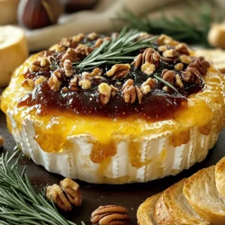- Whole Brie cheese - Fig jam - Fresh rosemary - Olive oil The star of this dish is whole Brie cheese. It has a creamy texture that melts beautifully. Fig jam adds a sweet touch. The blend of these two makes a perfect match. Fresh rosemary gives a nice herbal note. Olive oil helps the flavors shine through. - Sea salt - Black pepper - Fresh baguette - Assorted nuts Season with sea salt and black pepper to taste. These simple spices enhance the overall flavor. Fresh baguette is perfect for dipping into the melted cheese. It adds a crunchy contrast. You can also add assorted nuts like walnuts or pecans for some crunch. These nuts not only look nice but also add extra flavor. For the full recipe, check out the Decadent Baked Brie with Fig Jam. First, preheat your oven to 350°F (175°C). This step is key to getting the right melt on your Brie. Next, take the whole Brie cheese and place it on a parchment-lined baking sheet or an oven-safe dish. This will help with easy cleanup and make it look nice. Now it's time to add some flavor. In a small bowl, mix together 1 tablespoon of olive oil, 1 tablespoon of chopped fresh rosemary, 1/4 teaspoon of sea salt, and 1/4 teaspoon of black pepper. Brush this mixture evenly over the top of the Brie. This adds a lovely taste and aroma. After that, spoon 1/2 cup of fig jam generously over the Brie. Let some of it spill over the sides for a pretty presentation. Bake the Brie in the preheated oven for 15 to 20 minutes. Keep an eye on it. You want it to be soft and gooey but still hold its shape. If you bake it too long, it can lose that nice texture. Once it's done, carefully take it out and let it rest for about 5 minutes. This waiting time helps the cheese settle. Serve it warm with sliced fresh baguette and garnish with assorted nuts for that extra crunch. For the full recipe, check out the details above! To get the best baked Brie, use a temperature of 350°F (175°C). This heat allows the cheese to melt just right. Bake it for 15-20 minutes. Keep a close watch to catch it at its best. To avoid overbaking, check the Brie at the 15-minute mark. You want it soft and gooey but still firm. If it starts to bubble too much, take it out. Let it rest for 5 minutes before serving. This lets the cheese firm up slightly and makes it easier to slice. Pair your baked Brie with a fresh baguette. It adds a nice crunch and flavor contrast. You can also serve it with assorted nuts like walnuts or pecans. These give a lovely texture. For presentation, place the baked Brie on a wooden board. Add the baguette and nuts around it. This makes for a beautiful spread. You can even drizzle a bit of honey over the top for an extra touch. If you want to impress guests, serve it warm with a small spoon for the fig jam. For the full recipe, check the details above. {{image_2}} You can change the flavor of baked Brie by using different jams. Apricot jam offers a sweet and tangy taste. Raspberry jam brings a nice berry flavor. Both work great with the creamy Brie. You can also add toppings to enhance your baked Brie. Chopped nuts, like walnuts or pecans, add a crunchy texture. Dried fruits, such as cranberries or figs, bring a sweet bite. These toppings mix well with the cheese and jam. They create fun textures and flavors. For a unique twist, consider using different types of bread. Slices of sourdough or whole grain bread taste great with baked Brie. Crackers, like water crackers or rosemary crisps, also make excellent choices. You can get creative with your serving ideas, too. Arrange the baked Brie on a large platter with fruits and nuts. Add some olives or fresh herbs for color. This makes your dish look fancy and inviting. Consider serving it with a side of honey for extra sweetness. For the full recipe, check out the details above! To store leftover baked Brie with fig jam, let it cool first. Cooling helps keep the taste fresh. Wrap the Brie tightly in plastic wrap or foil. This keeps air out and prevents drying. Place it in an airtight container for extra protection. You can store your baked Brie in the fridge for up to three days. After that, it may lose its flavor and texture. Always check for any signs of spoilage before eating. When you want to enjoy the leftover baked Brie, reheating it properly is key. The best method is to use the oven. Preheat your oven to 350°F (175°C). Place the Brie on a baking sheet. Heat for about 10 minutes. You can also use a microwave. Just heat it for 15-20 seconds. Be careful not to overheat it, or it may become too soft. Enjoy your delicious baked Brie with fig jam warm again! For the complete dish, refer to the Full Recipe. Can I use a different type of cheese for this recipe? Yes, you can use other soft cheeses. Cream cheese or camembert work well. However, Brie has a unique flavor and texture that many love. How long does baked Brie stay fresh? Baked Brie tastes best fresh. You can keep leftovers in the fridge for 2-3 days. Store it in an airtight container to keep it fresh. Can I make this ahead of time? Yes, you can prepare the Brie, but bake it just before serving. This keeps the cheese creamy and warm. What to do if the Brie doesn't melt properly? If the Brie doesn't melt, it may be too cold. Always let it sit at room temperature for 30 minutes before baking. Why did the jam overflow? Jam may overflow if you add too much. Use about 1/2 cup of fig jam. Spoon it gently, letting some drip for a beautiful look. This blog post covered how to make delicious baked Brie. We explored key ingredients, step-by-step instructions, and tips for perfecting your dish. I shared variations to enhance flavors and creative serving ideas. We also discussed how to store leftovers and provided answers to common questions. Remember, baked Brie is easy and fun to make. Enjoy trying new flavors and impress your friends with your skills. Happy baking!