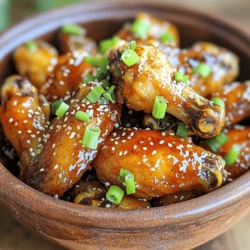 - 2 lbs chicken wings - 1/2 cup honey - 1/4 cup soy sauce - 4 cloves garlic, minced - 1 inch ginger, grated - 1 tablespoon sesame oil - 1 teaspoon red pepper flakes - Salt and black pepper to taste - Chopped green onions and sesame seeds for garnish For this dish, I choose chicken wings as the main star. They are juicy and perfect for air frying. Honey adds sweetness that balances well with the salty soy sauce. Together, they create a great base for the wings. Next, I add garlic and ginger to boost the flavor. Garlic gives a strong taste, while ginger adds warmth. Sesame oil brings a nutty touch, making the wings taste gourmet. You can make it your own with optional add-ins. Red pepper flakes add heat if you like spice. A pinch of salt and black pepper enhances all the flavors. For a nice finish, I love to garnish with chopped green onions and sesame seeds. They add color and crunch. These ingredients work together to create a dish that is both simple and packed with flavor. Whether you are cooking for a crowd or just for yourself, these air fryer honey garlic chicken wings will impress everyone. - Rinse and dry chicken wings. - Make the marinade. Start by rinsing the chicken wings under cold water. This helps clean them well. After rinsing, use paper towels to dry them completely. A dry surface helps the wings get crispy in the air fryer. Next, make the marinade. In a large bowl, mix together: - 1/2 cup honey - 1/4 cup soy sauce - 4 cloves garlic, minced - 1 inch ginger, grated - 1 tablespoon sesame oil - 1 teaspoon red pepper flakes (optional) - Salt and black pepper to taste Whisk these ingredients together until they blend well. The mix should smell sweet and savory. - Coat chicken wings in marinade. - Recommended marination time. Now, take the chicken wings and place them in the marinade. Toss them to coat each wing evenly. This step adds flavor to the chicken. Cover the bowl and let the wings marinate in the fridge for at least 30 minutes. For even more flavor, marinate them for up to 2 hours. - Preheat the air fryer. - Air frying the wings. - Preparing the glaze. Before cooking, preheat your air fryer to 380°F (190°C). This usually takes about 5 minutes. Once preheated, take the wings out of the marinade. Place them in a single layer in the air fryer basket. Cook for 25-30 minutes. Flip the wings halfway through to ensure they cook evenly. They should become golden brown and crispy. While the wings cook, prepare the glaze. Take the reserved marinade and pour it into a small saucepan. Bring it to a boil over medium heat. Let it simmer for about 5-7 minutes. This will thicken the sauce slightly. After cooking, transfer the wings to a large bowl and drizzle the thickened sauce over them. Toss the wings to coat them evenly. To get crispy chicken wings, drying them is key. After rinsing, use paper towels to pat them dry well. This step helps remove moisture, which can make wings soggy. Next, flip the wings halfway through cooking. This ensures even crisping on both sides. To enhance the flavor, reduce the marinade. Pour the reserved marinade into a saucepan and bring it to a boil. Let it simmer until it thickens slightly. This will create a rich glaze to coat your wings. Serve the wings with chopped green onions and sesame seeds. They add a fresh touch and look great on the plate. For the best results, cook the wings for 25-30 minutes at 380°F (190°C). This temperature ensures they cook through while getting crispy. Always flip the wings halfway to avoid uneven cooking. Checking them at 25 minutes ensures they are not overcooked. {{image_2}} You can add twists to the classic honey garlic wings. Try spicy honey garlic wings. Just mix in red pepper flakes or cayenne pepper. This will give your wings a nice kick. If you prefer something sweet, make teriyaki-style wings. Use teriyaki sauce instead of soy sauce. The wings will be sweet and savory, a real crowd-pleaser. If you don't have an air fryer, no worries! You can bake these wings in the oven. Just preheat it to 400°F (200°C). Spread the wings on a baking sheet and bake for about 40-45 minutes. Flip them halfway for even cooking. If you want a crispy texture, you can also deep-fry them. Heat oil in a pot to 350°F (175°C) and fry until golden brown. Need dietary changes? You can make these wings gluten-free. Just use tamari instead of soy sauce. For a low-sugar option, swap honey with a sugar-free alternative. You can use a low-calorie sweetener that tastes great. This way, you can enjoy the wings without the extra sugar! After enjoying your air fryer honey garlic chicken wings, store any leftovers to keep them fresh. Place the wings in an airtight container. They will stay good in the fridge for about 3-4 days. If you want to keep them longer, consider freezing. For best results, wrap the wings tightly in plastic wrap and then place them in a freezer-safe bag. They can last up to 3 months in the freezer. To enjoy your wings again, you have a couple of options for reheating. You can use a microwave, but this may make the wings less crispy. Instead, I recommend using the air fryer. Preheat the air fryer to 350°F (175°C) and cook the wings for about 5-7 minutes. This helps them regain their crispy texture. For extra flavor, consider adding a little more sauce when reheating. This keeps the wings juicy and adds that delicious honey garlic taste back in. Enjoy your wings again without losing that great crunch! You should marinate chicken wings for at least 30 minutes. This time allows the wings to soak up the flavors. If you want a stronger taste, marinate them for up to 2 hours. Longer marination gives the wings a deeper flavor. Yes, you can use frozen chicken wings. Just remember to thaw them first. Thawing helps the marinade soak in better. You can leave them in the fridge overnight or use cold water to speed up the process. The best air fryer temperature for chicken wings is 380°F (190°C). This heat cooks the wings evenly and makes them crispy. Preheating your air fryer for about 5 minutes is also important for best results. To make wings extra crispy, dry them well before marinating. Use paper towels to remove moisture. Flipping the wings halfway through cooking also helps them crisp up. Lastly, cooking them at the right temperature is key. Yes, you can cook wings without marinating them. However, they may not be as flavorful. If you skip marinating, consider adding seasoning directly to the wings. You can still enjoy crispy, tasty wings this way. In this article, we explored how to make delicious chicken wings. We covered key ingredients like chicken, honey, and soy sauce. You learned how to prepare, marinate, and cook them for the best flavor. Tips on achieving crispy texture and alternatives for different diets were shared too. For tasty wings, follow the steps and use the tips. Enjoy experimenting with flavors and making your perfect batch. Now, you can impress friends and family with your cooking skills!