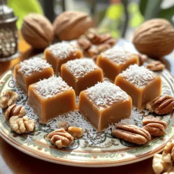 To make delicious date caramels, you will need these key ingredients: - 1 cup Medjool dates, pitted - 1/4 cup almond butter - 1/4 cup coconut milk (full-fat for creaminess) - 1 teaspoon vanilla extract - 1/2 teaspoon sea salt - 1/4 cup chopped nuts (walnuts or pecans) - 1/4 cup unsweetened shredded coconut These ingredients create a sweet, chewy, and creamy treat. Medjool dates are the star of the show. They provide natural sweetness and a rich texture. Almond butter adds creaminess and a nutty flavor. Coconut milk adds a nice richness. The vanilla extract enhances the overall taste, while sea salt balances the sweetness. Chopped nuts and shredded coconut give it a delightful crunch. Medjool dates are not just tasty; they are also good for you. Here are some health benefits: - High in Fiber: Dates help with digestion. They keep your gut healthy and can help prevent constipation. - Natural Sweetener: They are a great alternative to refined sugars. Dates offer sweetness with nutrients. - Rich in Vitamins: Dates contain vitamins like B6 and K. They also have minerals like potassium and magnesium. - Antioxidants: Medjool dates are packed with antioxidants. These help fight free radicals in your body. Including dates in your diet can give you energy and improve your overall health. You can easily customize your date caramels. Here are some optional additions: - Cocoa Powder: Add 1-2 tablespoons for a chocolate flavor. - Spices: Try a pinch of cinnamon or nutmeg for warmth. - Nut Butters: Swap almond butter for peanut or cashew butter for a twist. - Dried Fruits: Chop some dried apricots or cranberries for extra sweetness. Experimenting with these options can make your caramels unique and fun! First, soak the pitted Medjool dates in warm water. This softens the dates. Let them soak for about 10 to 15 minutes. After soaking, drain the dates. Set them aside for later use. Next, take a food processor. Add the softened dates, almond butter, and coconut milk. Also, include vanilla extract and sea salt. Blend until the mixture is smooth and creamy. You may need to stop and scrape down the sides. Ensure that all ingredients mix well. Now, grab an 8x8 inch baking dish. Line it with parchment paper. Leave some overhang to help lift the caramels out later. Pour the date mixture into the dish. Use a spatula to spread it evenly. Press down firmly to compact it. Refrigerate for at least 2 hours. This helps the caramels set. Once firm, lift the mixture out using the parchment paper. Cut it into small squares or rectangles. For a fun twist, roll each caramel in extra shredded coconut. Enjoy your sweet treat! For smooth caramels, soak the dates in warm water. This softens them well. Blend until creamy, but don’t over-process. You want a thick texture. If it feels too dry, add a bit more coconut milk. Store your caramels in an airtight container. Keep them in the fridge to stay fresh. They last about two weeks when stored properly. If you want them longer, freeze them. Just separate layers with parchment paper. One mistake is not soaking the dates enough. This can make blending hard. Another is not pressing the mixture firmly into the dish. This keeps the caramels from falling apart. Lastly, don't skip the sea salt. It adds a lovely flavor contrast! {{image_2}} You can switch up the nuts in your date caramels. I love using walnuts or pecans. Both add a nice crunch. Try cashews for a creamier texture. You can even skip the nuts if you prefer. Just make sure to adjust the amount of coconut or almond butter for balance. Want to make your caramels even more special? Add flavor infusions! For a chocolate twist, mix in cocoa powder. You could also add a dash of cinnamon or nutmeg for warmth. If you like spice, try ginger or cardamom. Each flavor gives the caramels a unique taste. Making these date caramels vegan is easy. Just use coconut yogurt instead of almond butter. For a nut-free version, swap almond butter with sunflower seed butter. These swaps keep your treat delicious while meeting dietary needs. Always check labels to avoid hidden allergens. To keep your date caramels fresh, store them in an airtight container. Use parchment paper to separate layers. This prevents them from sticking together. Keep the container in the fridge for best results. The cool air helps maintain their texture and flavor. You can freeze date caramels for later use. Cut them into pieces and wrap each one in parchment paper. Place the wrapped pieces in a freezer-safe bag or container. They can last up to three months in the freezer. When you are ready to enjoy, thaw them in the fridge overnight. These date caramels stay fresh in the fridge for about two weeks. Check for any signs of spoilage before eating. Look for changes in color or texture. If they smell off or develop mold, discard them. Proper storage helps keep them delicious and safe to eat! Yes, you can use other dates like Deglet Noor. These dates are less sweet and firm. Soaking them helps soften them like Medjool dates. This change may alter the flavor and texture slightly, but they still work well. You can experiment with different dates for fun and unique results. To make these caramels vegan, simply replace almond butter with a nut-free option. Use sunflower seed butter or tahini. Coconut milk is already vegan, so it works well. Ensure that any added flavors, like vanilla, are also vegan-friendly. This way, you keep the caramels creamy and delicious without animal products. If you need to replace almond butter, use peanut butter or cashew butter. These options give a similar texture and flavor. Sunflower seed butter is also a great option for nut-free diets. Each substitute brings its unique taste, so choose one that fits your preference. In this blog post, we explored how to make delicious date caramels. We covered the key ingredients, including the health benefits of Medjool dates. You learned step-by-step instructions to prepare and blend the mixture, plus tips for perfect texture. We also discussed variations like nut options and flavor infusions. Remember to store your caramels properly to keep them fresh. Experiment with alternatives and have fun creating your unique treats. Enjoy your tasty date caramels and share them with others!